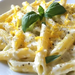 Für die cremige Zitronen-Feta-Pasta brauchst du: - 340 g Pasta (z.B. Spaghetti oder Penne) - 240 g zerbröckelter Feta-Käse - 1 Zitrone (Abgeriebene Schale und Saft) - 240 ml Sahne - 2 Esslöffel Olivenöl - 3 Knoblauchzehen, fein gehackt - 1 Teelöffel getrockneter Oregano - Salz und Pfeffer nach Geschmack - Frische Basilikumblätter zur Dekoration - Geriebener Parmesan (optional, zum Servieren) Diese Zutaten bringen viel Geschmack. Der Feta macht die Sauce cremig und leicht salzig. Die Zitrone sorgt für Frische. Um die Pasta zuzubereiten, brauchst du: - Einen großen Topf für die Pasta - Eine große Pfanne für die Sauce - Einen Kochlöffel - Eine Reibe für die Zitrone - Ein Schneidebrett und ein Messer Diese Utensilien helfen dir, die Zutaten gut zu mischen und die Pasta perfekt zu kochen. Wenn du keinen Feta magst oder brauchst, gibt es Alternativen: - Ziegenkäse für einen milderen Geschmack - Ricotta für eine weichere Konsistenz - Veganer Feta aus Nüssen oder Tofu Diese Optionen geben dir die Freiheit, die Pasta nach deinem Geschmack zu gestalten. Sie sind ebenso lecker und bringen neue Aromen in das Gericht. {{ingredient_image_2}} Um die Pasta zu kochen, bringe einen großen Topf mit Wasser zum Kochen. Füge ausreichend Salz hinzu. Das hilft, den Geschmack der Pasta zu verstärken. Gib 340 g Pasta hinein und koche sie gemäß der Packungsanweisung. Sie sollte al dente sein, also noch leicht fest. Bevor du die Pasta abgießt, hebe 240 ml des Pastawassers auf. Das Wasser hilft später, die Sauce zu binden. In einer großen Pfanne erhitzt du 2 Esslöffel Olivenöl bei mittlerer Hitze. Sobald das Öl heiß ist, füge 3 fein gehackte Knoblauchzehen hinzu. Brate den Knoblauch für etwa 1 Minute an, bis er gut riecht. Achte darauf, dass er nicht bräunt, damit er nicht bitter wird. Reduziere dann die Hitze und gib 240 g zerbröckelten Feta-Käse und 240 ml Sahne in die Pfanne. Rühre die Mischung, bis der Feta schmilzt und die Sauce glatt ist. Jetzt füge die abgeriebene Schale und den Saft von 1 Zitrone hinzu. Vermische alles gut. Wenn die Sauce zu dick ist, füge nach und nach etwas von dem aufbewahrten Pastawasser hinzu, bis die Konsistenz stimmt. Jetzt ist es Zeit, die gekochte Pasta hinzuzufügen. Gib die Pasta direkt in die Pfanne mit der Sauce. Mische alles gut durch, damit die Pasta gleichmäßig mit der cremigen Zitronen-Feta-Mischung bedeckt ist. Schmecke die Sauce mit getrocknetem Oregano, Salz und Pfeffer ab. Wenn alles gut vermischt ist, richte die Pasta in Schalen oder auf einer großen Servierplatte an. Dekoriere das Gericht mit frischen Basilikumblättern und optional mit geriebenem Parmesan. Um eine cremige Sauce zu erzielen, achte auf die Mischung von Feta und Sahne. Reduziere die Hitze, während du die Zutaten vermengst. Das hilft, den Feta weich zu machen. Wenn die Sauce zu dick ist, füge schrittweise etwas Pastawasser hinzu. Das Wasser hat Stärke, die die Sauce bindet und sie cremiger macht. Koche die Pasta in reichlich Salzwasser. Achte darauf, sie al dente zu kochen, damit sie nicht matschig wird. Hebe etwas Pastawasser auf, bevor du die Pasta abgießt. Dieses Wasser kann helfen, die Sauce zu verdünnen und die Aromen zu verbinden. Richte die Pasta in schönen Schalen an. Garniere sie mit frischen Basilikumblättern. Ein wenig geriebener Parmesan oben drauf macht das Gericht noch ansprechender. Verwende eine große Servierplatte, um das Gericht für Gäste attraktiv zu präsentieren. Pro Tipps Pasta richtig kochen: Achte darauf, das Wasser gut zu salzen, um der Pasta Geschmack zu verleihen. Das Wasser sollte wie das Meer schmecken! Feta für die beste Textur: Verwende frischen Feta-Käse anstelle von verpacktem, um eine cremigere und geschmackvollere Sauce zu erhalten. Zitronensaft frisch pressen: Verwende frisch gepressten Zitronensaft für einen intensiveren Geschmack. Die Aromen sind deutlich frischer als bei Flaschenprodukten. Kräuter frisch verwenden: Frische Basilikumblätter verleihen der Pasta nicht nur Farbe, sondern auch ein intensives Aroma. Füge sie erst kurz vor dem Servieren hinzu, damit sie nicht welken. {{image_4}} Wenn du eine glutenfreie Diät machst, gibt es viele Optionen. Du kannst glutenfreie Pasta aus Reis oder Linsen wählen. Diese Sorten schmecken gut und passen perfekt zur cremigen Sauce. Achte darauf, die Kochzeit auf der Packung zu beachten. So bleibt die Pasta al dente. Du kannst dieses Rezept leicht anpassen. Füge zum Beispiel frisches Gemüse hinzu. Zucchini oder Spinat passen gut. Du kannst auch gegrilltes Hähnchen oder Garnelen für mehr Protein nehmen. Diese Zutaten machen die Pasta noch nahrhafter und leckerer. Um eine vegane Version zu machen, ersetze den Feta-Käse. Nutze stattdessen zerdrückte Avocado oder Cashew-Creme. Diese Alternativen geben der Sauce eine schöne Cremigkeit. Verwende pflanzliche Sahne anstelle von normaler Sahne. So bleibt das Gericht vegan und geschmackvoll. Bewahre die Reste in einem luftdichten Behälter auf. Stelle sicher, dass die Pasta vollständig abgekühlt ist, bevor du sie reinlegst. So bleibt der Geschmack frisch. Im Kühlschrank hält sich die Pasta bis zu drei Tage. Wenn du mehr Zeit brauchst, kannst du die Reste auch einfrieren. Verwende dazu einen gefriergeeigneten Behälter. Um die Pasta aufzuwärmen, gib sie in eine Pfanne. Füge einen kleinen Schuss Wasser oder etwas Olivenöl hinzu, damit die Sauce nicht austrocknet. Erhitze die Mischung bei schwacher Hitze. Rühre die Pasta regelmäßig um, bis sie warm ist. Du kannst auch die Mikrowelle benutzen. Stelle die Pasta in eine mikrowellenfeste Schüssel und decke sie ab. Erhitze sie in kurzen Intervallen. Die gekochte Pasta hält sich im Kühlschrank bis zu drei Tage. Überprüfe immer auf Gerüche oder Veränderungen in der Farbe. Wenn die Pasta seltsam aussieht oder riecht, wirf sie weg. Im Gefrierfach kannst du die Pasta bis zu drei Monate lagern. Achte darauf, die Pasta gut zu verpacken, um Gefrierbrand zu vermeiden. Um die Pasta würziger zu machen, füge zusätzliche Gewürze hinzu. Probiere mehr Oregano oder Paprika. Chili-Flocken bringen auch eine tolle Schärfe. Du kannst auch einen Spritzer Zitronensaft für mehr Frische verwenden. Denke daran, die Gewürze nach und nach hinzuzufügen. So vermeidest du, dass es zu scharf wird. Ja, du kannst frische Kräuter verwenden! Basilikum oder Petersilie passen gut. Frische Kräuter bringen mehr Aroma. Hacke sie fein und füge sie am Ende hinzu. So bleiben ihre Aromen frisch und lebendig. Experimentiere mit verschiedenen Kräutern, um deinen eigenen Geschmack zu finden. Wenn du keine Sahne verwenden möchtest, probiere griechischen Joghurt. Er gibt eine schöne Cremigkeit. Eine andere Option ist pflanzliche Milch, wie Mandel- oder Hafermilch. Achte darauf, dass sie ungesüßt ist. Auch die Kombination von Brühe und etwas Mehl kann eine gute Basis sein. Diese Anleitung hilft dir, eine köstliche Zitronen-Feta-Pasta zuzubereiten. Wir haben die wichtigen Zutaten, die Zubereitung und praktische Tipps behandelt. Egal, ob du nach Alternativen, Variationen oder Aufbewahrungsmöglichkeiten suchst, du hast alles, was du brauchst. Die Kombination aus cremiger Sauce und Pasta ist einfach unschlagbar. Probiere es aus und finde deinen eigenen Lieblingsstil. Viel Spaß beim Kochen und Ausprobieren!