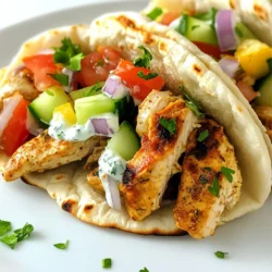 Um dieses leckere Gericht zuzubereiten, benötigen Sie folgende Zutaten: - 2 Hähnchenbrustfilets, ohne Haut und Knochen, in Streifen geschnitten - 2 Esslöffel Olivenöl - 2 Teelöffel getrockneter Oregano - 1 Teelöffel Knoblauchpulver - Salz und Pfeffer nach Geschmack - 4 Vollkorn-Pitabrote - 1 Tasse Tzatziki-Sauce (fertig gekauft oder selbstgemacht) - 1 Tasse Gurke, gewürfelt - 1 Tasse Tomaten, gewürfelt - 1/2 rote Zwiebel, dünn geschnitten - Frische Petersilie, gehackt, zum Garnieren Falls Sie einige Zutaten nicht haben, gibt es viele Alternativen: - Statt Hähnchen können Sie Tofu oder Halloumi verwenden. - Verwenden Sie statt Olivenöl auch Avocadoöl oder Sonnenblumenöl. - Für einen anderen Geschmack probieren Sie frischen Oregano oder Thymian. - Für eine schärfere Note fügen Sie etwas Cayennepfeffer hinzu. - Wenn Sie keine Vollkorn-Pitas haben, nutzen Sie Tortillas oder Fladenbrot. Für die Zubereitung benötigen Sie einige wichtige Utensilien: - Eine große Schüssel zum Marinieren - Eine beschichtete Pfanne zum Braten - Ein scharfes Messer zum Schneiden - Ein Schneidebrett für das Gemüse - Einen Toaster oder eine Pfanne zum Erwärmen der Pitas - Ein Löffel zum Verteilen der Tzatziki-Sauce Diese Zutaten und Utensilien machen es einfach, die schnellen mediterranen Hähnchen-Gyros zuzubereiten. Viel Spaß beim Kochen! {{ingredient_image_2}} Zuerst nimm die Hähnchenbrustfilets und schneide sie in Streifen. In einer großen Schüssel vermischst du die Hähnchenstreifen mit Olivenöl, Oregano, Knoblauchpulver, Salz und Pfeffer. Achte darauf, dass das Hähnchen gut bedeckt ist. Lass die Mischung mindestens 15 Minuten marinieren. Wenn du mehr Geschmack willst, lasse es bis zu einer Stunde im Kühlschrank. Erhitze eine beschichtete Pfanne bei mittlerer Hitze. Gib die marinierten Hähnchenstreifen in die Pfanne. Brate sie etwa 7 bis 10 Minuten. Rühre dabei gelegentlich um, bis das Hähnchen goldbraun und durchgegart ist. Nimm die Pfanne vom Herd, wenn das Hähnchen fertig ist. Während das Hähnchen brät, bereite die Vollkorn-Pitabrote vor. Du kannst sie im Toaster oder in einer Pfanne für etwa 1 Minute auf jeder Seite erwärmen. Sie sollten weich und biegsam sein, damit du sie gut füllen kannst. Jetzt kommt der Spaß! Nimm ein warmes Pitabrot und verteile eine großzügige Menge Tzatziki-Sauce darauf. Belege es mit den gebratenen Hähnchenstreifen, Gurken, Tomaten und der roten Zwiebel. Das sieht toll aus und schmeckt noch besser! Bestreue die Gyros mit frisch gehackter Petersilie. Das gibt Farbe und zusätzlichen Geschmack. Rolle das Pitabrot auf, um alles zu sichern. Wiederhole den Vorgang mit den restlichen Pitas. Serviere die Gyros sofort warm. Du kannst extra Tzatziki-Sauce zum Dippen an die Seite stellen. Es wird ein Genuss sein! Um das Hähnchen perfekt zu braten, achte auf die Marinade. Verwende frische Kräuter, wenn möglich. Lass das Hähnchen mindestens 15 Minuten marinieren. So nimmt es die Aromen besser auf. Brate das Hähnchen bei mittlerer Hitze. So bleibt es saftig und wird goldbraun. Rühre während des Bratens hin und wieder um. So garen alle Stücke gleichmäßig. Die Marinade ist der Schlüssel zu gutem Geschmack. Nutze gutes Olivenöl für eine reichhaltige Basis. Mische Oregano, Knoblauchpulver, Salz und Pfeffer gut. Du kannst auch Zitrone für zusätzliche Frische hinzufügen. Experimentiere mit Joghurt oder Honig für eine andere Note. Lass die Marinade mindestens 15 Minuten einziehen. Länger ist noch besser. Du wirst den Unterschied schmecken. Wenn du Reste hast, bewahre sie in einem luftdichten Behälter auf. So bleibt das Hähnchen frisch. Du kannst die Gyros auch ohne das Pitabrot aufbewahren. Halte das Brot separat, um es knusprig zu halten. Reste kannst du im Kühlschrank bis zu drei Tage lagern. Zum Aufwärmen, nutze eine Pfanne oder die Mikrowelle. So bleibt das Hähnchen zart. Pro Tipps Hähnchen richtig marinieren: Lass das Hähnchen mindestens 15 Minuten marinieren, um die Aromen gut aufzunehmen. Für intensiveren Geschmack kannst du es bis zu einer Stunde im Kühlschrank lassen. Die richtige Pfanne wählen: Verwende eine beschichtete Pfanne, um ein Ankleben des Hähnchens zu vermeiden und eine gleichmäßige Bräunung zu gewährleisten. Pitabrote aufwärmen: Erwärme die Pitabrote nur kurz, damit sie weich und biegsam bleiben. Achte darauf, sie nicht zu überhitzen, da sie sonst trocken werden können. Frische Zutaten verwenden: Verwende frisches Gemüse und Kräuter, um das Gericht geschmacklich zu bereichern und eine schöne Präsentation zu erzielen. {{image_4}} Wenn du eine vegetarische Option wünschst, nutze falafels oder gegrilltes Gemüse. Diese Optionen bieten viel Geschmack und Textur. Du kannst auch gebratene Auberginen oder Zucchini verwenden. Diese Gemüse sind sehr lecker und passen gut zu Tzatziki. Gyros sind sehr vielseitig. Probiere auch Hähnchen mit Feta oder gegrillte Garnelen. Du kannst auch eine Mischung aus verschiedenen Gemüsesorten verwenden, wie Paprika und Champignons. Für einen würzigen Kick füge etwas scharfe Sauce hinzu. So wird dein Gyros einzigartig und köstlich. Serviere die Gyros mit einem frischen Salat oder Ofenkartoffeln. Ein einfacher griechischer Salat mit Feta, Oliven und Gurken passt perfekt. Du kannst auch einige Oliven und einen Dip dazugeben. Dies macht das Essen noch spannender. Achte darauf, die Gyros warm zu servieren. Das bringt die Aromen gut zur Geltung. Um Gyros aufzubewahren, lege sie in einen luftdichten Behälter. Du kannst das Hähnchen, das Gemüse und die Pitas getrennt aufbewahren. So bleiben die Pitas weich und das Hähnchen saftig. Achte darauf, dass alles abgekühlt ist, bevor du es in den Kühlschrank stellst. Zum Aufwärmen der Gyros empfehle ich die Pfanne. Erhitze die Pfanne ohne Öl und lege die Gyros hinein. Brate sie für etwa 3-4 Minuten, bis sie warm sind. Du kannst auch die Mikrowelle nutzen, aber die Pitas werden weich. Wenn du die Pitas knusprig magst, nutze die Pfanne. Die Gyros halten sich im Kühlschrank etwa 3-4 Tage. Wenn du sie einfrierst, halte sie etwa 2 Monate frisch. Achte darauf, die Gyros gut einzupacken, um Gefrierbrand zu vermeiden. Vor dem Essen auftauen und erneut aufwärmen. Um das Hähnchen zu würzen, benutze Olivenöl, Oregano und Knoblauchpulver. Diese Zutaten geben dem Hähnchen einen tollen Geschmack. Du kannst auch Salz und Pfeffer hinzufügen, um die Aromen zu verstärken. Für mehr Würze kannst du Paprikapulver oder Kreuzkümmel ausprobieren. Lass das Hähnchen mindestens 15 Minuten marinieren, damit es die Gewürze gut aufnimmt. Ja, du kannst die Gyros im Voraus zubereiten. Marinier das Hähnchen und brate es dann. Lass das gebratene Hähnchen abkühlen. Bewahre es in einem luftdichten Behälter im Kühlschrank auf. Du kannst die Gyros auch schon zusammenstellen, aber die Pitas werden weich. Es ist besser, sie kurz vor dem Servieren zu füllen. Zu Gyros passen viele leckere Beilagen. Salate wie griechischer Salat sind eine gute Wahl. Auch gebratene Kartoffeln oder Reis passen gut. Du kannst auch Gemüse auf dem Grill zubereiten. Für einen frischen Touch sind Oliven oder Feta-Käse empfehlenswert. Ja, dieses Rezept ist gesund. Hähnchenbrust ist mager und enthält viel Protein. Vollkorn-Pitabrote liefern Ballaststoffe. Die frischen Gemüse wie Gurken, Tomaten und Zwiebeln bringen Vitamine. Wenn du weniger Tzatziki verwendest, kannst du die Kalorien reduzieren. Achte darauf, gesunde Fette in Olivenöl zu nutzen. Um Tzatziki selbst zu machen, brauchst du Joghurt, Gurken, Knoblauch, Zitronensaft und Gewürze. Reibe eine halbe Gurke und drücke das Wasser aus. Mische es mit einem Becher Joghurt. Füge einen Teelöffel gehackten Knoblauch und etwas Zitronensaft hinzu. Würze mit Salz und Pfeffer. Lass das Tzatziki für mindestens 30 Minuten im Kühlschrank ziehen. In diesem Blogpost ging es um die Zubereitung von leckerem Hähnchen-Gyros. Wir haben die Zutaten, Alternativen und Kochutensilien besprochen. Die Schritt-für-Schritt-Anleitung zeigt, wie du das Hähnchen marinierst, brätst und alles zusammenstellst. Tipps helfen dir, das perfekte Hähnchen zu erzielen, und Variationen bieten andere leckere Optionen. Zu guter Letzt, entdecke die besten Lagerinformationen. Jetzt bist du bereit, dein eigenes köstliches Gyros zu machen. Viel Spaß beim Kochen und Genießen!