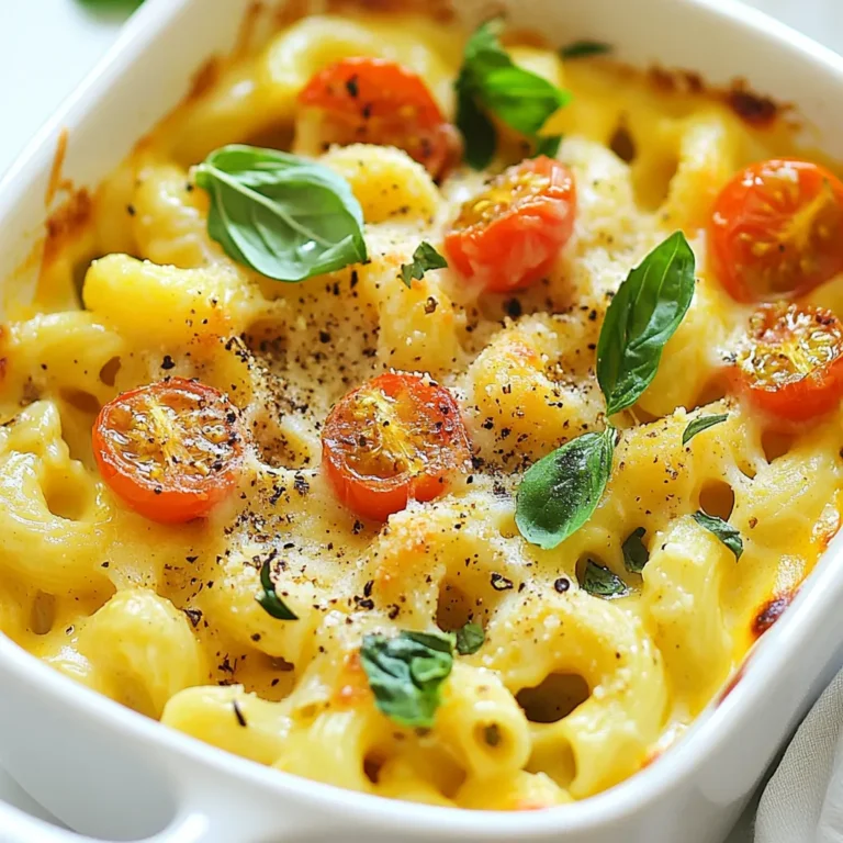 Für mein One Pot Italian Mac and Cheese brauchst du folgende Zutaten: - 2 Tassen Ellbogen-Makkaroni - 4 Tassen natriumarme Gemüsebrühe - 1 Tasse Ricotta-Käse - 1 Tasse geriebener Mozzarella-Käse - 1 Tasse geriebener Parmesan-Käse - 1 Esslöffel Olivenöl - 3 Knoblauchzehen, fein gehackt - 1 Teelöffel italienische Gewürzmischung - 1 Teelöffel rote Chiliflocken (optional) - Salz und Pfeffer nach Geschmack - Frisches Basilikum, zerrissen zur Garnierung - Cherrytomaten, halbiert zur Garnierung Wähle frische Pasta für den besten Geschmack. Achte auf die Qualität des Käses. Verwende echten Parmesan und frischen Mozzarella. Bei der Gemüsebrühe greif zu natriumarmer Brühe, um den Salzgehalt zu kontrollieren. Stelle sicher, dass der Ricotta cremig ist und keine Klumpen hat. Frische Kräuter wie Basilikum verleihen dem Gericht einen tollen Duft. Verwende hochwertige Olivenöl für zusätzlichen Geschmack. Die Nährwerte können variieren. Hier sind einige grobe Schätzungen pro Portion: - Kalorien: 450 - Fett: 20 g - Kohlenhydrate: 50 g - Eiweiß: 20 g Diese Angaben sind wichtig, um zu wissen, was du isst. Achte darauf, dass du die Zutaten nach deinem Geschmack anpasst. {{ingredient_image_2}} Um dein One Pot Italian Mac and Cheese zu machen, brauchst du einige einfache Zutaten. Du musst sicherstellen, dass du alles bereit hast, bevor du anfängst. Hier ist eine Liste, die dir hilft: - 2 Tassen Ellbogen-Makkaroni - 4 Tassen natriumarme Gemüsebrühe - 1 Tasse Ricotta-Käse - 1 Tasse geriebener Mozzarella-Käse - 1 Tasse geriebener Parmesan-Käse - 1 Esslöffel Olivenöl - 3 Knoblauchzehen, fein gehackt - 1 Teelöffel italienische Gewürzmischung - 1 Teelöffel rote Chiliflocken (optional) - Salz und Pfeffer nach Geschmack - Frisches Basilikum zur Garnierung - Cherrytomaten zur Garnierung Schneide die Knoblauchzehen klein. Das macht den nächsten Schritt einfacher. Du kannst auch die Cherrytomaten halbieren, um sie später zu verwenden. Jetzt geht es los mit dem Kochen. Nimm einen großen Topf und erhitze das Olivenöl bei mittlerer Hitze. Füge dann den gehackten Knoblauch hinzu. Lass ihn etwa eine Minute anschwitzen, bis er duftet. Achte darauf, dass er nicht braun wird. Gib die Ellbogen-Makkaroni und die Gemüsebrühe in den Topf. Bring die Mischung zum Kochen. Reduziere danach die Hitze und lass alles leicht köcheln. Rühre gelegentlich um. Nach etwa 8-10 Minuten sollten die Makkaroni al dente und die meiste Flüssigkeit absorbiert sein. Wenn die Makkaroni fertig sind, stelle die Hitze auf niedrig. Füge den Ricotta-Käse, den Mozzarella-Käse und die Hälfte des Parmesan-Käses hinzu. Rühre gut, bis alle Käsesorten geschmolzen sind. Jetzt kommt die italienische Gewürzmischung und die roten Chiliflocken hinzu. Schmecke alles mit Salz und Pfeffer ab. Rühre erneut gut um. Nimm den Topf vom Herd und lass die Mischung einige Minuten ruhen. Das sorgt dafür, dass sie leicht eindickt. Um dein Gericht perfekt zu machen, achte auf die folgenden Tipps: - Rühre die Pasta regelmäßig um, damit sie nicht anbrennt. - Lass den Käse gut schmelzen, damit die Sauce cremig wird. - Verwende frisches Basilikum für mehr Aroma. - Serviere das Gericht heiß und garniere es mit dem restlichen Parmesan und den Cherrytomaten. Diese einfachen Schritte helfen dir, ein köstliches One Pot Italian Mac and Cheese zu zaubern. Viel Spaß beim Kochen! Ein häufiger Fehler ist, die Pasta zu lange zu kochen. Die Makkaroni sollten al dente sein. Wenn sie zu weich sind, wird das Gericht matschig. Rühren Sie auch regelmäßig um, um ein Ankleben zu vermeiden. Ein weiterer Fehler ist die Verwendung von zu viel Flüssigkeit. Achten Sie darauf, die Gemüsebrühe genau zu messen. Wenn zu viel Flüssigkeit bleibt, wird die Konsistenz dünn und nicht cremig. Verwenden Sie frische Käse. Alter Käse schmilzt nicht gut und beeinträchtigt den Geschmack. Achten Sie darauf, hochwertigen Ricotta, Mozzarella und Parmesan zu wählen. Um Zeit zu sparen, können Sie die Zutaten vorher vorbereiten. Hacken Sie den Knoblauch und messen Sie die Brühe und die Käsesorten im Voraus ab. So sind Sie beim Kochen schneller. Eine weitere Möglichkeit ist, die Makkaroni in der Brühe kochen zu lassen, ohne sie vorher separat zu kochen. Dies spart einen Topf und Zeit. Nutzen Sie einen Schnellkochtopf, um die Kochzeit zu verkürzen. Das bringt den zusätzlichen Geschmack in Ihr Gericht, während es schnell geht. Ein großer Topf ist essenziell für dieses Rezept. Ein schwerer Topf verteilt die Hitze gleichmäßig und hilft, die Makkaroni perfekt zu kochen. Ein Holzlöffel ist ideal, um die Pasta sanft zu rühren. Das schützt die Makkaroni vor Beschädigungen. Ein Messbecher und ein Schneidebrett sind ebenfalls nützlich. Sie helfen Ihnen, alles genau abzumessen und vorzubereiten. Pro Tipps Käseauswahl: Verwenden Sie hochwertigen Käse für den besten Geschmack. Achten Sie darauf, frischen Mozzarella und Parmesan zu wählen, um eine cremige und geschmackvolle Sauce zu erhalten. Gemüsebrühe: Für zusätzlichen Geschmack können Sie anstelle von Wasser natriumarme Gemüsebrühe verwenden. Dies verstärkt das Aroma des Gerichts erheblich. Pasta al dente: Achten Sie darauf, die Makkaroni nicht zu überkochen. Sie sollten al dente sein, damit sie beim weiteren Kochen in der Sauce nicht matschig werden. Garnitur: Frisches Basilikum und Cherrytomaten verleihen nicht nur Farbe, sondern auch eine frische Note. Fügen Sie sie kurz vor dem Servieren hinzu, um die Aromen zu bewahren. {{image_4}} Wenn du Gemüse magst, füge einfach dein Lieblingsgemüse hinzu. Zucchini, Spinat und Brokkoli sind tolle Optionen. Sie bringen Farbe und Nährstoffe. Das Gemüse kannst du in den Topf geben, wenn die Makkaroni fast fertig sind. So garen sie perfekt und behalten ihren Geschmack. Um mehr Protein hinzuzufügen, probiere Hähnchen, Garnelen oder Tofu. Du kannst gekochtes Hähnchen oder Garnelen in die Mischung geben, wenn du den Käse hinzufügst. Wenn du Tofu verwendest, brate ihn zuerst, um ihn knusprig zu machen. So wird dein Gericht noch nahrhafter und sättigender. Nutze saisonale Zutaten für mehr Geschmack. Im Frühling sind Spargel und Erbsen frisch und lecker. Im Herbst kannst du Kürbis oder Süßkartoffeln verwenden. Diese Zutaten passen gut zu den Käsesorten und bringen Abwechslung. Experimentiere und finde heraus, was dir am besten schmeckt! Ich empfehle, die Reste in einem luftdichten Behälter zu lagern. So bleiben sie frisch. Lassen Sie das Gericht zuerst auf Raumtemperatur abkühlen. Decken Sie den Behälter gut ab, um das Austrocknen zu vermeiden. Um die Reste wieder aufzuwärmen, nehmen Sie eine Pfanne oder einen Topf. Fügen Sie etwas Wasser oder Brühe hinzu. Erhitzen Sie das Gericht bei mittlerer Hitze und rühren Sie gut um. So bleibt die cremige Textur erhalten. Sie können auch die Mikrowelle nutzen. Erwärmen Sie in kurzen Intervallen und rühren Sie zwischen den Intervallen um. Im Kühlschrank hält sich Ihr One Pot Italian Mac and Cheese etwa 3 bis 4 Tage. Achten Sie darauf, das Gericht gut zu verpacken. Im Gefrierschrank können Sie es bis zu 2 Monate lagern. Zum Einfrieren empfehle ich, das Gericht in Portionen zu teilen. So können Sie es einfach aufwärmen, wenn Sie Lust darauf haben. Die Zubereitung dauert etwa 25 Minuten. Davon sind 10 Minuten für die Vorbereitung nötig. Die Kochzeit beträgt 15 Minuten. So ist dieses Gericht schnell und einfach. Ja, du kannst andere Käsesorten verwenden. Beispielsweise schmecken Cheddar oder Gouda auch gut. Du kannst sogar etwas Feta-Käse hinzufügen, um den Geschmack zu variieren. Experimentiere mit deinen Lieblingskäsesorten! Dieses Rezept ist nicht für Veganer geeignet. Es enthält Ricotta, Mozzarella und Parmesan. Du kannst aber vegane Käsesorten ausprobieren. Achte darauf, dass die Brühe auch vegan ist. Damit hast du eine leckere vegane Option! Du hast nun alle wichtigen Schritte für dein italienisches Mac and Cheese. Wir haben Zutaten besprochen, Tipps fürs Kochen gegeben und Variationen vorgestellt. Denk daran, frische Zutaten machen den großen Unterschied. Fehler sind normal, aber mit meinen Tipps kannst du sie leicht vermeiden. Probiere verschiedene Käsesorten und sorge so für neue Geschmäcker. Mit den Aufbewahrungstipps bleibst du auf der sicheren Seite. Koche mit Freude und experimentiere weiter!