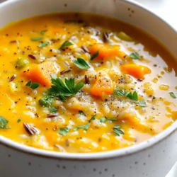 - 1 Tasse Wildreis, gründlich gewaschen - 1 Dose (425 g) Kürbispüree - 4 Tassen Gemüsebrühe Wildreis ist eine tolle Basis für diese Suppe. Er hat einen nussigen Geschmack und viel Textur. Kürbispüree bringt Süße und eine cremige Konsistenz. Gemüsebrühe gibt Tiefe und Geschmack. - 1 mittlere Zwiebel, gewürfelt - 3 Knoblauchzehen, fein gehackt - 2 Karotten, gewürfelt - 2 Stangen Sellerie, gewürfelt - 2 Tassen Grünkohl oder Spinat, grob gehackt Zwiebeln und Knoblauch bringen Aroma und Geschmack. Karotten und Sellerie fügen Süße und Crunch hinzu. Grünkohl oder Spinat sind gesund und machen die Suppe bunt. - 1 Teelöffel gemahlener Kreuzkümmel - 1 Teelöffel geräuchertes Paprikapulver - 1/2 Teelöffel Zimt - 1/2 Tasse Kokosmilch (optional für zusätzliche Cremigkeit) Kreuzkümmel und geräuchertes Paprikapulver geben der Suppe Wärme. Zimt bringt einen Hauch von Süße. Kokosmilch macht die Suppe extra cremig, wenn du das magst. {{ingredient_image_2}} Zuerst musst du das Gemüse schneiden und vorbereiten. Hier sind die Schritte: - Würfle 1 mittelgroße Zwiebel. - Hacke 3 Knoblauchzehen fein. - Schneide 2 Karotten und 2 Stangen Sellerie in kleine Stücke. - Wasche 1 Tasse Wildreis gründlich unter fließendem Wasser. Jetzt kommt der spannende Teil: die Suppe zubereiten. Hier ist, was du tun musst: - Erhitze 2 Esslöffel Olivenöl in einem großen Topf bei mittlerer Hitze. - Füge die gewürfelte Zwiebel hinzu und brate sie für etwa 5 Minuten, bis sie glasig ist. - Gib dann den gehackten Knoblauch, die Karotten und den Sellerie in den Topf. - Koche alles für 5-7 Minuten und rühre gelegentlich um. Das Gemüse soll leicht weich werden. - Rühre den Wildreis, 1 Teelöffel Kreuzkümmel, 1 Teelöffel geräuchertes Paprikapulver, 1/2 Teelöffel Zimt, Salz und Pfeffer ein. - Brate die Mischung eine weitere Minute an, um die Gewürze zu rösten. - Füge die 1 Dose Kürbispüree und 4 Tassen Gemüsebrühe hinzu. Bring die Suppe zum Kochen. Jetzt lass uns die Suppe köcheln lassen und verfeinern. So geht's: - Reduziere die Hitze und lasse die Suppe zugedeckt für 40-45 Minuten köcheln. Der Wildreis muss zart sein. - Wenn du magst, füge 1/2 Tasse Kokosmilch hinzu, um die Suppe cremiger zu machen. Erhitze sie weitere 5 Minuten. - Rühre schließlich 2 Tassen grob gehackten Grünkohl oder Spinat ein. Koche die Suppe weitere 2-3 Minuten, bis das Blattgrün verwelkt ist. - Schmecke die Suppe zum Schluss mit mehr Salz und Pfeffer ab. Serviere die Suppe heiß und garnieren sie mit frischer, gehackter Petersilie für einen zusätzlichen Farbtupfer. - Verwende Kokosmilch für extra Cremigkeit. Sie macht die Suppe reichhaltig und samtig. - Du kannst die Brühe anpassen. Benutze mehr oder weniger, je nach Vorliebe. - Koche den Wildreis nicht zu lange. Er sollte zart, aber nicht matschig sein. - Achte auf die Gewürze. Zu viel kann den Geschmack überwältigen, zu wenig kann ihn langweilig machen. - Garniere die Suppe mit frischer Petersilie. Das bringt Farbe und Geschmack. - Serviere die Suppe mit Brot oder Croutons. Das sorgt für zusätzliche Textur und Fülle. Pro Tipps Wildreis richtig vorbereiten: Wenn du den Wildreis über Nacht einweichst, verkürzt sich die Kochzeit und das Ergebnis wird zarter. Gewürze anpassen: Experimentiere mit verschiedenen Gewürzen wie Kurkuma oder Ingwer, um der Suppe eine persönliche Note zu verleihen. Mehr Gemüse hinzufügen: Füge für zusätzliche Nährstoffe und Textur weiteres Gemüse wie Paprika oder Zucchini hinzu. Für die perfekte Konsistenz: Püriere einen Teil der Suppe, um eine cremige Konsistenz zu erreichen, ohne die gesamte Suppe zu pürieren. {{image_4}} Du kannst Wildreis einfach durch Quinoa oder normalen Reis ersetzen. Quinoa hat einen nussigen Geschmack und ist schnell gar. Reis ist ebenfalls eine gute Wahl und macht die Suppe sättigend. Verschiedene Blattgemüse wie Grünkohl, Spinat oder Mangold können die Suppe aufpeppen. Sie fügen nicht nur Farbe hinzu, sondern auch Nährstoffe. Um der Suppe mehr Tiefe zu geben, füge frischen Ingwer oder Kurkuma hinzu. Ingwer bringt einen warmen, würzigen Kick. Kurkuma hat tolle gesundheitliche Vorteile und gibt der Suppe eine schöne Farbe. Du kannst auch andere Gewürze wie Curry oder Chili ausprobieren, um den Geschmack zu verändern. Experimentiere, um deine perfekte Mischung zu finden. Passe die Suppe an die Jahreszeit an. Im Frühling kannst du Spargel oder Erbsen hinzufügen. Im Sommer sind frische Tomaten oder Zucchini lecker. Im Herbst passt Wurzelgemüse wie Rüben oder Pastinaken gut. Im Winter sind Süßkartoffeln eine großartige Wahl. So bleibt die Suppe immer frisch und spannend. Bewahre die Suppe in einem luftdichten Behälter im Kühlschrank auf. So bleibt sie frisch. Du solltest die Suppe innerhalb von 3 bis 5 Tagen essen. Stelle sicher, dass der Behälter gut verschlossen ist. Das verhindert, dass die Suppe Gerüche aus dem Kühlschrank aufnimmt. Kühle die Suppe schnell ab, um das Wachstum von Bakterien zu vermeiden. Um die Suppe einzufrieren, lasse sie zuerst abkühlen. Fülle die kalte Suppe in gefrierfeste Behälter oder Beutel. Achte darauf, etwas Platz zu lassen, damit sich die Suppe ausdehnen kann. Beschrifte die Behälter mit Datum und Inhalt. Zum Auftauen stelle die gefrorene Suppe über Nacht in den Kühlschrank. Erhitze sie dann in einem Topf oder in der Mikrowelle. Rühre die Suppe gut um, um die Konsistenz wiederherzustellen. Im Kühlschrank hält die Suppe 3 bis 5 Tage. Wenn du die Suppe einfrierst, bleibt sie bis zu 3 Monate frisch. Achte darauf, die gefrorene Suppe gut zu lagern, um Gefrierbrand zu vermeiden. Vor dem Verzehr solltest du die Suppe immer gut erhitzen. So stellst du sicher, dass sie sicher zu essen ist. Ja, diese Suppe ist glutenfrei. Die Hauptzutaten sind Wildreis und Gemüsebrühe. Achte darauf, dass die Gemüsebrühe glutenfrei ist. Die meisten Marken bieten glutenfreie Optionen an. Alle anderen Zutaten enthalten kein Gluten. So kannst du die Suppe ohne Sorgen genießen. Ja, du kannst die Suppe im Voraus zubereiten. Koche sie und lasse sie abkühlen. Fülle sie in einen luftdichten Behälter. So bleibt die Suppe frisch. Du kannst sie bis zu fünf Tage im Kühlschrank aufbewahren. Erwärme sie einfach, wenn du bereit bist zu essen. Diese Suppe passt gut zu vielen Beilagen. Hier sind einige Ideen: - Frisches Brot oder Baguette - Knusprige Croutons - Ein einfacher grüner Salat - Gegrilltes Gemüse oder Gemüseplatte Diese Beilagen ergänzen den Geschmack der Suppe perfekt. Diese Suppe kombiniert viele gesunde Zutaten und Gewürze. Du lernst, wie man sie zubereitet und welche Variationen möglich sind. Denk daran, die Konsistenz anzupassen und häufige Fehler zu vermeiden. Mit diesen Tipps wird deine Suppe sicher köstlich. Du kannst sie auch ganz leicht aufbewahren oder einfrieren. Egal ob für die Woche oder eine besondere Mahlzeit, diese Suppe macht immer Freude. Probiere sie aus und genieße die Aromen!