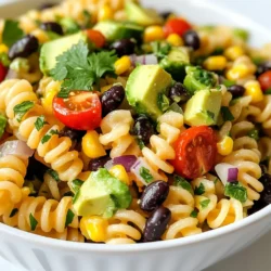 F&uuml;r Cowboy Caviar Pasta Salad ben&ouml;tigst du folgende Zutaten: - 225 g Rotini-Nudeln - 240 ml schwarze Bohnen, gut abgesp&uuml;lt und abgetropft - 240 ml Mais (frisch oder aus der Dose) - 1 rote Paprika, gew&uuml;rfelt - 1 gr&uuml;ne Paprika, gew&uuml;rfelt - 1 kleine rote Zwiebel, fein gehackt - 240 ml Cherrytomaten, halbiert - 1 Avocado, gew&uuml;rfelt - 60 ml frischer Koriander, grob gehackt - 60 ml Limettensaft - 30 ml Oliven&ouml;l - 1 Teel&ouml;ffel Kreuzk&uuml;mmel - Salz und frisch gemahlener schwarzer Pfeffer nach Geschmack W&auml;hle frisches Gem&uuml;se, wenn du deinen Salat zubereitest. Achte darauf, dass Paprika fest und gl&auml;nzend sind. Die Zwiebel sollte keine braunen Stellen haben. Tomaten sollten reif und fest sein. Wenn du frischen Mais nimmst, w&auml;hle s&uuml;&szlig;e, feste Kolben. F&uuml;r die Avocado achte darauf, dass sie leicht nachgibt, aber nicht zu weich ist. Koriander sollte frisch und gr&uuml;n sein, ohne braune Bl&auml;tter. Diese frischen Zutaten machen den Salat lebendig und schmackhaft. Cowboy Caviar Pasta Salad ist nicht nur lecker, sondern auch gesund. Dieser Salat hat viele N&auml;hrstoffe. Die schwarzen Bohnen liefern Protein und Ballaststoffe. Avocados sind reich an gesunden Fetten. Paprika ist voller Vitamine, besonders Vitamin C. Cherrytomaten bringen Antioxidantien in dein Gericht. Der Limettensaft sorgt f&uuml;r frischen Geschmack und enth&auml;lt Vitamin C. Diese Zutaten machen den Salat zu einer n&auml;hrstoffreichen Wahl f&uuml;r jede Mahlzeit. {{ingredient_image_2}} Um die Rotini-Nudeln perfekt zu kochen, bringe einen gro&szlig;en Topf mit Wasser zum Kochen. F&uuml;ge einen Teel&ouml;ffel Salz hinzu. Gib die Nudeln hinein und koche sie gem&auml;&szlig; den Anweisungen auf der Verpackung. Normalerweise dauert das etwa 8 bis 10 Minuten. Die Nudeln sollten al dente sein, also bissfest. Nach dem Kochen gie&szlig;e die Nudeln ab und sp&uuml;le sie mit kaltem Wasser ab. So stoppe ich den Kochprozess und k&uuml;hle die Nudeln ab. Nehme eine gro&szlig;e Sch&uuml;ssel f&uuml;r die Salatzutaten. F&uuml;ge die abgek&uuml;hlten Rotini-Nudeln hinzu. Dann kommen die schwarzen Bohnen, die abgetropft sind, und der Mais, frisch oder aus der Dose. W&uuml;rfle die rote und gr&uuml;ne Paprika und gib sie dazu. Hacke die rote Zwiebel fein und f&uuml;ge sie hinzu. Halbiere die Cherrytomaten und mische sie unter. Zum Schluss kommt die gew&uuml;rfelte Avocado und der grob gehackte Koriander. Mische alles vorsichtig, damit die Avocado nicht zerdr&uuml;ckt wird. F&uuml;r das Dressing nimm eine kleine Sch&uuml;ssel. Gib den Limettensaft, das Oliven&ouml;l, den Kreuzk&uuml;mmel, Salz und Pfeffer hinein. R&uuml;hre alles mit einem Schneebesen gut um. Das Dressing sollte gut vermischt sein. Gie&szlig;e es gleichm&auml;&szlig;ig &uuml;ber den Nudelsalat. Mische alles sanft, bis die Zutaten gut bedeckt sind. Schmecke den Salat ab und passe die W&uuml;rze nach deinem Geschmack an. Decke den Salat ab und lasse ihn mindestens 30 Minuten im K&uuml;hlschrank ruhen. So k&ouml;nnen sich die Aromen gut verbinden. Um perfekte al dente Nudeln zu kochen, folge diesen einfachen Schritten. Koche Wasser in einem gro&szlig;en Topf. F&uuml;ge ausreichend Salz hinzu. Das Wasser sollte wie das Meer schmecken. Gib die Rotini-Nudeln in das kochende Wasser. R&uuml;hre sie gelegentlich um, um ein Verkleben zu verhindern. Pr&uuml;fe die Nudeln nach der angegebenen Zeit auf der Verpackung. Sie sollten weich, aber noch bissfest sein. Gie&szlig;e die Nudeln ab und sp&uuml;le sie mit kaltem Wasser. Dies stoppt den Kochprozess. Das Dressing ist der Schl&uuml;ssel zu einem leckeren Cowboy Caviar Pasta Salad. Du kannst es nach deinem Geschmack anpassen. F&uuml;r mehr Sch&auml;rfe f&uuml;ge etwas gehackte Jalape&ntilde;os hinzu. Um es s&uuml;&szlig;er zu machen, gib einen L&ouml;ffel Honig oder Agavendicksaft dazu. Du kannst auch verschiedene &Ouml;le verwenden, wie Avocado&ouml;l oder Traubenkern&ouml;l. Experimentiere mit frischen Kr&auml;utern wie Basilikum oder Petersilie anstelle von Koriander. Das macht dein Dressing einzigartig und frisch. Nutze saisonale Zutaten, um deinen Salat noch besser zu machen. Im Sommer bieten sich reife Tomaten und frische Paprika an. Im Herbst sind K&uuml;rbisst&uuml;cke oder ger&ouml;stete Zucchini eine gute Wahl. Im Winter kannst du auch Rucola oder Spinat hinzuf&uuml;gen. Verwende frische Kr&auml;uter, die gerade Saison haben, um den Geschmack zu intensivieren. Saisonale Zutaten sind oft frischer und n&auml;hrstoffreicher. Sie machen dein Gericht nicht nur lecker, sondern auch gesund. Pro Tipps W&auml;hlen Sie frische Zutaten: Verwenden Sie frisches Gem&uuml;se und Obst f&uuml;r den besten Geschmack und die beste Textur. Je frischer die Zutaten, desto lebendiger wird der Salat. Anpassung der W&uuml;rze: Schmecken Sie den Salat vor dem Servieren ab und passen Sie die Gew&uuml;rze nach Ihrem Geschmack an. Manchmal ben&ouml;tigt er eine zus&auml;tzliche Prise Salz oder mehr Limettensaft. Variationen hinzuf&uuml;gen: Experimentieren Sie mit zus&auml;tzlichen Zutaten wie Feta-K&auml;se oder Jalape&ntilde;os, um dem Salat eine neue Geschmacksdimension zu verleihen. Vorbereitung im Voraus: Bereiten Sie den Salat im Voraus zu und lassen Sie ihn im K&uuml;hlschrank ziehen. So haben sich die Aromen besser verbunden, was den Geschmack intensiviert. {{image_4}} Du kannst Cowboy Caviar Pasta Salad leicht vegan machen. Tausche die Avocado gegen geschnittene Gurken f&uuml;r eine knusprige Textur. Verwende auch veganes Dressing, das auf pflanzlicher Basis ist. So bleibt der Salat frisch und lecker. Um mehr Protein hinzuzuf&uuml;gen, kannst du Kichererbsen oder Tofu verwenden. Kichererbsen geben einen nussigen Geschmack. Wenn du Tofu nimmst, w&uuml;rze ihn gut, bevor du ihn hinzuf&uuml;gst. So wird der Salat nahrhafter und s&auml;ttigender. Das Gew&uuml;rzspiel ist endlos. F&uuml;ge Jalape&ntilde;os f&uuml;r einen scharfen Kick hinzu. Oder probiere frischen Basilikum f&uuml;r einen anderen Geschmack. Auch Limettenschale kann eine tolle Frische bringen. Experimentiere mit verschiedenen Kr&auml;utern, um deinen perfekten Cowboy Caviar Pasta Salad zu finden. Um Cowboy Caviar Pasta Salad frisch zu halten, lagere ihn in einem luftdichten Beh&auml;lter. Stelle sicher, dass der Beh&auml;lter gut verschlossen ist. So bleibt der Salat knackig und die Aromen bleiben erhalten. Der K&uuml;hlschrank ist der perfekte Ort, um ihn aufzubewahren. Der Salat h&auml;lt sich bis zu drei Tage im K&uuml;hlschrank. Nach ein paar Tagen kann der Salat etwas weich werden. Du kannst ihn aber gut wieder aufpeppen. F&uuml;ge frische Avocado oder mehr Koriander hinzu. So bleibt er frisch und lecker. Wenn du Reste hast, verwende sie als F&uuml;llung f&uuml;r Tortillas oder als Beilage zu gegrilltem Fleisch. Einfrieren ist nicht ideal f&uuml;r diesen Salat. Die Textur der Avocado und der Tomaten wird beeintr&auml;chtigt. Wenn du ihn jedoch einfrieren m&ouml;chtest, lass die Avocado und die Tomaten weg. Friere nur die Nudeln und die Bohnen mit dem Dressing ein. Wenn du ihn auftauen m&ouml;chtest, lasse ihn im K&uuml;hlschrank &uuml;ber Nacht. Mische dann frische Zutaten hinzu, um den Geschmack zu verbessern. Du kannst Cowboy Caviar Pasta Salad bis zu einen Tag im Voraus machen. Koche die Nudeln und lasse sie abk&uuml;hlen. Mische dann die Bohnen, den Mais, die Paprika, die Zwiebeln und die Tomaten. Bereite das Dressing in einer separaten Sch&uuml;ssel vor. Vermenge alles erst kurz vor dem Servieren. So bleiben die Zutaten frisch und knackig. Zu Cowboy Caviar Pasta Salad passen viele Beilagen. Hier sind einige Ideen: - Gegrilltes H&uuml;hnchen - Tortilla-Chips mit Salsa - Ein frischer gr&uuml;ner Salat - Guacamole F&uuml;r Getr&auml;nke probiere Limonade oder ein leichtes Bier. Beide bringen Frische und passen gut zu den Aromen. Ja, du kannst andere Nudelsorten verwenden. Farfalle oder Penne sind gute Alternativen. Achte darauf, dass die Nudeln die Sauce gut halten. Du kannst auch glutenfreie Nudeln w&auml;hlen, wenn du das bevorzugst. In diesem Artikel haben wir die besten Zutaten f&uuml;r Cowboy Caviar Pasta Salad besprochen. Wir haben Tipps f&uuml;r frische Zutaten gegeben, die Zubereitung Schritt f&uuml;r Schritt erkl&auml;rt und interessante Variationen aufgezeigt. Das richtige Lagern der Zutaten sichert die Frische. Denke daran, dein Dressing anzupassen und saisonale Zutaten zu nutzen. Am Ende kannst du mit einfachen Fragen alles vorbereiten. Probiere deine Variationen aus und genie&szlig;e frische, leckere Mahlzeiten!
