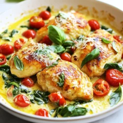 - 4 H&auml;hnchenbrustfilets, ohne Haut und Knochen - 1 Tasse Kirschtomaten, halbiert - 1 Tasse frischer Spinat, grob gehackt - 1/2 Tasse Schlagsahne - 1/2 Tasse Parmesan, gerieben Die Hauptzutaten machen das Gericht besonders schmackhaft. H&auml;hnchenbrustfilets sind mager und zart. Sie liefern viel Protein und sind einfach zu kochen. Kirschtomaten bringen S&uuml;&szlig;e und Farbe ins Spiel. Spinat f&uuml;gt frische und N&auml;hrstoffe hinzu. Schlagsahne und Parmesan machen die Sauce cremig und reichhaltig. - 2 Essl&ouml;ffel Oliven&ouml;l - 1 Essl&ouml;ffel italienische Gew&uuml;rzmischung - Salz und Pfeffer nach Geschmack Oliven&ouml;l ist gesund und gibt Geschmack. Es hilft, die H&auml;hnchenbrust goldbraun zu braten. Die italienische Gew&uuml;rzmischung bringt Aromen von Oregano, Basilikum und mehr. Salz und Pfeffer sind wichtig f&uuml;r den perfekten Geschmack. Diese Gew&uuml;rze machen die Aromen lebendig. - Frisches Basilikum Frisches Basilikum ist die ideale Garnitur. Es gibt dem Gericht einen frischen, aromatischen Geschmack. Au&szlig;erdem sieht es sch&ouml;n aus und bringt Farbe ins Essen. Ein wenig Basilikum macht alles besser. {{ingredient_image_2}} - W&uuml;rzen und anbraten Beginne mit vier H&auml;hnchenbrustfilets. W&uuml;rze sie mit Salz, Pfeffer und italienischer Gew&uuml;rzmischung. Erhitze zwei Essl&ouml;ffel Oliven&ouml;l in einer gro&szlig;en Pfanne. Lege die H&auml;hnchenbrustfilets in die Pfanne. Brate sie f&uuml;r f&uuml;nf bis sieben Minuten auf jeder Seite. Sie sollten goldbraun und durchgegart sein. Nimm das H&auml;hnchen dann aus der Pfanne und stelle es beiseite. - Knoblauch und Tomaten anbraten In derselben Pfanne kommt nun der fein gehackte Knoblauch. Brate ihn f&uuml;r etwa 30 Sekunden an. Achte darauf, dass er nicht verbrennt. F&uuml;ge dann eine Tasse halbierte Kirschtomaten hinzu. Brate die Tomaten f&uuml;r drei bis vier Minuten. Sie sollten weich werden und ihren Saft freigeben. - Spinat und Schlagsahne hinzuf&uuml;gen Jetzt kommt der grob gehackte Spinat dazu. R&uuml;hre ihn ein und koche, bis er verwelkt ist. Das dauert etwa zwei Minuten. Gie&szlig;e dann eine halbe Tasse Schlagsahne in die Pfanne. Lass die Mischung k&ouml;cheln. F&uuml;ge auch eine halbe Tasse geriebenen Parmesan hinzu. R&uuml;hre alles gut um, bis der K&auml;se schmilzt. - H&auml;hnchen wieder hinzuf&uuml;gen und abschmecken Lege die H&auml;hnchenbrustfilets zur&uuml;ck in die Pfanne. Lass sie zwei bis drei Minuten k&ouml;cheln, damit sie die Sauce aufnehmen. Schmecke die Sauce ab und passe die Gew&uuml;rze nach Geschmack an. Wenn du m&ouml;chtest, kannst du das Gericht mit frischem Basilikum garnieren. - Achte auf die Temperatur. Heize die Pfanne gut auf, bevor du das Huhn hinzuf&uuml;gst. - Garzeiten sind wichtig. Brate das H&auml;hnchen 5-7 Minuten auf jeder Seite, bis es goldbraun ist. - Verwende ein Fleischthermometer. Das H&auml;hnchen sollte 75 Grad Celsius erreichen. - Koche das H&auml;hnchen nicht zu lange. Es wird trocken, wenn es &uuml;bergart. - W&uuml;rze das Gericht gut. Zu wenig Salz und Pfeffer macht das Essen fade. - Achte darauf, die Sahne nicht zu lange zu kochen. Sie sollte nicht gerinnen. - Serviere das H&auml;hnchen auf Zucchini-Nudeln. Das sieht frisch und bunt aus. - Ein bunter Salat passt gut dazu. F&uuml;ge einige Rucola- oder Spinatbl&auml;tter hinzu. - Garnitur ist wichtig. Ein wenig frisches Basilikum und Parmesan machen das Gericht sch&ouml;n. Pro Tipps H&auml;hnchen marinieren: Marinieren Sie die H&auml;hnchenbrustfilets mindestens 30 Minuten vorher, um den Geschmack zu intensivieren und das Fleisch zarter zu machen. Frische Kr&auml;uter verwenden: Verwenden Sie frische Kr&auml;uter wie Basilikum oder Oregano, um das Aroma des Gerichts zu verst&auml;rken und frische Farben zu verleihen. Variationen der Sauce: Experimentieren Sie mit verschiedenen K&auml;sesorten oder f&uuml;gen Sie etwas Zitronensaft hinzu, um der Sauce eine frische Note zu verleihen. Beilagenideen: Servieren Sie das Gericht mit Quinoa oder Reis f&uuml;r eine nahrhafte Beilage, die die cremige Sauce gut aufnimmt. {{image_4}} Du kannst das Rezept anpassen, indem du verschiedene Gem&uuml;se hinzuf&uuml;gst. Beliebte Optionen sind: - Zucchini - Paprika - Brokkoli - Champignons Jedes Gem&uuml;se bringt seinen eigenen Geschmack und N&auml;hrstoffe mit. Achte darauf, das Gem&uuml;se nicht zu lange zu garen. So bleibt es knackig und frisch. Falls du kein H&auml;hnchen magst, gibt es viele Alternativen. Du kannst H&auml;hnchen durch Pute ersetzen. Tofu ist eine tolle Option f&uuml;r Vegetarier. Auch Garnelen passen gut zu diesem Gericht. Jede Proteinquelle hat ihren eigenen Geschmack. Das gibt dir die Freiheit, Neues auszuprobieren und dein Gericht zu variieren. Um das Gericht sch&auml;rfer zu machen, kannst du verschiedene Gew&uuml;rze hinzuf&uuml;gen. Probiere: - Rote Paprikaflocken - Cayennepfeffer - Italienische Gew&uuml;rze Du kannst auch eine scharfe Sauce wie Sriracha oder Tabasco verwenden. So verleihst du dem Gericht mehr Tiefe und Pers&ouml;nlichkeit. Du kannst das Gericht bis zu drei Tage im K&uuml;hlschrank aufbewahren. Bewahre das H&uuml;hnchen in einem luftdichten Beh&auml;lter auf, um die Frische zu erhalten. Das hilft, Ger&uuml;che und Feuchtigkeit fernzuhalten. Stelle sicher, dass das Gericht vollst&auml;ndig abgek&uuml;hlt ist, bevor du es in den K&uuml;hlschrank stellst. Um die Reste wieder aufzuw&auml;rmen, nutze eine Pfanne oder die Mikrowelle. In der Pfanne erhitzt du das H&uuml;hnchen bei niedriger Temperatur. F&uuml;ge etwas Wasser oder Br&uuml;he hinzu, um die Feuchtigkeit zu erhalten. In der Mikrowelle stelle die Temperatur auf niedrig und w&auml;rme es schrittweise auf. &Uuml;berpr&uuml;fe nach jeder Minute die Temperatur, um ein &Uuml;berkochen zu vermeiden. Wenn du das Gericht einfrieren willst, portioniere es in geeignete Beh&auml;lter oder Beutel. Achte darauf, die Luft herauszudr&uuml;cken, um Gefrierbrand zu vermeiden. Das H&uuml;hnchen bleibt bis zu drei Monate frisch im Gefrierfach. Zum Auftauen lege das Gericht &uuml;ber Nacht in den K&uuml;hlschrank oder erw&auml;rme es direkt in der Mikrowelle. Vermeide es, das Gericht mehrmals einzufrieren, um die Qualit&auml;t zu erhalten. Die Kohlenhydrate in diesem Gericht sind gering. Eine Portion hat etwa 6 Gramm Kohlenhydrate. Hier sind die N&auml;hrwertangaben auf einen Blick: - Kalorien: 380 - Fett: 25 g - Eiwei&szlig;: 35 g - Kohlenhydrate: 6 g Die Zutaten wie H&auml;hnchen und Gem&uuml;se halten die Kohlenhydrate niedrig. Ja, das Gericht ist einfach zuzubereiten. Es braucht nur 30 Minuten. Hier sind die Hilfsmittel, die Sie ben&ouml;tigen: - Gro&szlig;e Pfanne - Kochl&ouml;ffel - Schneidebrett und Messer Die Schritte sind klar und leicht zu folgen. Ideal f&uuml;r K&ouml;che aller Niveaus! Ja, Sie k&ouml;nnen das Rezept anpassen. Hier sind einige Ideen: - F&uuml;r Allergien: Verwenden Sie Kokoscreme anstelle von Schlagsahne. - F&uuml;r Vorlieben: F&uuml;gen Sie zus&auml;tzliches Gem&uuml;se wie Paprika oder Zucchini hinzu. - F&uuml;r Geschmack: Experimentieren Sie mit anderen Kr&auml;utern wie Oregano oder Thymian. So k&ouml;nnen Sie das Gericht nach Ihrem Geschmack gestalten! Dieses Rezept f&uuml;r H&auml;hnchen mit Kirschtomaten und Spinat ist einfach und lecker. Du hast gelernt, wie man die Hauptzutaten zusammenbringt und die Sauce zubereitet. Tipps helfen dir, h&auml;ufige Fehler zu vermeiden und das Gericht sch&ouml;n zu pr&auml;sentieren. Variationen mit verschiedenen Gem&uuml;sen oder Proteinen f&ouml;rdern deinen kreativen Geist. Informiere dich auch &uuml;ber die besten Lager- und Aufw&auml;rmmethoden. Probiere dieses Gericht aus und passe es nach deinen W&uuml;nschen an. Es wird sicher ein Hit in deiner K&uuml;che!