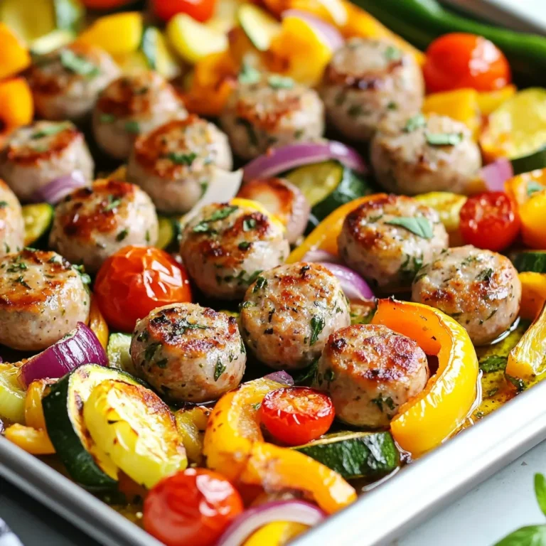 Für dieses leckere Gericht brauche ich einige Hauptzutaten. Diese sind: - 450 g italienische Hähnchenwurst, in Scheiben geschnitten - 2 Tassen Paprika (gemischte Farben), in Streifen geschnitten - 1 mittelgroße rote Zwiebel, in Spalten geschnitten - 1 mittelgroße Zucchini, in Scheiben geschnitten - 1 Tasse Kirschtomaten, halbiert Diese Zutaten bringen Farbe und Geschmack auf dein Blech. Die Wurst gibt mir eine herzhafte Basis. Die Paprika und Zucchini sorgen für Frische und Knusprigkeit. Und die Kirschtomaten fügen eine süße Note hinzu. Neben den Hauptzutaten verwende ich auch Gewürze und Öle. Diese helfen, das Gericht zu würzen. Hier sind sie: - 3 Esslöffel Olivenöl - 2 Teelöffel italienische Gewürzmischung - 1 Teelöffel Knoblauchpulver - Salz und Pfeffer nach Geschmack Das Olivenöl sorgt für eine goldene Bräunung. Die italienische Gewürzmischung bringt die Aromen zusammen. Das Knoblauchpulver verleiht dem Gericht eine tolle Tiefe. Salz und Pfeffer runden alles ab. Für ein wenig Extra-Frische kann ich optional Garnituren hinzufügen. Eine davon ist: - Frisches Basilikum zur Garnierung (optional) Das frische Basilikum sieht nicht nur gut aus, sondern bringt auch ein tolles Aroma. Ich kann es einfach über das fertige Gericht streuen. So wird mein Blechpfannen-Gericht noch schöner und leckerer. {{ingredient_image_2}} Zuerst sammeln Sie alle Zutaten. Sie brauchen: - 450 g italienische Hähnchenwurst, in Scheiben geschnitten - 2 Tassen Paprika (gemischte Farben), in Streifen geschnitten - 1 mittelgroße rote Zwiebel, in Spalten geschnitten - 1 mittelgroße Zucchini, in Scheiben geschnitten - 1 Tasse Kirschtomaten, halbiert - 3 Esslöffel Olivenöl - 2 Teelöffel italienische Gewürzmischung - 1 Teelöffel Knoblauchpulver - Salz und Pfeffer nach Geschmack - Frisches Basilikum zur Garnierung (optional) Stellen Sie sicher, dass alles frisch ist. So schmeckt das Gericht besser. Heizen Sie den Ofen auf 220°C vor. Während der Ofen warm wird, bereiten Sie das Backblech vor. Legen Sie ein großes Blech mit Backpapier aus. Das erleichtert die Reinigung später. Jetzt kommt der spannende Teil! Verteilen Sie die Wurstscheiben und das Gemüse gleichmäßig auf dem Blech. Träufeln Sie das Olivenöl darüber. Dann streuen Sie die italienische Gewürzmischung und das Knoblauchpulver darauf. Vergessen Sie nicht, auch Salz und Pfeffer hinzuzufügen. Mischen Sie alles gründlich. Es sollte gut vermengt sein. Achten Sie darauf, dass die Wurst und das Gemüse gleichmäßig mit Öl und Gewürzen bedeckt sind. Verteilen Sie die Mischung in einer einheitlichen Schicht. So garen die Zutaten gleichmäßig und werden schön knusprig. Um die Aromen zu verstärken, nutze frische Kräuter. Basilikum ist eine gute Wahl. Du kannst auch Rosmarin oder Thymian hinzufügen. Diese Kräuter geben dem Gericht mehr Geschmack. Achte darauf, sie kurz vor dem Servieren hinzuzufügen. So bleiben die Aromen frisch. Für gleichmäßiges Rösten lege die Zutaten in einer einzigen Schicht aus. Wenn die Wurst und das Gemüse übereinander liegen, garen sie nicht gleichmäßig. Rühre die Mischung nach der Hälfte der Zeit um. So kommen alle Zutaten gleichmäßig in Kontakt mit der Hitze. Achte darauf, dass der Ofen gut vorgeheizt ist. Das hilft, die Wurst schön knusprig zu machen. Ein häufiger Fehler ist, zu viel Gemüse auf das Blech zu legen. Das führt dazu, dass das Gemüse dampft statt röstet. Stelle sicher, dass du genügend Platz zwischen den Stücke lässt. Ein anderer Fehler ist, die Gewürze nicht gut zu mischen. Mische alles gründlich, damit jede Zutat gut gewürzt ist. So schmeckt das Gericht besser. Pro Tipps Wurstwahl: Verwenden Sie verschiedene Wurstsorten, um zusätzliche Aromen und Texturen zu erreichen. Italienische Hähnchenwurst passt hervorragend, aber Sie können auch andere Sorten ausprobieren. Gemüsevariationen: Experimentieren Sie mit verschiedenen Gemüsesorten je nach Saison. Kürbis, Auberginen oder grüne Bohnen sind großartige Alternativen, die dem Gericht eine neue Note verleihen. Marinieren: Lassen Sie die Wurst und das Gemüse vor dem Rösten für mindestens 30 Minuten in dem Olivenöl und den Gewürzen marinieren. Dies intensiviert die Aromen und macht das Gericht noch geschmackvoller. Serviervorschläge: Servieren Sie das Gericht mit frischem Brot oder über einem Bett aus Reis oder Quinoa für eine sättigende Mahlzeit. Ein Spritzer Zitronensaft vor dem Servieren bringt zusätzliche Frische. {{image_4}} Wenn du eine vegetarische Version machen willst, gibt es viele Optionen. Du kannst die Hähnchenwurst durch pflanzliche Wurst ersetzen. Achte darauf, dass sie gut gewürzt ist. Außerdem kannst du mehr Gemüse hinzufügen. Brokkoli, Blumenkohl oder Pilze sind tolle Alternativen. Diese Gemüse sorgen für einen tollen Geschmack und eine schöne Farbe. Sie geben dem Gericht auch mehr Textur. Das Rezept ist sehr flexibel. Du kannst verschiedene Wurstsorten verwenden, je nach deinem Geschmack. Eine scharfe Chorizo bringt einen kräftigen Kick. Oder probiere eine milde Bratwurst für einen sanfteren Geschmack. Auch Würste mit Kräutern passen gut dazu. Sie geben dem Gericht eine besondere Note. Denk daran, die Garzeit kann sich leicht ändern, je nach Wursttyp. Die Wahl der Gemüsesorten macht viel aus. In den Sommermonaten sind Zucchini und Paprika ideal. Im Herbst kannst du Kürbis oder Süßkartoffeln verwenden. Diese Gemüsesorten bringen Süße und Fülle. Im Winter sind Wurzelgemüse wie Karotten und Rüben eine gute Wahl. Sie halten gut und sind nahrhaft. Saisonales Gemüse schmeckt oft besser und ist frisch. Um Reste von Blechpfannen-Wurst und Gemüse frisch zu halten, lege sie in einen luftdichten Behälter. Du kannst die Reste auch in kleinere Portionen aufteilen. So bleiben sie länger gut. Stelle sicher, dass der Behälter gut verschlossen ist. Das schützt vor Gerüchen im Kühlschrank. Zum Aufwärmen der Reste kannst du die Mikrowelle oder den Ofen benutzen. Wenn du die Mikrowelle wählst, lege die Reste auf einen Teller und decke sie mit einem feuchten Küchenpapier ab. Das hilft, das Gericht saftig zu halten. Erhitze es in kurzen Intervallen, etwa 1-2 Minuten. Im Ofen kannst du die Reste bei 180°C für etwa 10-15 Minuten aufwärmen. Im Kühlschrank halten die Reste etwa 3-4 Tage. Wenn du längerfristig lagern möchtest, friere die Reste ein. In einem luftdichten Behälter bleiben sie bis zu 3 Monate frisch. Achte darauf, die Reste gut zu etikettieren, damit du den Überblick behältst. Wenn du sie wieder auftauen möchtest, lasse sie über Nacht im Kühlschrank. So bleiben Geschmack und Textur erhalten. Ja, Sie können andere Gemüsesorten verwenden. Möhren, Brokkoli oder Blumenkohl passen gut. Diese Gemüse bringen neue Farben und Geschmäcker. Achten Sie darauf, die Garzeit anzupassen. Festere Gemüsesorten brauchen länger. Schneiden Sie das Gemüse in ähnliche Größen, damit alles gleichmäßig gart. Seien Sie kreativ und probieren Sie, was Ihnen gefällt. Das Kochen dauert insgesamt etwa 35 Minuten. Die Vorbereitung dauert 10 Minuten. Das Rösten im Ofen dauert 20 bis 25 Minuten. Achten Sie darauf, die Mischung nach der Hälfte der Zeit umzurühren. So garen die Zutaten gleichmäßig. Diese einfache Zeitplanung macht das Gericht schnell und stressfrei. Ja, dieses Gericht ist glutenfrei. Alle verwendeten Zutaten sind frei von Gluten. Achten Sie darauf, dass die Wurst und Gewürze ebenfalls glutenfrei sind. Viele Marken bieten glutenfreie Optionen an. So können Sie dieses leckere Gericht ohne Bedenken genießen. In diesem Artikel haben wir die wichtigen Zutaten für eine leckere Blechpfanne besprochen. Wir haben die Hauptzutaten hervorgehoben, die besten Gewürze und einige optionale Garnituren. Die Schritt-für-Schritt-Anleitung hilft dir, alles richtig zu machen. Zudem gab es nützliche Tipps, um Fehler zu vermeiden und Aromen zu verstärken. Variationen und Aufbewahrungsinfos runden alles ab. Denke daran, dass diese Blechpfanne viel Spielraum für Kreativität bietet. Lass dich von den Zutaten inspirieren und genieße deine Mahlzeit!