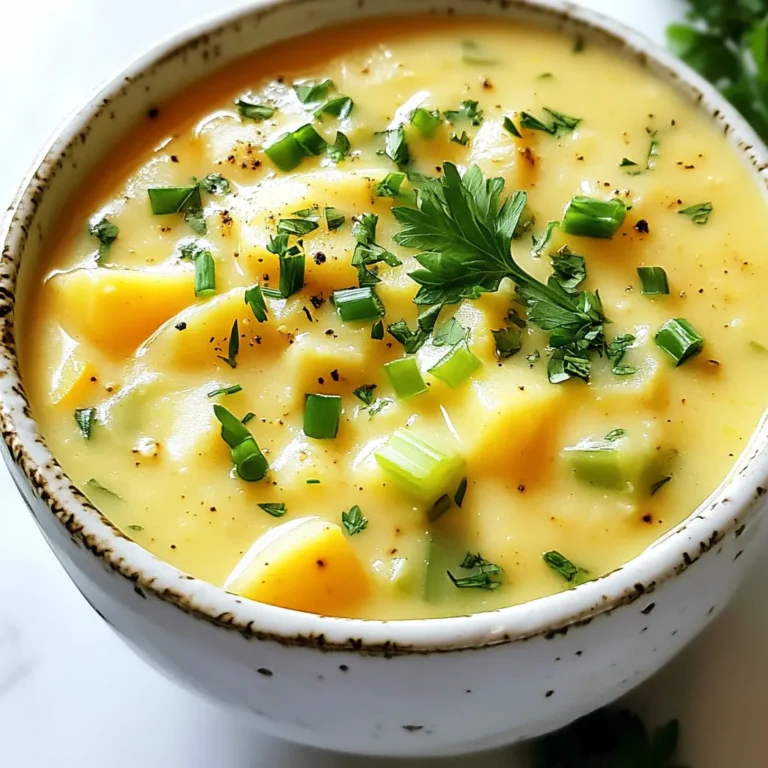 - 4 mittelgroße Russet-Kartoffeln, geschält und gewürfelt - 4 Tassen Gemüsebrühe - 1 Tasse Schlagsahne Die Hauptzutaten sind einfach zu finden. Russet-Kartoffeln geben der Suppe einen tollen Geschmack. Sie machen die Suppe cremig und sättigend. Gemüsebrühe sorgt für eine gesunde Basis. Sie füllt die Suppe mit Geschmack, ohne sie schwer zu machen. Schlagsahne bringt die Suppe auf die nächste Stufe. Sie fügt eine reichhaltige Textur hinzu. - 1 mittelgroße Zwiebel, fein gehackt - 2 Knoblauchzehen, fein gehackt - 1 Esslöffel Cajun-Gewürzmischung Die Zwiebel gibt der Suppe eine süße Note. Sie macht die Basis geschmackvoll. Knoblauch bringt ein kräftiges Aroma. Diese beiden Zutaten sind wichtig für den Geschmack. Die Cajun-Gewürzmischung macht die Suppe besonders. Sie fügt eine würzige Tiefe hinzu, die jeder lieben wird. - 2 Frühlingszwiebeln, gehackt (zum Garnieren) - Frische Petersilie, gehackt (zum Garnieren) Die Garnierungen sind der letzte Schliff. Frühlingszwiebeln geben einen frischen Biss. Sie bringen Farbe und einen milden Geschmack. Frische Petersilie sorgt für einen schönen Kontrast. Sie macht die Suppe einladend und lecker. So wird jede Schüssel zum Genuss. {{ingredient_image_2}} - Kartoffeln schälen und würfeln: Beginne mit 4 mittelgroßen Russet-Kartoffeln. Schäle sie gründlich. Dann schneide sie in kleine Würfel. So garen sie gleichmäßig und schnell. - Gemüse hacken: Du brauchst 1 Zwiebel, 2 Knoblauchzehen, 1 Paprika und 2 Stangen Sellerie. Hacke die Zwiebel und den Knoblauch fein. Würfle die Paprika und den Sellerie in kleine Stücke. Frisches, gehacktes Gemüse bringt viel Geschmack in die Suppe. - Gemüse anbraten: Erhitze 1 Esslöffel Olivenöl in einem großen Topf bei mittlerer Hitze. Füge die Zwiebel, Paprika und Sellerie hinzu. Brate das Gemüse 5-7 Minuten an, bis es weich ist. Dann gib den gehackten Knoblauch dazu. Dünste alles für eine weitere Minute, bis es duftet. - Brühe hinzufügen und köcheln lassen: Jetzt kommen die gewürfelten Kartoffeln in den Topf. Füge 4 Tassen Gemüsebrühe, 1 Esslöffel Cajun-Gewürzmischung und 1 Teelöffel geräuchertes Paprika-Pulver hinzu. Bringe die Mischung zum Kochen. Reduziere dann die Hitze und lasse es 20 Minuten köcheln. Die Kartoffeln sollten weich sein. - Suppe pürieren: Wenn die Kartoffeln gar sind, nimm einen Stabmixer. Püriere die Suppe, bis sie die gewünschte Konsistenz hat. Alternativ kannst du die Suppe portionsweise in einen Standmixer geben. - Schlagsahne einrühren: Rühre 1 Tasse Schlagsahne in die pürierte Suppe ein. Schmecke die Suppe mit Salz und Pfeffer ab. Erwärme sie noch 5 Minuten, damit die Aromen gut durchziehen. Jetzt ist deine Cajun Potato Soup bereit, um serviert zu werden! Um die perfekte Konsistenz der Suppe zu erreichen, empfehle ich die Verwendung eines Stabmixers. Dieser Mixer macht es leicht, die Suppe direkt im Topf zu pürieren. Achte darauf, die Suppe nur kurz zu mixen, damit sie nicht zu flüssig wird. Wenn du keinen Stabmixer hast, keine Sorge! Du kannst die Suppe auch portionsweise in einem normalen Mixer pürieren. Lass die Suppe etwas abkühlen, bevor du sie in den Mixer gibst. So vermeidest du Spritzer. Um die Aromen zu verbessern, kannst du zusätzliche Gewürze hinzufügen. Eine Prise Cayennepfeffer bringt mehr Schärfe in die Suppe. Auch eine Prise Kreuzkümmel kann den Geschmack intensivieren. Frische Kräuter sind ebenfalls eine tolle Wahl. Füge am Ende frische Petersilie oder Thymian hinzu. Diese Kräuter geben der Suppe eine frische Note und sehen toll aus! Für die Beilagen empfehle ich knuspriges Brot oder Cracker. Diese passen perfekt zu der cremigen Suppe. Präsentiere die Suppe in tiefen Tellern. Garniere sie mit gehackten Frühlingszwiebeln und frischer Petersilie. Ein Spritzer frischer Zitronensaft kann den Geschmack noch mehr aufpeppen. Das macht die Suppe nicht nur lecker, sondern auch schön anzusehen! Pro Tipps Kartoffeln richtig wählen: Verwenden Sie festkochende Kartoffeln wie Russet oder Yukon Gold für eine cremige Konsistenz. Für mehr Geschmack: Lassen Sie die Suppe nach dem Pürieren noch etwas köcheln, damit sich die Aromen voll entfalten können. Vegane Option: Ersetzen Sie die Schlagsahne durch Kokosmilch oder eine pflanzliche Sahne, um eine vegane Variante zu kreieren. Garnierungen variieren: Fügen Sie geröstete Speckstücke oder Käse für zusätzlichen Geschmack hinzu, wenn gewünscht. {{image_4}} Für eine vegetarische Variante tauschen Sie die Gemüsebrühe gegen eine Gemüsebrühe ohne tierische Produkte. Dies gibt der Suppe einen frischen, leichten Geschmack. Sie können auch weitere Gemüsesorten hinzufügen. Brokkoli oder Karotten passen gut. Diese Gemüse bringen Farbe und zusätzliche Nährstoffe. Wenn Sie es schärfer mögen, fügen Sie scharfe Chilis hinzu. Sie können frische Chilis oder getrocknete verwenden. Achten Sie darauf, die Menge nach Ihrem Geschmack anzupassen. Eine stärkere Cajun-Gewürzmischung kann auch den Kick bringen. Mischen Sie mehr Paprika oder Cayennepfeffer hinein, um die Schärfe zu erhöhen. Toppings machen das Essen besonders. Croutons sorgen für einen knusprigen Biss. Sie können sie selbst oder fertig kaufen. Käse ist auch eine tolle Ergänzung. Cheddar oder Gouda schmelzen gut und geben viel Geschmack. Probieren Sie beides für eine leckere Kombination! Nach dem Kochen sollten Sie die Suppe sofort abkühlen. Füllen Sie die Suppe in einen luftdichten Behälter. Lassen Sie sie auf Raumtemperatur abkühlen, bevor Sie sie in den Kühlschrank stellen. Die Suppe bleibt im Kühlschrank bis zu fünf Tage frisch. Überprüfen Sie immer den Geruch oder die Farbe, bevor Sie sie essen. Um die Suppe einzufrieren, verwenden Sie gefriergeeignete Behälter oder spezielle Gefrierbeutel. Füllen Sie die Behälter nur drei Viertel voll, da die Suppe beim Einfrieren ausdehnt. Die Suppe hält sich bis zu drei Monate im Gefrierfach. Um die gefrorene Suppe aufzutauen, legen Sie sie über Nacht in den Kühlschrank. Sie können die Suppe auch in der Mikrowelle auf niedriger Stufe auftauen. Erhitzen Sie die Suppe in einem Topf bei mittlerer Hitze, bis sie heiß ist. Rühren Sie gelegentlich um, um eine gleichmäßige Erwärmung zu gewährleisten. Um die Suppe vegan zu machen, ersetzen Sie die Schlagsahne durch Kokosmilch oder eine pflanzliche Sahne. Diese Optionen geben der Suppe eine cremige Textur. Für Gemüse können Sie Karotten, Zucchini oder Blumenkohl verwenden. Diese Gemüse passen gut zum Cajun-Geschmack. Ja, Sie können andere Kartoffelsorten nutzen. Zum Beispiel sind Yukon Gold-Kartoffeln weich und cremig. Sie geben der Suppe einen reichen Geschmack. Auch rote Kartoffeln sind eine gute Wahl. Sie behalten ihre Form gut und sorgen für eine interessante Textur. Die gesamte Zubereitungszeit beträgt etwa 45 Minuten. Die Vorbereitung der Zutaten dauert rund 15 Minuten. Das Kochen der Suppe benötigt dann etwa 30 Minuten. Sie können die Suppe schnell zubereiten und sie dann genießen. Zusammengefasst haben wir die köstliche Suppe mit einfachen Zutaten und einer klaren Anleitung behandelt. Du hast erfahren, wie du sie zubereitest und was du beachten musst. Denke daran, deinen eigenen Ideen bei Variationen und Toppings freien Lauf zu lassen. Jeder kann diese Suppe an seinen Geschmack anpassen. Mit den richtigen Tipps und Tricks wirst du immer wieder Spaß daran haben. Kochen macht Freude, also leg los und genieße deine leckere Kreation!