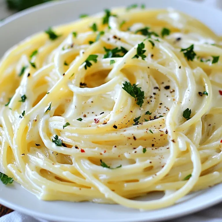 Für die Minute Cremige Knoblauch-Pasta benötigst du einige einfache Zutaten: - 225 g Spaghetti oder Pasta deiner Wahl - 4 Knoblauchzehen, fein gehackt - 240 ml Schlagsahne - 50 g frisch geriebener Parmesan - 2 Esslöffel Butter - 1 Esslöffel Olivenöl - Salz und Pfeffer nach Geschmack - Frische Petersilie, gehackt (zur Garnitur) - 1/4 Teelöffel rote Paprikaflocken (optional für etwas Schärfe) Diese Zutaten sind leicht zu finden. Du kannst sie in jedem Supermarkt kaufen. Die Gewürze sind wichtig für den Geschmack. Du brauchst: - Salz: Es bringt den Geschmack der Pasta hervor. - Pfeffer: Er fügt eine schöne Schärfe hinzu. - Rote Paprikaflocken: Diese sind optional, aber sie geben der Sauce einen tollen Kick. Zusätzliche Zutaten wie frische Petersilie sorgen für Farbe und Frische. Sie sind wichtig für die Garnitur. Bei der Auswahl der Pasta gibt es einige Dinge zu beachten: - Die Form: Spaghetti sind klassisch, aber jede Form passt. Wähle, was dir gefällt. - Die Qualität: Achte auf hochwertige Pasta. Diese hat einen besseren Biss. - Die Kochzeit: Überprüfe die Verpackung. Koche die Pasta al dente. Mit diesen Tipps machst du deine Pasta noch besser. Du wirst den Unterschied schmecken! {{ingredient_image_2}} Beginne mit einem großen Topf. Fülle ihn mit Wasser und füge eine Prise Salz hinzu. Bringe das Wasser zum Kochen. Wenn das Wasser kocht, gib die Spaghetti oder die Pasta deiner Wahl hinein. Koche sie gemäß der Verpackungsanleitung, bis sie al dente sind. Bevor du die Pasta abgießt, bewahre 120 ml Nudelwasser auf. Dieses Wasser hilft, die Sauce später zu binden. In demselben Topf erhitzt du zwei Esslöffel Butter und einen Esslöffel Olivenöl bei mittlerer Hitze. Während die Butter schmilzt, hacke vier Knoblauchzehen fein. Füge den Knoblauch in den Topf hinzu und sautier ihn für 1-2 Minuten. Achte darauf, dass der Knoblauch nicht verbrennt. Er soll nur aromatisch werden. Gieße nun 240 ml Schlagsahne in den Topf und rühre alles gut um. Lass die Sauce 2-3 Minuten köcheln, bis sie leicht eindickt. Reduziere die Hitze auf niedrig. Füge nach und nach 50 g frisch geriebenen Parmesan hinzu. Rühre, bis der Käse vollständig geschmolzen ist. Schmecke die Sauce mit Salz, Pfeffer und optionalen roten Paprikaflocken ab. Wenn die Sauce zu dick ist, füge einen Teil des Nudelwassers hinzu, bis die gewünschte Konsistenz erreicht ist. Gib die abgegossenen Spaghetti in die Sauce. Vermenge alles gut, sodass die Nudeln gleichmäßig umhüllt sind. Erhitze die Mischung für eine weitere Minute. Serviere die Pasta heiß. Garniere sie mit frischer, gehackter Petersilie und zusätzlich Parmesan, wenn du magst. Diese schnelle und cremige Knoblauch-Pasta ist nun bereit zum Genießen! Um die beste Knoblauch-Pasta zu machen, achte auf frische Zutaten. Verwende frischen Knoblauch und echten Parmesan. Koche die Nudeln nur bis sie al dente sind. Das sorgt für den besten Biss. Halte das Nudelwasser bereit. Ein wenig davon macht die Sauce perfekt cremig. Ein häufiger Fehler ist das Überkochen des Knoblauchs. Achte darauf, dass er nur leicht bräunt. Zu viel Hitze kann den Geschmack ruinieren. Ein weiterer Fehler ist, die Sauce zu dick zu machen. Wenn die Sauce zu fest ist, füge mehr Nudelwasser hinzu. Damit bleibt sie schön cremig. Du kannst die Aromen leicht ändern. Füge frische Kräuter wie Basilikum oder Thymian hinzu. Für einen extra Kick, probiere rote Paprikaflocken. Wenn du etwas Gemüse magst, füge Erbsen oder Spinat hinzu. So wird die Pasta bunter und geschmackvoller. Pro Tipps Frischer Knoblauch: Verwenden Sie frischen Knoblauch statt Knoblauchpulver für ein intensiveres Aroma und einen besseren Geschmack. Parmesan selbst reiben: Frisch geriebener Parmesan schmilzt besser und hat einen intensiveren Geschmack als bereits geriebener Käse aus dem Supermarkt. Nudelwasser verwenden: Das aufbewahrte Nudelwasser hilft, die Sauce zu verdünnen und gleichzeitig die Aromen zu intensivieren. Petersilie für Frische: Frische Petersilie nicht nur als Garnitur verwenden, sondern auch in die Sauce einrühren, um zusätzliche Frische zu verleihen. {{image_4}} Wenn Sie eine vegetarische Option möchten, verwenden Sie einfach Gemüsebrühe statt Sahne. Fügen Sie frisches Gemüse hinzu, wie Zucchini oder Spinat. Diese Zutaten bringen Farbe und Geschmack. Möchten Sie mehr Proteine in Ihr Gericht? Probieren Sie, Hähnchenbrust oder Garnelen hinzuzufügen. Kochen Sie das Fleisch zuerst, dann entfernen Sie es und bereiten Sie die Sauce. Fügen Sie das Fleisch am Ende wieder hinzu. Für einen scharfen Kick können Sie mehr rote Paprikaflocken verwenden. Oder probieren Sie frische Chilischoten. Diese bringen zusätzlichen Geschmack und Hitze. Achten Sie darauf, die Schärfe nach Ihrem Geschmack anzupassen. Um deine Knoblauch-Pasta frisch zu halten, lege sie in einen luftdichten Behälter. Achte darauf, die Pasta vollständig abkühlen zu lassen, bevor du sie lagerst. So vermeidest du Kondensation, die die Pasta matschig macht. Wenn du die Pasta nicht sofort isst, bewahre sie im Kühlschrank auf. Um die Pasta wieder aufzuwärmen, gebe sie in eine Pfanne mit etwas Wasser oder Sahne. Erhitze sie bei mittlerer Hitze und rühre regelmäßig um. So bleibt die Sauce cremig und die Nudeln werden gleichmäßig warm. Du kannst auch die Mikrowelle nutzen. Stelle die Pasta in eine mikrowellengeeignete Schüssel, füge einen Spritzer Wasser hinzu und decke die Schüssel ab. Im Kühlschrank bleibt die Knoblauch-Pasta etwa drei bis fünf Tage frisch. Wenn du sie länger aufbewahren möchtest, kannst du sie im Gefrierschrank lagern. Dort hält sie bis zu drei Monate. Achte darauf, die Pasta gut zu verpacken, um Gefrierbrand zu vermeiden. Die Zubereitung dieser Pasta dauert etwa 20 Minuten. Die Vorbereitung braucht etwa 10 Minuten. Das Kochen der Spaghetti geht schnell. Die Sauce braucht nur 5 bis 7 Minuten. Alles geschieht in einem großen Topf. So bleibt der Aufwand gering, und du hast schnell ein leckeres Gericht. Ja, du kannst die Sahne ersetzen. Versuche, griechischen Joghurt oder Kokosmilch zu verwenden. Diese Alternativen machen die Sauce leichter. Du kannst auch pflanzliche Sahne nehmen. Achte darauf, dass die Konsistenz ähnlich bleibt. Die Sauce sollte cremig sein, auch ohne Schlagsahne. Zu dieser Pasta passen viele Beilagen gut. Ein frischer grüner Salat ist eine gute Wahl. Auch gegrilltes Gemüse ist lecker dazu. Wenn du etwas Herzhaftes magst, serviere Knoblauchbrot. Für einen italienischen Touch kannst du auch Bruschetta anbieten. Diese Kombinationen machen das Essen noch köstlicher. Um die cremige Knoblauch-Pasta zuzubereiten, habe ich die Hauptzutaten, Gewürze und Pasta-Qualität erklärt. Schritt für Schritt zeigte ich, wie du die Spaghetti und die Sauce zubereitest. Ich gab dir Tipps zur perfekten Kreation und zur Vermeidung häufiger Fehler. Außerdem erkundeten wir verschiedene Abwandlungen und wie man die Pasta richtig aufbewahrt. Diese köstliche Pasta ist einfach und vielseitig. Probiere verschiedene Variationen aus und entdecke deinen Favoriten. Kochen soll Freude machen!