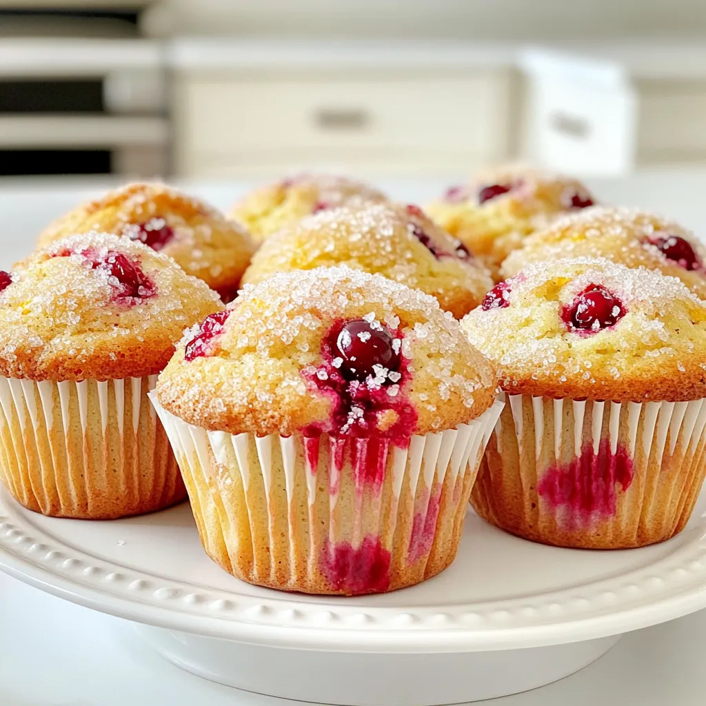 Die Basis für diese Muffins sind einige einfache, aber wichtige Zutaten. Du benötigst: - 2 Tassen Weizenmehl - 1 Tasse frische oder gefrorene Cranberries, grob gehackt - 1 Tasse Kristallzucker - 1/2 Tasse ungesalzene Butter, geschmolzen und abgekühlt - 1 Tasse Buttermilch (oder Milch mit Zitronensaft) - 2 große Eier Diese Zutaten geben den Muffins ihren tollen Geschmack und die perfekte Textur. Die aromatischen Zutaten bringen das besondere Etwas in deine Muffins. Hier sind sie: - Schale von 1 großen Orange (Zesten) - Saft von 1 großen Orange - 1 Teelöffel Vanilleextrakt - 1/2 Teelöffel Salz - 2 Teelöffel Backpulver - 1 Teelöffel Natron Die Kombination aus Orange und Vanille sorgt für ein frisches, fruchtiges Aroma, das die Muffins unwiderstehlich macht. Um deine Muffins noch besser zu machen, kannst du einige optionale Zutaten hinzufügen: - 1/2 Tasse grober Zucker für die Oberseite Dieser Zucker gibt den Muffins einen knusprigen, süßen Abschluss. Du kannst auch mit Variationen der Zutaten experimentieren, wie zum Beispiel mit Nüssen oder anderen Früchten. So kannst du die Muffins ganz nach deinem Geschmack anpassen. Heize deinen Ofen auf 190°C vor. Das ist wichtig für die perfekte Backtemperatur. Bereite ein Muffinblech vor. Du kannst Papierförmchen benutzen oder es mit Antihaftspray besprühen. So kleben die Muffins nicht fest. In einer großen Schüssel mische das Weizenmehl, Backpulver, Natron und Salz. Verwende einen Schneebesen, um sicherzustellen, dass alles gut verteilt ist. Dies sorgt für gleichmäßiges Backen und den besten Geschmack. In einer zweiten Schüssel vermenge den Zucker mit der geschmolzenen Butter. Rühre kräftig, bis die Mischung gut vermischt ist. Füge die Buttermilch, Eier, Orangenschale, Orangensaft und Vanilleextrakt hinzu. Verquirle alles zu einer glatten Mischung. Gieße die nassen Zutaten langsam in die trockenen Zutaten. Rühre vorsichtig mit einem Spatel. Übermäßiges Rühren kann die Muffins hart machen. Es ist okay, wenn noch kleine Klumpen übrig bleiben. Füge die gehackten Cranberries hinzu und hebe sie vorsichtig unter. Verteile den Teig gleichmäßig auf die Muffinförmchen. Fülle sie etwa bis zu 3/4 voll. Wenn du magst, streue etwas groben Zucker auf die Oberseite für zusätzlichen Crunch. Schiebe das Muffinblech in den Ofen und backe es 18 bis 22 Minuten. Prüfe mit einem Zahnstocher, ob sie fertig sind. Der Zahnstocher sollte sauber herauskommen. Nimm das Muffinblech aus dem Ofen und lasse die Muffins 5 Minuten abkühlen. Danach lege sie auf ein Kuchengitter, um vollständig abzukühlen. Serviere die Muffins warm. Sie schmecken besonders gut mit Puderzucker oder einem einfachen Orangenguss. Um perfekte Muffins zu backen, ist das richtige Messen der Zutaten sehr wichtig. Verwende eine digitale Küchenwaage für genaues Messen. Bei trockenen Zutaten wie Mehl, lockere es zuerst auf und fülle es dann in den Messbecher. Drücke es nicht fest, um eine zu dichte Textur zu vermeiden. Die Technik beim Rühren spielt auch eine große Rolle. Mische die nassen und trockenen Zutaten nur kurz zusammen. Zu viel Rühren macht die Muffins zäh. Es ist in Ordnung, wenn der Teig einige Klumpen hat. Das sorgt für eine lockere Konsistenz. Frische oder gefrorene Cranberries? Frische Cranberries geben einen tollen Geschmack. Sie sind saftiger und frischer. Gefrorene Cranberries sind jedoch leicht verfügbar. Achte darauf, sie vorher abzutauen und trocken zu tupfen. Die optimale Backzeit beträgt 18 bis 22 Minuten. Die Temperatur sollte bei 190°C bleiben. Überprüfe die Muffins mit einem Zahnstocher. Wenn er sauber herauskommt, sind die Muffins fertig. Bei Bedarf kannst du die Zeit anpassen, je nach Ofen. Für die Dekoration kannst du die Muffins warm servieren. Bestäube sie mit Puderzucker für einen süßen Touch. Eine weitere Option ist ein einfacher Guss aus Puderzucker und Orangensaft. Das gibt den Muffins ein schönes Aussehen. Serviere die Muffins mit einer Tasse Kaffee oder Tee. Das macht das Erlebnis noch besser. Stelle sicher, dass die Muffins schön auf einem Teller angerichtet sind. So sehen sie einladend und lecker aus! {{image_4}} Du kannst die Cranberries in deinem Rezept leicht durch andere Früchte ersetzen. Erdbeeren, Himbeeren und Blaubeeren passen gut zu diesen Muffins. Diese Früchte bringen Süße und einen frischen Geschmack. Du kannst sie einfach in der gleichen Menge wie die Cranberries verwenden. Mischungen mit anderen Zitrusfrüchten sind auch eine tolle Idee. Denke an Limetten oder Grapefruits. Diese Früchte verleihen den Muffins eine besondere Note. Achte darauf, den Saft und die Schale gut zu kombinieren, um den besten Geschmack zu erzielen. Wenn du eine vegane Version machen möchtest, sind die Zutaten leicht austauschbar. Du kannst Eier durch Apfelmus oder Leinsamen ersetzen. Beide sorgen für die richtige Konsistenz. Butter kannst du durch Kokosöl oder vegane Margarine ersetzen. Diese Optionen sind lecker und gesund. Pflanzliche Milchoptionen sind reichhaltig und cremig. Du kannst Mandelmilch, Hafermilch oder Sojamilch verwenden. Diese Alternativen funktionieren gut in diesem Rezept. So bleibt der Muffin saftig und lecker. Wenn du glutenfreie Muffins machen möchtest, gibt es tolle Mehle. Nutze glutenfreies Mehl, das du in vielen Geschäften findest. Achte darauf, eine Mischung zu wählen, die gut bindet. Anpassungen für die Teigkonsistenz sind nötig. Glutenfreies Mehl kann trockener sein. Du kannst mehr Buttermilch oder etwas Joghurt hinzufügen. So bleibt der Teig feucht und lecker. Um Ihre Muffins frisch zu halten, legen Sie sie in einen luftdichten Behälter. Diese Methode hilft, Feuchtigkeit zu bewahren. Lagern Sie die Muffins bei Raumtemperatur. So bleiben sie etwa 2 bis 3 Tage lecker. Wenn Sie sie länger aufbewahren möchten, können Sie sie auch im Kühlschrank lagern. Beachten Sie jedoch, dass der Kühlschrank die Muffins schneller austrocknen kann. Einfrieren ist eine großartige Möglichkeit, Muffins länger frisch zu halten. Lassen Sie die Muffins zuerst vollständig abkühlen. Wickeln Sie jeden Muffin dann in Frischhaltefolie. Legen Sie die eingewickelten Muffins in einen Gefrierbeutel. So bleiben sie bis zu 3 Monate haltbar. Um sie wieder aufzutauen, lassen Sie sie einfach bei Raumtemperatur stehen. Alternativ können Sie sie in der Mikrowelle aufwärmen. So bleiben sie weich und lecker. Die Muffins sind frisch am besten. Du kannst sie im Kühlschrank bis zu fünf Tage aufbewahren. Stelle sicher, dass du sie in einem luftdichten Behälter lagerst. Wenn du sie für längere Zeit aufbewahren willst, kannst du sie einfrieren. Im Gefrierschrank bleiben sie bis zu drei Monate gut. Packe sie einfach in einen Gefrierbeutel. Vergiss nicht, das Datum darauf zu schreiben. Ja, du kannst die Cranberries weglassen. Stattdessen kannst du andere Früchte verwenden. Zum Beispiel passen Himbeeren oder Heidelbeeren gut. Du könntest auch Schokoladenstückchen hinzufügen, wenn du es süß magst. Wenn du eine andere Zitrusfrucht magst, probiere Limetten- oder Zitronenschale. Diese Optionen geben den Muffins auch einen tollen Geschmack. Trockenheit kann mehrere Ursachen haben. Oft liegt es daran, dass du zu lange rührst. Achte darauf, die Zutaten nur zu vermengen, bis sie gerade so verbunden sind. Zu viel Rühren kann die Muffins hart machen. Auch die Backzeit spielt eine Rolle. Überprüfe die Muffins ein paar Minuten vor der angegebenen Zeit. Wenn ein Zahnstocher sauber herauskommt, sind sie fertig. Diese Anleitung zeigt Ihnen, wie Sie leckere Muffins mit Cranberries backen. Die Hauptzutaten wie Weizenmehl, Zucker und Eier geben den Muffins ihre Basis. Aromatische Zutaten wie Orangenschale verleihen einen besonderen Geschmack. Mit guten Tipps und verschiedenen Variationen können Sie die Muffins anpassen und verbessern. Auch die Lagerung und Aufbewahrung sind wichtig, um die Frische zu erhalten. Experimentieren Sie und finden Sie Ihre perfekte Muffin-Variante. Viel Freude beim Backen!