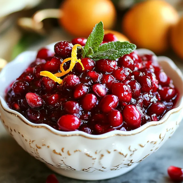 Für die Cranberry-Pomegranate Holiday Sauce benötigen Sie folgende Zutaten: - 340 g frische Cranberries - 240 ml Granatapfelsaft - 100 g Zucker (nach Geschmack anpassen) - 80 g Granatapfelkerne - Abrieb von 1 Orange - Saft von 1 Orange - 1 Teelöffel gemahlener Zimt - 1/2 Teelöffel gemahlener Ingwer - 1/4 Teelöffel Muskatnuss - 1 Esslöffel Zitronensaft - Eine Prise Salz Wählen Sie frische Cranberries mit leuchtend roter Farbe. Sie sollten fest und prall sein. Vermeiden Sie Beeren mit blassen Stellen oder Druckstellen. Frische Cranberries sind wichtig für den besten Geschmack. Diese Beeren bringen eine angenehme Säure in die Sauce. Falls Sie keinen Granatapfelsaft haben, können Sie auch andere Säfte verwenden. Äpfel oder Johannisbeeren sind gute Optionen. Sie bringen ebenfalls eine fruchtige Note in die Sauce. Experimentieren Sie mit verschiedenen Säften, um neue Geschmäcker zu entdecken. {{ingredient_image_2}} Zuerst spüle ich die frischen Cranberries gut ab. Ich benutze kaltes Wasser, um Schmutz zu entfernen. Achte darauf, beschädigte Beeren und Stiele zu entfernen. Das macht die Sauce besser und schmackhafter. Ich gebe die vorbereiteten Cranberries in einen mittelgroßen Topf. Dann füge ich den Granatapfelsaft, den Zucker, den Orangenabrieb und den Orangensaft hinzu. Zimt, Ingwer, Muskatnuss und Zitronensaft kommen ebenfalls dazu. Eine Prise Salz sorgt für den perfekten Geschmack. Jetzt stelle ich den Herd auf mittlere Hitze. Ich lasse die Mischung unter gelegentlichem Rühren kochen. Nach etwa 5 bis 10 Minuten platzen die Cranberries. Dann reduziere ich die Hitze und lasse die Sauce 10 bis 15 Minuten simmern. Die Sauce wird langsam dicker, was fantastisch riecht. Ich rühre die Granatapfelkerne unter, aber behalte einige für die Garnierung. Ich nehme den Topf vom Herd und lasse die Sauce kurz abkühlen. Beachte, dass die Sauce beim Abkühlen noch dicker wird. Ich fülle sie in eine Servierschüssel und kühle sie, falls ich sie nicht sofort serviere. Sie bleibt frisch für ein oder zwei Tage. Die Süße dieser Sauce ist wichtig. Sie können den Zucker nach Ihrem Geschmack anpassen. Beginnen Sie mit 100 g Zucker. Probieren Sie die Sauce, während sie kocht. Fügen Sie mehr Zucker hinzu, wenn sie nicht süß genug ist. Denken Sie daran, dass die Süße beim Abkühlen intensiver wird. Eine häufige Falle ist, die Sauce zu lange zu kochen. Achten Sie darauf, dass die Cranberries nicht zu stark zerfallen. Wenn Sie sie zu lange kochen, wird die Sauce zu dick und matschig. Ein weiterer Fehler ist, die Granatapfelkerne zu früh hinzuzufügen. Sie sollten erst am Ende untergerührt werden. So bleiben sie knackig und frisch. Diese Sauce passt gut zu vielen Gerichten. Sie harmoniert perfekt mit Truthahn oder Hähnchen. Sie können sie auch auf Käseplatten servieren. Auch zu Desserts wie Joghurt oder Eis passt sie wunderbar. Sie macht jedes Gericht festlicher und leckerer. Pro Tipps Frische Cranberries: Verwenden Sie nur frische Cranberries für den besten Geschmack und die beste Textur. Überprüfen Sie die Beeren auf Beschädigungen, bevor Sie sie verwenden. Zucker anpassen: Der Zuckergehalt kann je nach persönlichem Geschmack und der Säure der Cranberries angepasst werden. Beginnen Sie mit der angegebenen Menge und fügen Sie bei Bedarf mehr hinzu. Vorausplanung: Diese Sauce kann ein oder zwei Tage im Voraus zubereitet werden. Lagern Sie sie im Kühlschrank, um Zeit am Tag der Feier zu sparen. Festliche Garnierung: Für eine ansprechendere Präsentation garnieren Sie die Sauce mit frischen Minzblättern und zusätzlichen Granatapfelkernen. {{image_4}} Wenn Sie eine vegane Option suchen, können Sie den Zucker durch Agavendicksaft ersetzen. Dieser Süßstoff passt gut zu den fruchtigen Aromen. Achten Sie darauf, den Agavendicksaft erst am Ende hinzuzufügen. So bleibt der Geschmack frisch und lecker. Möchten Sie Ihrer Sauce mehr Tiefe geben? Fügen Sie einen Teelöffel Nelkenpulver oder eine Prise Cayennepfeffer hinzu. Diese Gewürze verleihen der Sauce einen interessanten Kick. Experimentieren Sie mit den Mengen, um Ihren perfekten Geschmack zu finden. Sie können die Sauce auch mit anderen Früchten anpassen. Versuchen Sie, Birnensaft oder Apfelsaft zu verwenden, anstelle von Granatapfelsaft. Auch frische Äpfel oder Birnen passen gut. Schneiden Sie sie klein und fügen Sie sie während des Kochens hinzu. So erhalten Sie eine fruchtige Variation, die genauso lecker ist. Um die Cranberry Pomegranate Holiday Sauce frisch zu halten, bewahre sie in einem luftdichten Behälter auf. Stelle sicher, dass der Behälter sauber und trocken ist. So bleibt der Geschmack länger erhalten. Du kannst die Sauce auch einfrieren. Fülle sie in einen gefrierfesten Behälter oder einen Gefrierbeutel. Lasse etwas Platz, da die Sauce beim Einfrieren ausdehnt. Beschrifte den Behälter mit dem Datum. So weißt du, wann du die Sauce eingefroren hast. Im Kühlschrank hält sich die Sauce etwa ein bis zwei Wochen. Achte darauf, sie in einem gut verschlossenen Behälter aufzubewahren. Vor dem Servieren kannst du die Sauce leicht aufwärmen. So wird sie wieder schön flüssig. Ja, Sie können die Sauce im Voraus zubereiten. Sie hält sich gut im Kühlschrank. Bereiten Sie sie ein oder zwei Tage vorher zu. Kühlen Sie die Sauce in einem luftdichten Behälter. So haben Sie mehr Zeit, um sich auf andere Gerichte zu konzentrieren. Um die Sauce zu verdicken, lassen Sie sie einfach länger köcheln. Wenn die Cranberries platzen, wird die Sauce dicker. Rühren Sie regelmäßig um, um ein Anbrennen zu vermeiden. Sie können auch etwas mehr Zucker hinzufügen, wenn Sie die Konsistenz mögen. Eine weitere Möglichkeit ist, etwas Maisstärke mit Wasser zu mischen und hinzuzufügen. Ja, diese Sauce hat viele gesunde Zutaten. Cranberries sind reich an Antioxidantien. Granatapfelsaft enthält viele Vitamine. Der Zimt und Ingwer bringen zusätzliche gesundheitliche Vorteile. Achten Sie jedoch darauf, den Zucker nach Ihrem Geschmack anzupassen. So bleibt die Sauce gesund und lecker. In diesem Artikel habe ich dir gezeigt, wie du eine leckere Cranberry-Sauce zubereitest. Wir haben die besten Zutaten, die Schritte und nützliche Tipps behandelt. Du kannst deine Sauce nach deinem Geschmack anpassen und sogar Variationen ausprobieren. Die richtige Lagerung stellt sicher, dass deine Sauce frisch bleibt. Mach dich bereit, deine Gerichte mit dieser Sauce zu bereichern. Probiere es aus, und genieße den fruchtigen Geschmack!