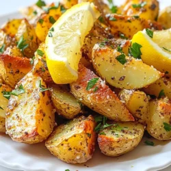 - 4 große Yukon Gold Kartoffeln - 60 ml Olivenöl - 4 Knoblauchzehen Die Hauptzutaten bilden die Basis für die knusprigen griechischen Zitronenkartoffeln. Yukon Gold Kartoffeln sind ideal, da sie eine cremige Textur haben. Das Olivenöl verleiht den Kartoffeln einen reichen Geschmack. Frischer Knoblauch sorgt für das besondere Aroma. - 1 Teelöffel getrockneter Oregano - Schale und Saft von 1 Zitrone - 1 Teelöffel Salz und 1/2 Teelöffel schwarzer Pfeffer Gewürze sind der Schlüssel zum Geschmack. Oregano bringt eine mediterrane Note. Zitronenschale und -saft sorgen für Frische und Säure. Salz und schwarzer Pfeffer runden die Aromen ab und heben den Geschmack der Kartoffeln hervor. - Frische Petersilie, gehackt Die frische Petersilie bringt Farbe und Frische auf den Teller. Sie ergänzt die Zitrone und das Olivenöl perfekt. Ein wenig gehackte Petersilie macht das Gericht noch ansprechender. {{ingredient_image_2}} Heize deinen Ofen auf 220°C vor. Dieser Schritt ist wichtig, um die Kartoffeln gleichmäßig zu garen. Schäle die großen Yukon Gold Kartoffeln und schneide sie in Spalten. Achte darauf, dass die Spalten gleich groß sind. Das hilft beim Garen. In einer großen Schüssel vermische 60 ml Olivenöl, 4 fein gehackte Knoblauchzehen und 1 Teelöffel getrockneten Oregano. Füge die Schale und den Saft von 1 Zitrone hinzu. Gib 1 Teelöffel Salz und 1/2 Teelöffel schwarzen Pfeffer dazu. Rühre alles gut um, bis eine homogene Mischung entsteht. Diese Marinade bringt viel Geschmack in die Kartoffeln. Gib die Kartoffelspalten in die Schüssel mit der Marinade. Wälze sie gut, damit sie gleichmäßig überzogen sind. Lege ein Backblech mit Backpapier aus. Arrangiere die Kartoffelspalten in einer einzigen Schicht, mit der Schnittseite nach unten. Röste die Kartoffeln im vorgeheizten Ofen für 30-35 Minuten. Wende sie nach der Hälfte der Zeit. So werden sie goldbraun und knusprig. Lass die Kartoffeln nach dem Garen einige Minuten abkühlen. Garniere sie vor dem Servieren mit frisch gehackter Petersilie. Um die perfekte Knusprigkeit zu erreichen, ist die Röstzeit wichtig. Rösten Sie die Kartoffeln bei 220°C für 30-35 Minuten. Wenden Sie die Kartoffeln nach 15 Minuten. So wird jede Seite gleichmäßig knusprig. Eine einheitliche Schicht auf dem Blech hilft auch. Achten Sie darauf, dass die Kartoffeln sich nicht überlappen. Frische Kräuter bringen mehr Aroma in das Gericht. Petersilie und Thymian sind tolle Ergänzungen zu Oregano. Sie geben den Kartoffeln einen frischen Kick. Sie können auch Rosmarin verwenden, der einen kräftigen Geschmack hat. Experimentieren Sie mit verschiedenen Kräutern, um Ihre Lieblingskombination zu finden. Servieren Sie die Kartoffeln auf rustikalen Holzplatten. Das sieht schön aus und macht das Essen einladend. Garnieren Sie die Kartoffeln mit Zitronenschnitzen. Das gibt Farbe und macht das Gericht frisch. Ein paar frische Kräuter oben drauf machen das Bild perfekt. So wird Ihr Gericht nicht nur lecker, sondern auch optisch ansprechend. Pro Tipps Die richtigen Kartoffeln wählen: Yukon Gold sind ideal für dieses Rezept, da sie eine cremige Textur und einen köstlichen Geschmack bieten. Für extra Knusprigkeit sorgen: Lassen Sie die Kartoffeln nach dem Garen ein paar Minuten ruhen, damit sie beim Abkühlen noch knuspriger werden. Variationen ausprobieren: Fügen Sie andere Gewürze wie Paprika oder Thymian hinzu, um den Geschmack nach Ihrem Geschmack anzupassen. Perfekte Präsentation: Servieren Sie die Kartoffeln auf einem rustikalen Holzbrett, garniert mit frischen Kräutern und Zitronenscheiben für einen ansprechenden Look. {{image_4}} Es gibt viele Kartoffelsorten, die gut für dieses Gericht passen. Festkochende Kartoffeln behalten ihre Form besser. Sie eignen sich besonders, wenn du eine dickere Textur magst. Mehligkochende Kartoffeln sind weich und fluffig. Diese Sorten haben einen anderen Geschmack und eine andere Konsistenz. Sie sind ideal, wenn du einen cremigen Biss magst. Wähle die Sorte, die dir am besten gefällt. Du kannst die Aromen der Kartoffeln leicht verändern. Füge etwas Paprika für eine süßliche Note hinzu. Thymian bringt einen tollen, erdigen Geschmack. Beide Gewürze passen perfekt zu Zitrone. Du kannst auch andere Kräuter wie Rosmarin probieren. Experimentiere mit verschiedenen Gewürzen. So findest du deinen eigenen Lieblingsgeschmack. Diese Kartoffeln passen gut zu vielen Beilagen. Serviere sie mit einem frischen Salat. Ein Joghurt-Dip oder Hummus sind auch tolle Optionen. Diese Dips ergänzen die Zitrusnoten der Kartoffeln. Du kannst auch gegrilltes Gemüse dazu reichen. Das macht das Gericht bunter und gesünder. Such dir deine Lieblingsbeilagen aus und genieße die Vielfalt. Um die übrig gebliebenen Kartoffeln richtig zu lagern, lege sie in einen luftdichten Behälter. Lass sie erst auf Raumtemperatur abkühlen. So bleibt der Geschmack frisch. Stelle den Behälter in den Kühlschrank. Die Kartoffeln bleiben so für 3 bis 5 Tage genießbar. Um die Knusprigkeit beim Wiedererwärmen zu erhalten, benutze den Ofen. Heize ihn auf 190°C (375°F) vor. Lege die Kartoffeln auf ein Backblech und röste sie für etwa 10 bis 15 Minuten. So werden sie wieder knusprig und lecker. Du kannst auch eine Pfanne verwenden. Brate sie bei mittlerer Hitze mit etwas Olivenöl, um die Knusprigkeit zu verbessern. Um zu bestimmen, wie lange die Kartoffeln haltbar sind, achte auf Geruch und Textur. Wenn sie unangenehm riechen oder matschig werden, entsorge sie. Gut gelagerte Kartoffeln bleiben etwa 3 bis 5 Tage frisch. Wenn du sie länger aufbewahren möchtest, kannst du sie auch einfrieren. Achte darauf, sie vorher gut zu verpacken. Die Kartoffeln sollten 30-35 Minuten bei 220°C rösten. Diese Zeit gibt ihnen die goldbraune Farbe und die knusprige Textur, die wir wollen. Wenden Sie die Kartoffeln nach der Hälfte der Zeit. So werden sie gleichmäßig knusprig und lecker. Ja, Sie können die Kartoffeln im Voraus zubereiten. Schneiden Sie die Kartoffeln und legen Sie sie in die Marinade. Bewahren Sie sie im Kühlschrank auf. So bleiben sie frisch bis zur Zubereitung. Wenn Sie bereit sind zu kochen, nehmen Sie sie heraus und rösten Sie sie wie gewohnt. Um die perfekte Knusprigkeit zu erreichen, verwenden Sie viel Olivenöl. Stellen Sie sicher, dass die Kartoffeln in einer einzigen Schicht auf dem Blech liegen. Wenden Sie die Kartoffeln während des Garens. Das hilft, die Hitze gleichmäßig zu verteilen und sorgt für eine tolle Textur. Die Röstkartoffeln sind einfach zuzubereiten und voller Geschmack. Wir haben die besten Zutaten wie Yukon Gold Kartoffeln, Olivenöl und frische Kräuter verwendet. Die Schritt-für-Schritt-Anleitung macht es leicht, die perfekte Knusprigkeit zu erreichen. Variationen und Tipps zur Aufbewahrung helfen dir, das Rezept ganz nach deinem Geschmack zu gestalten. Denke daran, beim Anrichten kreativ zu sein. Mit diesen einfachen Schritten kannst du köstliche Röstkartoffeln zaubern, die jeder genießen wird. Viel Spaß beim Ausprobieren!