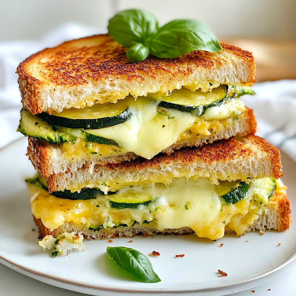 Hier sind die Zutaten für das Crispy Zucchini Grilled Cheese: - 2 mittlere Zucchini, dünn geschnitten - 4 Scheiben deines Lieblingsbrotes (Sauerteig oder Vollkorn empfohlen) - 1 Tasse geriebener scharfer Cheddar-Käse - ½ Tasse frischer Mozzarella, gerieben - 1 Ei, verquirlt - 1 Tasse Semmelbrösel (idealerweise Panko für extra Crunch) - 2 Esslöffel frisches Basilikum, gehackt - 1 Teelöffel Knoblauchpulver - 1 Esslöffel Olivenöl - Salz und Pfeffer nach Geschmack Diese Zutaten geben deinem Snack den perfekten Geschmack und die perfekte Textur. Wenn du keine Zucchini magst, probiere Auberginen oder Paprika. Diese Gemüsesorten sind ebenfalls lecker. Für das Brot kannst du auch glutenfreies Brot verwenden. Für den Käse kannst du einen milden Gouda oder einen veganen Käse nehmen. Das Ei kann durch eine Mischung aus Pflanzenmilch und Stärke ersetzt werden. Diese Alternativen machen dein Sandwich trotzdem köstlich. Zucchini stammt ursprünglich aus Mittelamerika. Heute wächst sie überall. Achte beim Kauf auf frische Zucchini. Sie sollten fest und glatt sein. Vermeide Zucchini mit dunklen Flecken oder Druckstellen. Die beste Zeit für frische Zucchini ist im Sommer. Diese Zucchini haben einen süßen und milden Geschmack. Sie sind auch sehr nährstoffreich und passen gut zu vielen Gerichten. {{ingredient_image_2}} Zuerst muss ich die Zucchini vorbereiten. Ich schneide sie in dünne Scheiben. Das hilft, sie knusprig zu machen. Ich nehme ein Sieb und lege die Zucchinischeiben hinein. Dann bestreue ich sie mit Salz. Das Salz entzieht der Zucchini Wasser. Ich lasse sie für etwa 10 Minuten ruhen. Danach spüle ich die Zucchini ab und tupfe sie mit einem Küchentuch trocken. Diese Schritte sind wichtig für die knusprige Textur. Jetzt beginne ich mit dem Panieren. Ich mische Semmelbrösel, Knoblauchpulver, Salz und Pfeffer in einer flachen Schüssel. In einer anderen Schüssel schlage ich das Ei auf. Ich tauche jede Zucchinischeibe zuerst in das Ei und dann in die Semmelbrösel. Ich drücke sanft, damit die Panade gut haftet. Es ist wichtig, die Scheiben gleichmäßig zu panieren. Das gibt einen tollen Crunch beim Braten. Jetzt kommt der Spaß: das Zusammenstellen des Sandwichs. Ich erhitze etwas Olivenöl in der Pfanne. Wenn die Pfanne heiß ist, lege ich eine Scheibe Brot hinein. Ich schichte zuerst eine Menge Cheddar-Käse darauf. Dann kommen die knusprigen Zucchinischeiben, gefolgt von Mozzarella und frischem Basilikum. Ich decke das Ganze mit einer weiteren Brotscheibe ab. Jetzt brate ich das Sandwich für 3-4 Minuten auf jeder Seite. Es wird goldbraun und der Käse schmilzt. Nach dem Braten lasse ich es kurz abkühlen und schneide es in der Mitte durch. So habe ich zwei leckere Stücke zum Servieren! Um das Crispy Zucchini Grilled Cheese perfekt knusprig zu machen, ist die Vorbereitung der Zucchini entscheidend. Zucchini hat viel Wasser. Daher solltest du sie salzen und zehn Minuten ruhen lassen. Das entzieht der Zucchini Feuchtigkeit. Spüle sie dann ab und tupfe sie trocken. Verwende Panko-Semmelbrösel für zusätzlichen Crunch. Diese sind gröber und machen die Panade knuspriger. Die Wahl des Brotes spielt eine große Rolle. Ich empfehle Sauerteig oder Vollkornbrot. Sauerteig hat eine schöne Kruste und tollen Geschmack. Vollkornbrot bringt mehr Nährstoffe mit. Beide Sorten rösten gut und halten die Füllung zusammen. Du kannst auch Ciabatta oder ein rustikales Brot verwenden, wenn du etwas anderes probieren möchtest. Für das beste Geschmackserlebnis kombiniere verschiedene Käsesorten. Scharfer Cheddar bringt einen kräftigen Geschmack. Mozzarella sorgt für eine cremige Textur. Du kannst auch etwas Gruyère oder Gouda hinzufügen. Diese Käsesorten schmelzen gut und verleihen deinem Sandwich eine reichhaltige Note. Experimentiere mit Käse, um deinen Favoriten zu finden! Pro Tipps Zucchini vorbereiten: Lass die geschnittenen Zucchini mit Salz stehen, um überschüssige Feuchtigkeit zu entfernen, damit das Sandwich nicht durchweicht. Panko für Extra Crunch: Verwende Panko-Semmelbrösel anstelle von normalen Semmelbröseln, um eine noch knusprigere Textur zu erzielen. Käse variieren: Experimentiere mit verschiedenen Käsesorten wie Gouda oder Brie für einen anderen Geschmack und eine interessante Konsistenz. Serviertipps: Serviere das Sandwich mit einer frisch zubereiteten Marinara-Sauce für ein köstliches Dip-Erlebnis. {{image_4}} Eine vegane Version ist einfach zu machen. Du kannst den Käse durch pflanzliche Alternativen ersetzen. Nutze veganen Käse, der gut schmilzt. Statt dem Ei verwende Leinsamenmehl. Mische einen Esslöffel Leinsamenmehl mit drei Esslöffeln Wasser. Lass die Mischung einige Minuten quellen, bis sie dick wird. Dies bindet die Zucchini zusammen. Das Ergebnis schmeckt genauso gut und ist tierfreundlich! Variiere das Rezept, indem du andere Gemüsesorten hinzufügst. Paprika, Auberginen oder Spinat passen gut. Schneide sie dünn und paniere sie gleich wie die Zucchini. Jedes Gemüse bringt einen eigenen Geschmack. So wird dein Sandwich bunter und gesünder. Experimentiere mit verschiedenen Kombinationen und finde deinen Favoriten! Für eine würzige Note füge Chili oder Jalapeños hinzu. Schneide sie klein und mische sie in die Käsemischung. Du kannst auch die Zucchini damit füllen, bevor du das Sandwich brätst. Diese Variante bringt ordentlich Feuer in dein Gericht. Achte darauf, die Menge nach deinem Geschmack anzupassen. So kannst du den perfekten Kick für deine Zunge erzielen! Um Reste des Crispy Zucchini Grilled Cheese richtig zu lagern, lege die Sandwiches in einen luftdichten Behälter. Stelle sicher, dass sie vollständig abgekühlt sind, bevor du sie hineinlegst. So bleibt die Knusprigkeit länger erhalten. Du kannst die Sandwiches bis zu drei Tage im Kühlschrank aufbewahren. Wenn du sie länger lagern möchtest, kannst du sie einfrieren. Wickel sie gut in Frischhaltefolie und lege sie in einen Gefrierbeutel. Um die Knusprigkeit beim Aufwärmen wiederherzustellen, benutze eine Pfanne oder einen Toaster. Erhitze die Pfanne bei mittlerer Hitze. Lege das Sandwich hinein und brate es für etwa 2-3 Minuten auf jeder Seite. Du kannst auch ein wenig Öl verwenden, um die Kruste noch knuspriger zu machen. Vermeide die Mikrowelle, da sie das Brot weich macht. Die frischen Zutaten für diesen Snack sind wichtig für den Geschmack. Zucchini bleibt im Kühlschrank 4-5 Tage frisch. Käse kann bis zu zwei Wochen halten, wenn du ihn gut verpackst. Achte darauf, die Semmelbrösel trocken zu lagern, damit sie nicht feucht werden. Wenn du frisches Basilikum nicht sofort verwendest, hält es sich in einem Glas Wasser etwa eine Woche frisch. Um Zucchini knusprig zu machen, ist es wichtig, die Feuchtigkeit zu reduzieren. Beginne damit, die Zucchini in dünne Scheiben zu schneiden. Bestreue sie dann mit etwas Salz und lasse sie 10 Minuten ruhen. Das Salz zieht die Feuchtigkeit heraus. Spüle die Zucchini anschließend ab und tupfe sie trocken. Diese Schritte helfen, eine knusprige Textur zu erzielen, wenn du sie brätst oder grillst. Ja, du kannst das Rezept im Voraus zubereiten. Du kannst die Zucchini schneiden und salzen, um die Feuchtigkeit zu entziehen. Danach kannst du sie im Kühlschrank aufbewahren. Auch die panierte Zucchini kannst du bis zu einem Tag im Voraus zubereiten. Das macht den Kochprozess schneller, wenn du bereit bist, das Crispy Zucchini Grilled Cheese zu machen. Zu deinem Crispy Zucchini Grilled Cheese passen viele Beilagen. Eine tolle Option ist eine marinara Sauce zum Dippen. Auch ein frischer Salat mit Tomaten und Gurken ergänzt das Gericht gut. Du kannst auch eine einfache Suppe, wie Tomatensuppe, servieren. Diese Beilagen bringen frische Aromen und machen dein Essen noch leckerer. In diesem Artikel haben wir die besten Zutaten für Crispy Zucchini Grilled Cheese besprochen. Ich habe euch Tipps zur Zubereitung und Variationen gegeben. Zucchini kann knusprig werden, wenn ihr die richtigen Schritte folgt. Denkt daran, frische und passende Zutaten zu wählen. Lagerung und Aufwärmen sind wichtig, um die Knusprigkeit zu erhalten. Nutzt unsere FAQs für weitere Hilfe. Probiert die verschiedenen Varianten aus und findet eure Lieblingsversion! So wird eure nächste Mahlzeit ein Hit!