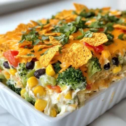 Für diesen leckeren Käse-Dorito-Gemüse-Auflauf brauchst du die folgenden Zutaten: - 1 Tüte (280 g) Nacho Cheese Doritos - 2 Tassen frischer Brokkoli, gehackt - 1 Tasse Paprika (rot und gelb), gewürfelt - 1 Tasse Süßmais, abgetropft (Dose oder gefroren) - 1 Dose (425 g) schwarze Bohnen, abgespült und abgetropft - 1 Tasse rote Zwiebel, gehackt - 2 Tassen geriebener Cheddar-Käse - 1 Tasse saure Sahne - 1/2 Tasse Frischkäse, weich - 1 Teelöffel Knoblauchpulver - 1 Teelöffel Zwiebelpulver - 1/2 Teelöffel Kreuzkümmel - Salz und Pfeffer nach Geschmack - Frischer Koriander, zum Garnieren (optional) Diese Zutaten sorgen für eine tolle Mischung aus Geschmack und Textur. Der Brokkoli und die Paprika bringen Frische, während die Bohnen für Protein sorgen. Der Käse und die Doritos machen das Ganze schön cremig und knusprig. Dieser Auflauf ist nicht nur lecker, sondern auch nahrhaft. Jede Portion liefert dir eine gute Menge an Vitaminen und Mineralien. Der Brokkoli enthält Vitamin C und Ballaststoffe, was gut für die Verdauung ist. Die schwarzen Bohnen sind reich an Proteinen und fördern die Muskelreparatur. Die Kombination aus Käse und saurer Sahne gibt dir eine Portion Kalzium, das wichtig für die Knochen ist. Aber sei vorsichtig, denn die Kalorien können schnell steigen, wenn du mehr als eine Portion isst. Wenn du spezielle diätetische Anforderungen hast, hast du viele Optionen. Du kannst die saure Sahne und den Frischkäse durch pflanzliche Alternativen ersetzen. Das macht das Rezept veganfreundlich. Für eine glutenfreie Version kannst du glutenfreie Chips verwenden. Wenn du weniger Salz brauchst, kannst du das Salz weglassen oder reduzieren. Es gibt viele Wege, diesen Auflauf anzupassen, damit er zu deiner Ernährung passt. Sei kreativ und experimentiere! {{ingredient_image_2}} Heizen Sie Ihren Ofen auf 175 °C vor. Das sorgt dafür, dass der Auflauf gleichmäßig gart. Während der Ofen sich aufheizt, bereiten Sie die Zutaten vor. Hacken Sie den Brokkoli und die Zwiebeln. Würfeln Sie die Paprika in kleine Stücke. Messen Sie den Süßmais und die schwarzen Bohnen ab. Diese Schritte machen das Kochen einfacher. In einer großen Schüssel mischen Sie die saure Sahne und den Frischkäse. Fügen Sie das Knoblauchpulver, das Zwiebelpulver, den Kreuzkümmel, Salz und Pfeffer hinzu. Rühren Sie alles gut um, bis die Mischung glatt ist. Dann geben Sie den Brokkoli, die Paprika, den Süßmais, die schwarzen Bohnen und die Zwiebeln in die Schüssel. Rühren Sie alles gut durch. Diese Mischung wird die Basis für Ihren Auflauf. Nehmen Sie eine 23x33 cm große Auflaufform. Verteilen Sie die Hälfte der Nacho Cheese Doritos gleichmäßig auf dem Boden. Gießen Sie die cremige Gemüse-Mischung über die Doritos. Streuen Sie 1 Tasse geriebenen Cheddar-Käse darüber. Legen Sie die restlichen Doritos obenauf. Garnieren Sie das Ganze mit dem verbleibenden Cheddar-Käse. Decken Sie die Form mit Aluminiumfolie ab. Backen Sie den Auflauf 25 Minuten im Ofen. Entfernen Sie dann die Folie und backen Sie weitere 15-20 Minuten. Der Käse sollte sprudeln und die Doritos goldbraun sein. Um den Käse-Dorito-Gemüse-Auflauf perfekt hinzubekommen, achte auf die Schichtung. Beginne mit einer guten Schicht Doritos. So bleibt der Boden knusprig. Dann verteile die Gemüsefüllung gleichmäßig. Das sorgt für einen tollen Geschmack. Achte darauf, dass der Käse gut schmilzt. Du kannst ihn am Ende noch etwas länger backen. So wird er schön goldbraun. Ein häufiger Fehler ist, die Doritos zu lange zu backen. Sie können dann matschig werden. Auch zu viel Flüssigkeit kann das Gericht ruinieren. Achte darauf, die Bohnen gut abtropfen zu lassen. Zudem sollte die Mischung aus saurer Sahne und Frischkäse glatt sein. Klumpen können den Genuss mindern. Ein weiterer Fehler ist, den Auflauf nicht ruhen zu lassen. Fünf Minuten warten hilft, die Schichten zu setzen. Für eine tolle Ergänzung kannst du frischen Koriander verwenden. Er bringt eine frische Note. Auch Avocado oder Guacamole passen gut dazu. Ein einfacher grüner Salat kann eine gute Beilage sein. So hast du eine schöne Balance auf dem Teller. Chips oder Nachos sind ebenfalls eine leckere Wahl. Sie machen das Essen noch knuspriger und spaßiger. Pro Tipps Frische Zutaten wählen: Verwenden Sie frisches Gemüse, um den Geschmack und die Nährstoffe zu maximieren. Variationen ausprobieren: Fügen Sie zusätzliches Gemüse oder Ihr Lieblingsprotein hinzu, um das Rezept nach Ihrem Geschmack anzupassen. Käsearten mischen: Experimentieren Sie mit verschiedenen Käsesorten, wie Monterey Jack oder Gouda, für zusätzlichen Geschmack. Vorbereitung im Voraus: Bereiten Sie die Mischung einen Tag im Voraus zu und backen Sie sie nur kurz vor dem Servieren. {{image_4}} Für eine vegetarische Version des Käse-Dorito-Gemüse-Auflaufs kann man die saure Sahne und den Frischkäse einfach durch pflanzliche Alternativen ersetzen. Produkte wie Soja- oder Kokoscreme funktionieren gut. Statt Cheddar-Käse kann man veganen Käse verwenden. Diese Alternativen machen das Gericht cremig und lecker, ohne tierische Produkte. Wenn du es schärfer magst, füge gehackte Jalapeños oder eine scharfe Salsa hinzu. Das gibt dem Auflauf einen zusätzlichen Kick! Du kannst auch eine scharfe Käsesorte wie Pepper Jack verwenden. Diese Zutaten bringen Wärme und Geschmack in dein Gericht. Experimentiere mit verschiedenen Gemüsesorten. Zucchini, Spinat oder Karotten sind tolle Optionen. Auch das Ersetzen der schwarzen Bohnen durch Kidneybohnen oder Kichererbsen kann spannend sein. Für eine zusätzliche knusprige Textur streue geröstete Nüsse oder Samen über den Auflauf. So bleibt dein Gericht immer frisch und interessant! Um den Käse-Dorito-Gemüse-Auflauf richtig aufzubewahren, sollten Sie ihn zuerst abkühlen lassen. Teilen Sie den Auflauf in Portionen. Nutzen Sie luftdichte Behälter oder Folie, um ihn gut abzudecken. So bleibt der Geschmack frisch. Lagern Sie den Auflauf im Kühlschrank. Er hält so bis zu drei Tage. Reste dieses Auflaufs sind einfach aufzuwärmen. Sie können ihn in der Mikrowelle oder im Ofen aufwärmen. Für die Mikrowelle legen Sie eine Portion auf einen Teller. Decken Sie es mit einem feuchten Papiertuch ab. Erwärmen Sie es für zwei bis drei Minuten. Für den Ofen heizen Sie ihn auf 180 °C vor. Legen Sie den Auflauf in eine Auflaufform und decken Sie ihn mit Folie ab. Backen Sie ihn für etwa 15 bis 20 Minuten. So bleibt der Käse schön schmelzig. Im Kühlschrank bleibt der Auflauf drei Tage frisch. Wenn Sie ihn länger aufbewahren möchten, können Sie ihn einfrieren. Füllen Sie den abgekühlten Auflauf in einen gefrierfesten Behälter. Er hält bis zu drei Monate im Gefrierschrank. Achten Sie darauf, das Datum auf den Behälter zu schreiben. Wenn Sie ihn aufwärmen wollen, lassen Sie ihn zuerst im Kühlschrank auftauen. Dann können Sie ihn wie gewohnt aufwärmen. Die Zubereitung dauert etwa 15 Minuten. Das Backen benötigt eine Stunde. In dieser Zeit wird der Käse goldbraun und sprudelt. Es ist ein einfaches Rezept, das schnell geht. Ideal für ein schnelles Abendessen oder eine Feier. Ja, du kannst frische Zutaten nutzen. Frischer Brokkoli, Paprika und Mais schmecken toll. Frische Bohnen sind auch eine gute Wahl. Sie geben dem Auflauf mehr Textur und Geschmack. Achte nur darauf, die frischen Zutaten gut vorzubereiten. Auf jeden Fall! Kinder lieben die knusprigen Doritos und den Käse. Die bunten Gemüse machen das Gericht ansprechend. Du kannst die Gewürze nach Geschmack anpassen. So bleibt der Auflauf mild und kindgerecht. In diesem Blogbeitrag haben wir uns mit dem Käse-Dorito-Gemüse-Auflauf beschäftigt. Wir haben die Zutaten und Nährwerte besprochen und Tipps zur Zubereitung gegeben. Zudem gab es Ideen für Variationen und Hinweise zur Lagerung. Denke daran, deine eigenen Anpassungen vorzunehmen, um den Auflauf nach deinem Geschmack zu gestalten. So wird er garantiert zu einem Hit bei der nächsten Mahlzeit! Viel Spaß beim Kochen und Ausprobieren!