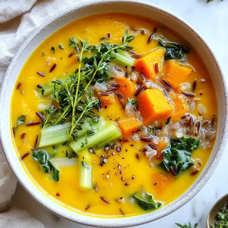 Für die Herbstliche Wildreis-Suppe brauchen Sie einige einfache, aber leckere Zutaten. Hier ist eine Liste der Hauptzutaten: - 1 Tasse Wildreis-Mischung - 4 Tassen Gemüsebrühe - 1 Tasse Kürbispüree - 1 mittelgroße Zwiebel, gewürfelt - 2 Karotten, gewürfelt - 2 Selleriestangen, gewürfelt - 2 Knoblauchzehen, gehackt - 1 Teelöffel getrockneter Thymian - 1 Teelöffel getrockneter Salbei - 1/2 Teelöffel Zimt - Salz und Pfeffer nach Geschmack - 1 Tasse Spinat oder Grünkohl, gehackt - 1/4 Tasse Schlagsahne (optional) - 2 Esslöffel Olivenöl Diese Zutaten bringen den Herbst direkt in Ihre Küche. Sie können viele dieser Zutaten leicht anpassen. Wenn Sie keinen Wildreis haben, probieren Sie normalen Reis oder Quinoa. Anstelle von Kürbispüree können Sie auch Süßkartoffeln verwenden. Für die Brühe können Sie Gemüse- oder Hühnerbrühe wählen, je nach Ihrem Geschmack. Ersetzen Sie auch Spinat durch Grünkohl oder andere grüne Blätter. Achten Sie beim Einkauf auf frische Zutaten. Wählen Sie Gemüse, das fest und knackig ist. Zwiebeln sollten keine dunklen Flecken haben. Kaufen Sie Wildreis in einem gut sortierten Geschäft. Überprüfen Sie das Haltbarkeitsdatum bei jedem Produkt. Frische Kräuter sind ein großer Vorteil. Wenn Sie frische Kräuter verwenden, sind die Aromen viel intensiver. {{ingredient_image_2}} Zuerst spülen Sie die Wildreis-Mischung unter kaltem Wasser ab. Achten Sie darauf, dass kein Schmutz oder Staub bleibt. Lassen Sie den Reis gut abtropfen. Dies hilft, die Körner sauber und bereit für das Kochen zu machen. Erhitzen Sie das Olivenöl in einem großen Topf bei mittlerer Hitze. Fügen Sie die gewürfelte Zwiebel, Karotten und Sellerie hinzu. Sautieren Sie diese Mischung etwa 5 bis 7 Minuten. Das Gemüse wird weich und duftet lecker. Dann rühren Sie den gehackten Knoblauch, Thymian, Salbei und Zimt ein. Lassen Sie alles für eine weitere Minute kochen. Der Duft wird einfach himmlisch sein. Geben Sie nun den abgespülten Wildreis, die Gemüsebrühe und das Kürbispüree in den Topf. Rühren Sie gut um, bis alles gleichmäßig vermischt ist. Bringen Sie die Mischung zum Kochen. Reduzieren Sie dann die Hitze auf niedrig und decken Sie den Topf ab. Lassen Sie die Suppe etwa 45 bis 50 Minuten lang simmern. Der Reis wird zart und die Aromen werden sich wunderbar entfalten. Sobald der Wildreis gar ist, fügen Sie den gehackten Spinat oder Grünkohl hinzu. Lassen Sie die Suppe weitere 5 Minuten köcheln, bis das Grün verwelkt ist. Wenn Sie möchten, rühren Sie die Schlagsahne ein. Dies macht die Suppe cremig. Passen Sie die Gewürze mit Salz und Pfeffer nach Geschmack an. Servieren Sie die Suppe heiß. Genießen Sie die wohltuenden Aromen des Herbstes! Um den Geschmack der herbstlichen Wildreis-Suppe zu verbessern, gibt es einfache Tricks. Beginne mit frischen Kräutern. Petersilie oder Thymian bringen Frische. Röste die Zwiebeln und das Gemüse leicht an, um mehr Geschmack zu erhalten. Ein Spritzer Zitronensaft am Ende kann die Aromen aufhellen. Das Hinzufügen von geräuchertem Paprika gibt einen tiefen, erdigen Geschmack. Experimentiere auch mit Gewürzen. Ein wenig mehr Zimt oder Muskatnuss kann die Aromen verstärken. Die perfekte Konsistenz ist wichtig. Die Suppe sollte cremig, aber nicht zu dick sein. Wenn sie zu dick ist, füge etwas mehr Gemüsebrühe hinzu. Wenn sie zu dünn ist, koche sie länger ohne Deckel. Rühre die Suppe gut um, um Klumpen zu vermeiden. Der Wildreis wird beim Kochen weich und dickt die Suppe an. Wenn du eine cremigere Suppe magst, rühre am Ende Schlagsahne ein. Berücksichtige Allergien bei der Zubereitung. Verwende glutenfreie Brühe, wenn nötig. Wenn jemand Nüsse nicht verträgt, achte darauf, dass die verwendeten Zutaten keine Nüsse enthalten. Du kannst die Schlagsahne durch Kokosmilch ersetzen, um eine milchfreie Variante zu machen. Achte darauf, frisches Gemüse zu verwenden, um Allergene zu vermeiden. Wenn du die Suppe für Kinder zubereitest, teste die Gewürze vorher, um sicherzustellen, dass sie mild genug sind. Pro Tipps Wildreis gut vorbereiten: Stellen Sie sicher, dass Sie den Wildreis gründlich abspülen, um überschüssige Stärke zu entfernen und eine bessere Textur zu erzielen. Gemüse variieren: Fühlen Sie sich frei, andere Gemüsesorten wie Paprika oder Zucchini hinzuzufügen, um der Suppe mehr Farbe und Geschmack zu verleihen. Kürbispüree selbst herstellen: Für einen intensiveren Geschmack können Sie frischen Kürbis rösten und pürieren, anstatt fertiges Kürbispüree zu verwenden. Einige Gewürze anpassen: Experimentieren Sie mit zusätzlichen Gewürzen wie Muskatnuss oder Kreuzkümmel für einen einzigartigen Geschmack der Suppe. {{image_4}} Um die Suppe vegetarisch zu machen, lassen Sie einfach die Schlagsahne weg. Sie können auch pflanzliche Sahne verwenden. Diese gibt einen ähnlichen Geschmack. Für vegane Optionen verwenden Sie Gemüsebrühe ohne tierische Zutaten. So bleibt die Suppe rein pflanzlich. Einige Zutaten können leicht ersetzt werden. Statt der Schlagsahne können Sie ungesüßte Kokosmilch nutzen. Das macht die Suppe cremig und gibt einen neuen Geschmack. Auch das Gemüse kann variieren. Probieren Sie Brokkoli oder Blumenkohl. Beide sind reich an Nährstoffen und passen gut zu der Suppe. Herbst ist die beste Zeit, um frisches Gemüse zu nutzen. Fügen Sie geröstete Kürbiswürfel hinzu. Sie geben eine süße Note und machen die Suppe sättigender. Auch Äpfel können einen neuen Twist geben. Würfeln Sie sie klein und kochen Sie sie mit. Der süße Geschmack passt gut zu den Gewürzen. Um Ihre herbstliche Wildreis-Suppe frisch zu halten, lassen Sie sie zuerst abkühlen. Stellen Sie sicher, dass die Suppe nicht mehr dampft. Füllen Sie die Suppe dann in luftdichte Behälter. Verwenden Sie kleine Behälter für einzelne Portionen. So können Sie die Suppe einfach portionieren und aufbewahren. Im Kühlschrank hält die Suppe etwa 3 bis 5 Tage. Achten Sie darauf, sie gut zu verschließen. Wenn Sie die Suppe länger aufbewahren möchten, können Sie sie einfrieren. Im Gefrierschrank bleibt die Suppe bis zu 3 Monate frisch. Beschriften Sie die Behälter mit Datum und Inhalt, um den Überblick zu behalten. Um die Suppe aufzuwärmen, geben Sie sie in einen Topf. Erhitzen Sie sie bei mittlerer Hitze. Rühren Sie gelegentlich um, damit sie gleichmäßig warm wird. Wenn die Suppe zu dick ist, fügen Sie etwas Gemüsebrühe hinzu. Sie können die Suppe auch in der Mikrowelle aufwärmen. Stellen Sie sicher, dass Sie einen mikrowellengeeigneten Behälter verwenden. Die Gesamtzeit beträgt etwa 1 Stunde und 5 Minuten. Davon sind 15 Minuten für die Vorbereitung nötig. Dann köchelt die Suppe etwa 45 bis 50 Minuten. In dieser Zeit wird der Wildreis zart und saugt die Aromen auf. Ja, du kannst die Suppe im Voraus machen. Sie schmeckt sogar noch besser, wenn sie etwas zieht. Bereite die Suppe einfach und lasse sie abkühlen. Bewahre sie dann im Kühlschrank auf. So hast du ein schnelles Abendessen bereit. Diese Suppe passt gut zu verschiedenen Beilagen. Hier sind einige Vorschläge: - Frisches Brot oder Brötchen - Ein einfacher grüner Salat - Käseplatte mit verschiedenen Käsesorten Ja, du kannst gerne andere Gemüsearten hinzufügen. Zum Beispiel passen Kürbis, Süßkartoffeln oder Erbsen gut zur Suppe. Achte darauf, die Garzeiten der Gemüse zu berücksichtigen. So bleibt alles schön zart. Ja, die Suppe lässt sich gut einfrieren. Fülle sie in luftdichte Behälter. So bleibt die Suppe frisch und schmackhaft. Wenn du sie wieder aufwärmst, kann sie etwas dickflüssig werden. Füge dann einfach etwas Gemüsebrühe hinzu, um die Konsistenz anzupassen. Bei unserer Übersicht zur herbstlichen Wildreis-Suppe haben wir alles abgedeckt. Wir haben die besten Zutaten ausgewählt, Tipps zur Zubereitung gegeben und Variationen vorgestellt. Du kannst frisches Gemüse wählen und die Suppe nach deinem Geschmack anpassen. Denke daran, die Suppe richtig zu lagern und aufzuwärmen. So bleibt sie frisch und lecker. Mit diesen Ideen machst du die perfekte Suppe für kühle Tage. Experimentiere und genieße deine Kreation!