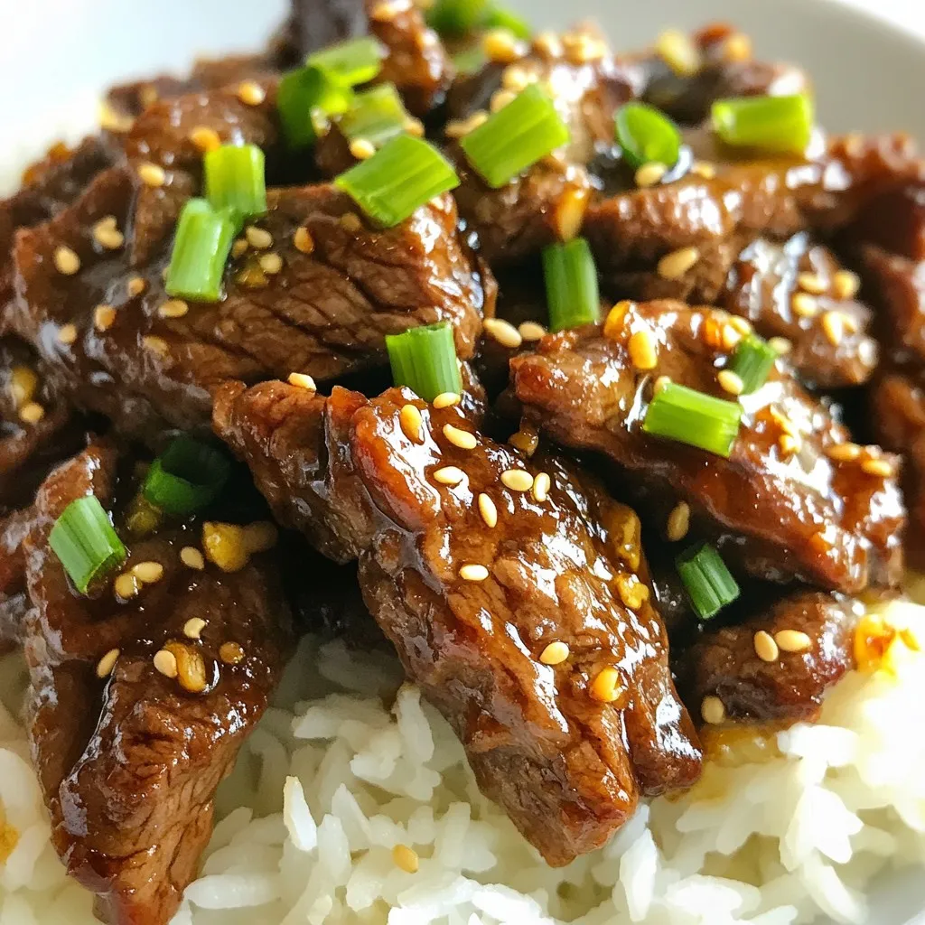 Um Crispy Mongolian Beef perfekt zuzubereiten, brauchst du folgende Zutaten: - 450 g Flankensteak, dünn gegen die Fasern geschnitten - 120 g Maisstärke - 60 ml Pflanzenöl (zum Frittieren) - 3 Frühlingszwiebeln, in 5 cm lange Stücke geschnitten - 3 Knoblauchzehen, fein gehackt - 1 Esslöffel frischer Ingwer, fein gehackt - 120 ml Sojasauce (niedriger Natriumgehalt) - 60 g brauner Zucker - 1 Esslöffel Reisessig - 1 Esslöffel Sesamöl - 1/2 Teelöffel rote Paprikaflocken (nach Geschmack anpassen) - Sesamsamen (zum Garnieren) Wähle frische Zutaten für den besten Geschmack. Achte auf die Qualität des Flankensteaks. Es sollte rot und gut marmoriert sein. Frische Frühlingszwiebeln sollten knackig und grün sein. Bei Sojasauce wähle eine niedrige Natriumvariante. Diese sorgt für einen milderen Geschmack. Brauner Zucker sollte weich und klumpenfrei sein. Achte darauf, frischen Ingwer zu verwenden, da er mehr Aroma hat. Wenn du kein Flankensteak findest, kannst du Rinderfilet verwenden. Es ist zart und hat einen guten Geschmack. Für die Maisstärke kannst du auch Reismehl verwenden, um die Knusprigkeit zu erreichen. Wenn du keine Frühlingszwiebeln hast, nutze Zwiebeln. Du kannst Reisessig durch Apfelessig ersetzen, falls nötig. {{ingredient_image_2}} Beginnen Sie mit dem Flankensteak. Schneiden Sie es dünn gegen die Fasern. So wird das Fleisch zart. Legen Sie die Rindfleischstücke in eine Schüssel. Streuen Sie die Maisstärke darüber. Mischen Sie alles gut durch. Die Maisstärke hilft, das Fleisch knusprig zu machen. Erhitzen Sie das Pflanzenöl in einer großen Pfanne. Die Temperatur sollte mittel-hoch sein. Wenn das Öl heiß ist, fügen Sie die Rindfleischstücke in kleinen Portionen hinzu. Frittieren Sie sie für 2-3 Minuten auf jeder Seite. Warten Sie, bis das Fleisch goldbraun und knusprig ist. Nehmen Sie das Rindfleisch heraus und lassen Sie es auf Küchenpapier abtropfen. So entfernen Sie überschüssiges Öl. In der gleichen Pfanne braten Sie die Frühlingszwiebeln, den Knoblauch und den Ingwer an. Machen Sie das für etwa 30 Sekunden. Der Duft wird köstlich sein! In einer kleinen Schüssel mischen Sie die Sojasauce, den braunen Zucker, den Reisessig, das Sesamöl und die roten Paprikaflocken. Gießen Sie diese Mischung in die Pfanne. Lassen Sie die Soße köcheln, bis sie leicht eindickt, etwa 2-3 Minuten. Geben Sie das knusprige Rindfleisch zurück in die Pfanne. Mischen Sie alles gut, bis das Fleisch heiß ist und gut mit der Soße überzogen ist. Das Frittieren kann knifflig sein. Hier sind einige häufige Fehler: - Öl nicht heiß genug: Wenn das Öl nicht heiß ist, wird das Fleisch fettig. - Zu viel Fleisch auf einmal: Überladen Sie die Pfanne nicht. Das Fleisch braucht Platz, um knusprig zu werden. - Nicht abtropfen lassen: Lassen Sie das frittierte Fleisch auf Küchenpapier abtropfen. So entfernen Sie überschüssiges Öl. Diese Fehler können die Textur und den Geschmack Ihres Gerichts beeinträchtigen. Eine gute Marinade macht einen großen Unterschied. Hier sind einige Tipps: - Mindestens 30 Minuten marinieren: Lassen Sie das Rindfleisch in der Marinade ruhen. So zieht der Geschmack ein. - Verwenden Sie frische Zutaten: Frischer Ingwer und Knoblauch bringen mehr Aroma. - Experimentieren Sie mit Aromen: Fügen Sie etwas Chili oder Zwiebelpulver hinzu, um das Gericht zu variieren. Die richtige Marinade macht Ihr Crispy Mongolian Beef noch leckerer. Hier sind einige Techniken, um Ihr Gericht perfekt zuzubereiten: - Rindfleisch gegen die Faser schneiden: Das sorgt für zarte Bissen und verbessert den Geschmack. - Temperatur kontrollieren: Halten Sie die Temperatur des Öls konstant. Das verhindert, dass das Fleisch zu schnell gar wird. - Soße nicht zu lange kochen: Lassen Sie die Soße nur kurz köcheln. So bleibt sie geschmackvoll und dickt gut ein. Mit diesen Tipps und Tricks wird Ihr Crispy Mongolian Beef ein Hit! Pro Tipps Rindfleisch richtig schneiden: Schneiden Sie das Flankensteak gegen die Faser, um zarte und saftige Stücke zu erhalten. Frittieröl testen: Um sicherzustellen, dass das Öl die richtige Temperatur hat, können Sie einen kleinen Streifen Fleisch hineinlegen; wenn es sofort zischt, ist das Öl bereit. Soße anpassen: Schmecken Sie die Soße ab, bevor Sie das Rindfleisch hinzufügen, um die Süße und Schärfe nach Ihrem Geschmack zu justieren. Serviertipps: Servieren Sie das Gericht heiß auf einem Bett aus Jasminreis und garnieren Sie es für eine ansprechende Optik mit zusätzlichen Frühlingszwiebeln. {{image_4}} Wenn Sie eine vegetarische Option möchten, verwenden Sie Tofu. Schneiden Sie festen Tofu in dünne Scheiben. Bestreuen Sie den Tofu mit Maisstärke, um eine knusprige Textur zu erzielen. Frittieren Sie ihn dann wie das Rindfleisch. Der Tofu nimmt die Aromen der Soße gut auf. So bleibt der Geschmack lecker und voll. Möchten Sie mehr Schärfe? Fügen Sie frische, gehackte Chilis oder mehr rote Paprikaflocken hinzu. Diese bringen eine tolle Hitze. Sie können auch Sriracha oder Chili-Paste in die Soße geben. Beginnen Sie mit einer kleinen Menge und probieren Sie. So finden Sie die perfekte Balance für Ihren Geschmack. Crispy Mongolian Beef hat viele regionale Varianten. In einigen Teilen Chinas wird das Gericht mit Gemüse wie Brokkoli oder Paprika serviert. In anderen Regionen können Sie auch Ananas oder Cashews finden. Diese Zutaten bringen neue Aromen und Texturen. Experimentieren Sie mit verschiedenen Gemüsesorten, um Ihr eigenes einzigartiges Gericht zu kreieren. Um übrig gebliebenes Crispy Mongolian Beef frisch zu halten, sollten Sie es schnell kühlen. Legen Sie die Reste in einen luftdichten Behälter. So bleibt das Fleisch saftig und knusprig. Stellen Sie sicher, dass die Reste gut abgekühlt sind, bevor Sie sie in den Kühlschrank legen. Wenn Sie das Crispy Mongolian Beef wieder aufwärmen, verwenden Sie eine Pfanne. Erhitzen Sie das Fleisch bei mittlerer Hitze. Fügen Sie ein wenig Öl hinzu, um die Knusprigkeit zu bewahren. Vermeiden Sie die Mikrowelle, da das Fleisch dadurch weich werden kann. Rühren Sie das Fleisch oft um, damit es gleichmäßig warm wird. Im Kühlschrank bleibt das Crispy Mongolian Beef bis zu drei Tage frisch. Bewahren Sie es in einem luftdichten Behälter auf. Wenn Sie das Gericht länger aufbewahren möchten, können Sie es bis zu drei Monate im Gefrierfach lagern. Achten Sie darauf, das Fleisch gut einzupacken, um Gefrierbrand zu vermeiden. Die Zubereitung von Crispy Mongolian Beef dauert insgesamt etwa 30 Minuten. Die Vorbereitungszeit beträgt etwa 15 Minuten. Das Kochen selbst nimmt dann rund 15 Minuten in Anspruch. So hast du schnell ein köstliches Gericht auf dem Tisch. Ja, du kannst viele Schritte im Voraus machen. Das geschnittene Fleisch kannst du im Kühlschrank lagern. Auch die Soße lässt sich gut vorbereiten und im Kühlschrank aufbewahren. Frittiere das Fleisch kurz vor dem Servieren, um die Knusprigkeit zu erhalten. So bleibt alles frisch und lecker. Crispy Mongolian Beef schmeckt hervorragend mit gedämpftem Jasminreis. Auch gebratene Nudeln sind eine tolle Beilage. Du kannst auch Gemüse wie Brokkoli oder Pak Choi hinzufügen, um mehr Farbe und Nährstoffe zu bringen. Achte darauf, die Beilagen einfach zu halten, damit das Rindfleisch im Mittelpunkt bleibt. Crispy Mongolian Beef ist einfach zuzubereiten und voller Geschmack. Wir haben die besten Zutaten besprochen, Tipps für das Frittieren gegeben und Variationen wie vegetarische Optionen erkundet. Jetzt weißt du, wie du häufige Fehler vermeidest und dein Gericht richtig lagerst. Vergiss nicht, deine eigene Note hinzuzufügen! Probiere die Techniken aus, die dir gefallen. So wird jede Mahlzeit ein Erfolg. Bereite dich auf tolle Geschmackserlebnisse vor.