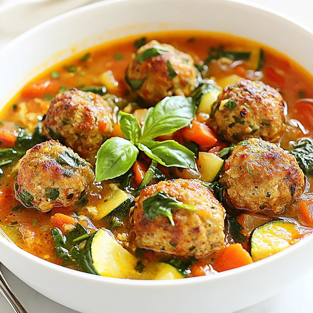 Für die köstlichen Fleischbällchen nutzen wir: - 450 g Rinderhackfleisch - 450 g Putenhackfleisch - 125 g Semmelbrösel - 30 g frisch geriebener Parmesan - 30 g frische Petersilie, gehackt - 1 Ei - 2 Knoblauchzehen, fein gehackt - 1 Teelöffel italienische Gewürzmischung - Salz und Pfeffer nach Geschmack Diese Mischung sorgt für eine saftige und schmackhafte Basis. Für die Brühe und das Gemüse verwenden wir: - 1,5 l natriumarme Hühnerbrühe - 1 Dose (400 g) gehackte Tomaten (mit Saft) - 150 g Karotten, gehackt - 150 g Zucchini, gewürfelt - 150 g frischer Spinat - 125 g Orzo-Nudeln Das Gemüse bringt frische und Farbe in die Suppe. Für den perfekten Geschmack fügen wir hinzu: - Salz und Pfeffer - Italienische Gewürzmischung Mit diesen Zutaten wird die Suppe zu einem echten Genuss. Denke daran, alles gut abzustimmen, um den besten Geschmack zu erzielen. {{ingredient_image_2}} Um die Fleischbällchen zu machen, mische ich Rinder- und Putenhackfleisch. Ich füge Semmelbrösel, frisch geriebenen Parmesan, gehackte Petersilie, ein Ei, fein gehackten Knoblauch und italienische Gewürze hinzu. Vergiss nicht, mit Salz und Pfeffer zu würzen. Es ist wichtig, alles gut zu vermengen, bis die Mischung gleichmäßig aussieht. Jetzt forme ich kleine Fleischbällchen, die etwa 2,5 cm groß sind. In einer Pfanne erhitze ich einen Esslöffel Olivenöl bei mittlerer Hitze. Ich lege die Fleischbällchen in die Pfanne und brate sie, bis sie goldbraun sind. Das dauert etwa fünf Minuten. Dann nehme ich sie aus der Pfanne und lege sie beiseite. Für die Suppenbasis nehme ich einen großen Topf. Ich füge 1,5 Liter natriumarme Hühnerbrühe hinzu und bringe sie zum Simmern. Dann gebe ich eine Dose gehackte Tomaten, die gehackten Karotten und die gewürfelte Zucchini in die Brühe. Das Gemüse sorgt für Geschmack und Farbe. Sobald das Gemüse weich wird, gebe ich die gebräunten Fleischbällchen vorsichtig in den Topf. Jetzt ist es Zeit, 125 g Orzo-Nudeln hinzuzufügen. Ich lasse die Suppe weitere 10 bis 12 Minuten köcheln, bis die Nudeln gar sind. Das ist der Moment, in dem alles zusammenkommt. Kurz bevor ich die Suppe serviere, rühre ich frischen Spinat unter. Ich lasse ihn für ein paar Minuten in der heißen Suppe welken. Das gibt der Suppe eine frische Note und eine schöne grüne Farbe. Ich schmecke die Suppe mit Salz und Pfeffer ab. Ich schöpfe die Suppe in Schüsseln und garniere sie mit frischem Basilikum. Das Basilikum bringt einen tollen Duft und zusätzlichen Geschmack. Jetzt ist meine italienische Fleischbällchen-Suppe bereit zum Genießen! Um eine perfekte Fleischbällchen-Suppe zu machen, folge diesen Tipps: - Frische Zutaten: Nutze frisches Hackfleisch und frisches Gemüse. Das macht die Suppe besser. - Richtige Größe: Forme die Fleischbällchen gleichmäßig. Sie sollten etwa 2,5 cm im Durchmesser sein. - Braten: Brate die Fleischbällchen goldbraun. Dadurch bekommen sie einen tollen Geschmack. Es gibt einige Fehler, die du vermeiden solltest: - Zu viel Wasser: Füge nicht zu viel Brühe hinzu. Das kann die Suppe wässrig machen. - Überkochen: Lass die Suppe nicht zu lange kochen. Das Gemüse soll knackig bleiben. - Würzen: Schmecke die Suppe regelmäßig ab. So passt du den Geschmack an. Für mehr Geschmack kannst du Folgendes tun: - Kräuter: Füge frische Kräuter wie Basilikum oder Oregano hinzu. Sie geben einen tollen Duft. - Zwiebeln: Brate Zwiebeln mit dem Gemüse an. Sie geben eine süße Note. - Zitrone: Ein Spritzer Zitronensaft kann die Aromen aufhellen. Probiere, es macht einen Unterschied. Pro Tipps Fleischbällchen gut würzen: Achten Sie darauf, die Fleischmischung gründlich zu würzen, um die besten Aromen zu erzielen. Schmecken Sie die Mischung vor dem Formen der Bällchen ab. Braten bei mittlerer Hitze: Braten Sie die Fleischbällchen bei mittlerer Hitze, damit sie gleichmäßig garen und eine schöne goldbraune Kruste erhalten, ohne dass sie innen roh bleiben. Gemüse variieren: Fühlen Sie sich frei, das Gemüse in der Suppe anzupassen. Brokkoli, Paprika oder grüne Bohnen sind ebenfalls köstliche Ergänzungen. Frischer Basilikum: Verwenden Sie frischen Basilikum zum Garnieren, um der Suppe einen aromatischen Geschmack zu verleihen. Er kann auch direkt in die Suppe gegeben werden, um die Aromen zu intensivieren. {{image_4}} Wenn du eine glutenfreie Version machen möchtest, ist das einfach. Du kannst die Semmelbrösel durch glutenfreie Brösel ersetzen. Achte darauf, dass du auch glutenfreie Orzo-Nudeln wählst. Diese kleinen Nudeln geben der Suppe eine tolle Textur. Du kannst auch Reis oder Quinoa verwenden. Beide sind glutenfrei und passen gut in die Suppe. Für eine vegetarische Variante kannst du das Fleisch ganz weglassen. Mache stattdessen fleischlose Bällchen aus Kichererbsen oder Linsen. Mische sie mit den gleichen Gewürzen, Semmelbröseln und Petersilie. Du kannst auch Tofu oder Gemüse als Basis verwenden. Die Brühe kann auch durch Gemüsebrühe ersetzt werden. Das gibt der Suppe einen frischen, pflanzlichen Geschmack. In Italien gibt es viele regionale Varianten dieser Suppe. In einigen Regionen fügen die Köche Bohnen oder andere Gemüsesorten hinzu. Du kannst zum Beispiel grüne Bohnen oder Erbsen verwenden. Das gibt der Suppe zusätzliche Nährstoffe und Geschmack. Auch die Gewürze können variieren. In manchen Regionen verwenden sie frischen Oregano oder Thymian. Experimentiere einfach mit dem, was du magst und was in deiner Region verfügbar ist. Um die italienische Fleischbällchen-Suppe frisch zu halten, lasse sie zuerst abkühlen. Fülle sie dann in luftdichte Behälter. Du kannst die Suppe bis zu fünf Tage im Kühlschrank lagern. Achte darauf, sie nicht in der Nähe von stark riechenden Lebensmitteln zu stellen. So bleibt der Geschmack gut. Das Einfrieren ist eine tolle Option. Teile die Suppe in Portionen und fülle sie in gefriergeeignete Behälter. Du kannst die Suppe bis zu drei Monate einfrieren. Achte darauf, etwas Platz im Behälter zu lassen, da die Suppe beim Gefrieren ausdehnt. Wenn du die Suppe wieder verwenden möchtest, lasse sie im Kühlschrank über Nacht auftauen. Um die Suppe aufzuwärmen, stelle sie in einen Topf auf mittlere Hitze. Rühre ab und zu um, damit sie gleichmäßig warm wird. Wenn die Suppe zu dick ist, füge etwas Wasser oder Brühe hinzu. Du kannst auch frischen Spinat hinzufügen, um die Suppe aufzufrischen. Achte darauf, sie nicht zu lange zu erhitzen, damit die Fleischbällchen nicht austrocknen. Die Suppe bleibt im Kühlschrank etwa drei Tage frisch. Achte darauf, sie in einem luftdichten Behälter zu lagern. Wenn du die Suppe länger aufbewahren möchtest, friere sie ein. Im Gefrierschrank hält sie bis zu drei Monate. Achte darauf, die Suppe in Portionen zu teilen. So kannst du sie leicht auftauen. Ja, du kannst verschiedene Nudeln für diese Suppe verwenden. Reisnudeln oder kleine Muschelnudeln eignen sich gut. Achte nur darauf, die Kochzeit der Nudeln anzupassen. Magst du glutenfreie Optionen? Dann probiere Zucchini-Nudeln oder Linsen-Nudeln aus. Sie geben der Suppe eine neue Note. Diese Suppe passt gut zu einem frischen Baguette oder knusprigem Brot. Ein einfacher Salat mit Olivenöl und Balsamico ist eine tolle Beilage. Du kannst auch Parmesanflocken darüber streuen. Diese Beilagen ergänzen den vollen Geschmack der Suppe. Ja, diese Suppe ist sehr nahrhaft. Sie enthält viel Gemüse und hochwertiges Protein aus dem Fleisch. Außerdem liefert der Spinat wichtige Vitamine. Du kannst die Suppe auch leicht anpassen. Füge mehr Gemüse hinzu, um den Nährstoffgehalt zu steigern. Diese Suppe ist nicht nur lecker, sondern auch gut für dich. Diese Anleitung zeigt, wie man eine köstliche Fleischbällchen-Suppe zubereitet. Wir haben die Hauptzutaten, die Zubereitungsschritte und wichtige Tipps besprochen. Variationen wie glutenfreie oder vegetarische Optionen geben dir viele Ideen. Auch die richtigen Lager- und Aufwärmtipps sind wichtig. Mit diesen Informationen kannst du eine nahrhafte Suppe machen, die allen schmeckt. Denke daran, beim Kochen kreativ zu sein und Spaß zu haben! So wird jede Suppe zu einem besonderen Gericht.