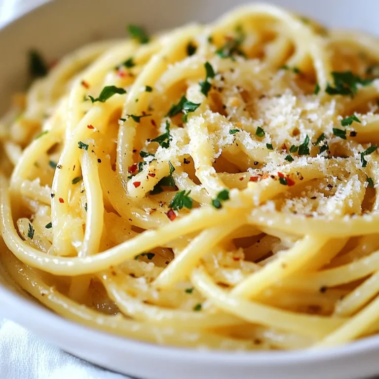 - 340 g Spaghetti oder andere Pasta - 950 ml Gemüsebrühe - 6 Knoblauchzehen, fein gehackt Die Hauptzutaten sind einfach und leicht zu finden. Spaghetti sind ideal, aber du kannst jede Pasta verwenden, die du magst. Gemüsebrühe bringt viel Geschmack. Der Knoblauch ist der Star der Show. Er gibt der Pasta einen tollen Geschmack. - 240 ml Schlagsahne - 100 g frisch geriebener Parmesan - 2 Esslöffel Olivenöl - 1 Teelöffel italienische Gewürzmischung - 1/2 Teelöffel rote Paprikaflocken (optional) - Salz und Pfeffer nach Geschmack - Frische Petersilie, gehackt (zum Garnieren) Die weiteren Zutaten machen das Gericht cremig und lecker. Schlagsahne sorgt für eine reichhaltige Sauce. Parmesan gibt einen tollen, würzigen Geschmack. Olivenöl hilft, den Knoblauch zu braten und die Gewürze bringen das Ganze zum Leben. Die Petersilie ist eine schöne Garnitur, die frisch aussieht. {{ingredient_image_2}} Erhitze das Olivenöl in einem großen Topf bei mittlerer Hitze. Ich nutze dafür oft einen schweren Topf. Füge die fein gehackten Knoblauchzehen hinzu. Brate sie etwa 1-2 Minuten an. Achte darauf, dass der Knoblauch nicht braun wird. So bleibt der Geschmack frisch und nicht bitter. Gieße die Gemüsebrühe in den Topf. Lass die Brühe zum Kochen kommen. Jetzt ist es Zeit für die Spaghetti. Gib sie in den Topf und stelle sicher, dass sie ganz in der Brühe sind. Koche die Pasta gemäß der Packungsanweisung. Das dauert meist 8-12 Minuten. Rühre oft um, damit die Spaghetti nicht zusammenkleben. Sobald die Pasta al dente ist, reduziere die Hitze. Rühre die Schlagsahne in die Pasta. Füge die italienische Gewürzmischung und die roten Paprikaflocken hinzu, falls du sie magst. Jetzt kommt der Parmesan. Gib ihn langsam dazu und rühre weiter. So wird die Sauce schön cremig und umhüllt die Pasta perfekt. Schmecke mit Salz und Pfeffer ab. Wenn die Sauce zu dick ist, füge etwas Brühe oder Wasser hinzu. Nimm den Topf vom Herd und lass die Pasta kurz ruhen. So dickt sie leicht ein. Um die beste Konsistenz für deine Pasta zu bekommen, achte auf die richtige Würze. Beginne mit einer guten Menge Salz in der Gemüsebrühe. Das hilft, den Geschmack der Pasta zu verbessern. Wenn die Sauce zu dick ist, füge etwas Brühe oder Wasser hinzu. Rühre gut um, um eine glatte Sauce zu erhalten. Probiere die Pasta kurz vor dem Servieren. So kannst du sicherstellen, dass sie perfekt gewürzt ist. Der Knoblauch ist der Star dieses Gerichts. Brate ihn in Olivenöl bei mittlerer Hitze an. Achte darauf, dass er nicht braun wird. Ein leichtes Anbraten bringt den besten Geschmack hervor. Wenn du ihn zu lange brätst, wird er bitter. Du willst, dass er aromatisch duftet. So bleibt der ganze Geschmack in der Sauce. Die Garnitur kann das Gericht aufpeppen. Frische Petersilie bringt Farbe und Frische. Streue sie großzügig über die Pasta. Darüber hinaus kannst du mehr Parmesan hinzufügen. Für etwas Schärfe, probiere rote Paprikaflocken. Du kannst die Pasta auch mit einem frischen Salat servieren. Ein einfacher grüner Salat passt perfekt dazu. Pro Tipps Frischer Knoblauch: Verwende frischen Knoblauch anstelle von Pulver, um den besten Geschmack zu erzielen. Parmesan richtig reiben: Reibe den Parmesan frisch, um eine bessere Schmelze und ein intensiveres Aroma zu erhalten. Brühe abschmecken: Koste die Gemüsebrühe vor dem Hinzufügen der Pasta, um sicherzustellen, dass sie ausreichend gewürzt ist. Pasta al dente: Überwache die Kochzeit der Pasta genau, damit sie al dente bleibt und die Sauce besser aufnimmt. {{image_4}} Du kannst die One-Pot Garlic Parmesan Pasta mit frischem Gemüse aufpeppen. Hier sind einige Ideen für saisonales Gemüse: - Spinat: Frisch und gesund. Füge ihn am Ende der Kochzeit hinzu, damit er nicht verwelkt. - Zucchini: In kleine Stücke schneiden und während des Kochens der Pasta hinzufügen. - Paprika: Bunte Paprika geben Farbe und Geschmack. Sie können gleich zu Beginn mit dem Knoblauch angebraten werden. - Erbsen: Süß und knackig. Sie brauchen nur ein paar Minuten zum Garziehen. Wenn du etwas Protein hinzufügen willst, sind Hühnchen und Garnelen tolle Optionen. - Hühnchen: Koche kleine Stücke in der Pfanne, bevor du den Knoblauch hinzufügst. Das gibt zusätzliches Aroma. - Garnelen: Füge sie in den letzten Minuten des Kochens hinzu. Sie garen schnell und bringen einen feinen Geschmack. Für eine vegane Variante kannst du die Pasta einfach anpassen. Hier sind einige Tipps zur veganen Zubereitung: - Schlagsahne: Verwende Kokos- oder Sojasahne für eine cremige Konsistenz. - Parmesan: Nutze einen veganen Parmesan oder mache deine eigene Mischung aus Nüssen und Hefeflocken. - Gemüsebrühe: Achte darauf, dass die Brühe wirklich vegan ist. Viele Marken bieten gute Optionen an. Mit diesen Variationen kannst du die One-Pot Garlic Parmesan Pasta ganz nach deinem Geschmack anpassen! Lagere die Reste der One-Pot Garlic Parmesan Pasta in einem luftdichten Behälter. Stelle sicher, dass die Pasta abgekühlt ist, bevor du sie in den Kühlschrank stellst. Im Kühlschrank hält sie sich bis zu drei Tage. Wenn du die Pasta länger aufbewahren möchtest, friere sie ein. Verwende dazu einen gefrierfesten Behälter oder einen Gefrierbeutel. So bleibt der Geschmack erhalten. Wenn du die Pasta wieder aufwärmst, mache es sanft. Erhitze sie in einem Topf bei niedriger Hitze. Füge einen Spritzer Gemüsebrühe oder Wasser hinzu, um die Sauce cremig zu halten. Rühre oft um, damit nichts anbrennt. Du kannst auch die Mikrowelle verwenden. Stelle sicher, dass du die Pasta in einem mikrowellengeeigneten Behälter erhitzt und abdeckst, damit sie nicht austrocknet. Die Pasta ist im Kühlschrank drei Tage lang haltbar. Wenn du sie eingefroren hast, genieße sie innerhalb von zwei Monaten. Achte darauf, die Pasta nach dem Auftauen gut aufzuwärmen. So bleibt der Geschmack frisch und köstlich. Die Zubereitung der One-Pot Garlic Parmesan Pasta ist schnell und einfach. Die Vorbereitungszeit beträgt etwa 10 Minuten. Die Kochzeit liegt bei 15 Minuten. Insgesamt brauchst du also etwa 25 Minuten, um dieses köstliche Gericht zuzubereiten. Du kannst die Pasta in weniger als einer halben Stunde auf den Tisch bringen. Ja, du kannst verschiedene Pastaarten wählen. Spaghetti ist eine gute Wahl, aber auch Fusilli oder Penne funktionieren gut. Achte darauf, die Kochzeit gemäß der Packungsanleitung anzupassen. So bekommst du immer die perfekte Konsistenz, egal welche Pasta du verwendest. Ja, frischer Parmesan macht einen großen Unterschied. Er hat mehr Geschmack als bereits geriebener Parmesan. Frisch geriebener Käse schmilzt besser und sorgt für eine cremige Sauce. Wenn du keinen frischen Parmesan hast, kannst du auch geriebenen verwenden, aber das Ergebnis wird nicht ganz so lecker sein. Diese Anleitung zeigt dir, wie du leckere Pasta mit Knoblauch und einer cremigen Sauce zubereitest. Du hast gelernt, die Hauptzutaten und deren Zubereitung einfach zu nutzen. Die Tipps helfen dir, Konsistenz und Geschmack perfekt zu treffen. Variiere das Rezept mit Gemüse oder Proteinen, um Abwechslung zu schaffen. Achte auf die richtige Lagerung für Reste, damit du immer frische Pasta genießen kannst. Kochen macht Spaß und mit diesen einfachen Schritten gelingt dir jedes Gericht!