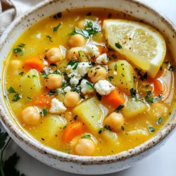 Für diese leckere Suppe brauchen Sie einige wichtige Zutaten. Hier ist die Liste: - 1 Tasse getrocknete Kichererbsen (oder 2 Dosen, gründlich abgespült und abgetropft) - 1 große Zwiebel, grob gehackt - 3 Knoblauchzehen, fein gehackt - 2 mittelgroße Karotten, gewürfelt - 2 Selleriestangen, gewürfelt - 1 große Kartoffel, geschält und gewürfelt - 1 Dose (400 g) gehackte Tomaten - 1,5 Liter Gemüsebrühe Diese Zutaten geben der Suppe einen starken und frischen Geschmack. Die Kichererbsen sind die Hauptquelle für Protein. Gemüse bringt die nötigen Vitamine und Mineralien. Die Gewürze und Kräuter machen die Suppe besonders lecker. Hier sind die wichtigsten: - 2 Teelöffel getrockneter Oregano - 1 Teelöffel gemahlener Kreuzkümmel - 1/2 Teelöffel rote Paprikaflocken (optional) Der Oregano gibt der Suppe einen mediterranen Touch. Kreuzkümmel bringt eine warme Note. Rote Paprikaflocken können Sie hinzufügen, wenn Sie es gerne scharf mögen. Die Dekoration macht die Suppe noch ansprechender. Hier sind einige Vorschläge: - Frische Petersilie, grob gehackt (zur Dekoration) - Feta-Käse, zerbröselt (zur Dekoration, optional) Die frische Petersilie bringt Farbe und Frische. Feta-Käse gibt einen cremigen und salzigen Geschmack. Servieren Sie die Suppe in rustikalen Schalen. Ein Zitronenschnitz an der Seite sorgt für einen extra Frischekick. Ein Schuss Olivenöl obenauf rundet das Ganze ab. {{ingredient_image_2}} Wenn Sie getrocknete Kichererbsen nutzen, weichen Sie diese über Nacht in Wasser ein. Am nächsten Tag spülen Sie die Kichererbsen ab. Kochen Sie sie dann in kochendem Wasser für etwa eine Stunde. Sie sind fertig, wenn sie zart sind. Wenn Sie Dosenkichererbsen verwenden, können Sie diesen Schritt einfach überspringen. Erhitzen Sie in einem großen Topf das Olivenöl bei mittlerer Hitze. Fügen Sie die grob gehackte Zwiebel hinzu. Braten Sie die Zwiebel für ungefähr fünf Minuten an. Sie sollte dann durchsichtig sein und ein schönes Aroma verbreiten. Jetzt ist es Zeit für das Gemüse! Geben Sie den gehackten Knoblauch, die gewürfelten Karotten und den gewürfelten Sellerie in den Topf. Lassen Sie die Mischung für fünf bis sieben Minuten kochen. Das Gemüse sollte leicht weich, aber noch knackig sein. Fügen Sie die gewürfelte Kartoffel, die gehackten Tomaten mit ihren Säften und die Gemüsebrühe hinzu. Danach kommen die Kichererbsen, Oregano, Kreuzkümmel und nach Wunsch die roten Paprikaflocken. Rühren Sie alles gut um, damit sich die Aromen vermischen. Bringen Sie die Suppe zum Kochen. Reduzieren Sie dann die Hitze und lassen Sie die Suppe 25 bis 30 Minuten köcheln. Die Kartoffeln müssen zart, und die Aromen gut verbunden sein. Das Warten lohnt sich! Rühren Sie den Zitronensaft und die Zesten in die Suppe ein. Probieren Sie die Suppe und passen Sie die Würze mit Salz und Pfeffer nach Ihrem Geschmack an. Der Zitronensaft bringt Frische und hebt die Aromen hervor. Servieren Sie die Suppe heiß. Garnieren Sie sie mit frischer Petersilie und zerbröseltem Feta-Käse, wenn Sie mögen. Ein Spritzer Olivenöl obenauf gibt der Suppe den letzten Schliff. Genießen Sie diese herzhaft nahrhafte Suppe! Eine häufige Falle ist das Kochen der Kichererbsen. Wenn Sie getrocknete Kichererbsen verwenden, achten Sie darauf, diese über Nacht einzuweichen. Ohne das kann die Suppe zäh werden. Wenn Sie Dosenkichererbsen nutzen, spülen Sie sie gut ab. Das entfernt den Konservengeschmack. Achten Sie auch darauf, die Zwiebel nicht zu lange zu braten. Sie sollte weich, aber nicht braun sein. Die Konsistenz ist wichtig. Um eine cremige Suppe zu erhalten, pürieren Sie einen Teil der Mischung nach dem Kochen. Sie können auch mehr Brühe hinzufügen, wenn die Suppe zu dick ist. Wenn sie zu dünn ist, lassen Sie sie länger köcheln. Probieren Sie die Suppe während des Kochens. So können Sie die Aromen anpassen und die perfekte Textur erreichen. Für diese Suppe empfehle ich folgende Utensilien: - Großer Topf zum Kochen - Schneidebrett und scharfe Messer - Holzlöffel zum Rühren - Pürierstab oder Standmixer (für eine cremigere Konsistenz) - Messbecher für Flüssigkeiten und Zutaten Diese Geräte helfen Ihnen, die Suppe einfach und effizient zuzubereiten. Pro Tipps Frische Kichererbsen: Wenn möglich, verwenden Sie getrocknete Kichererbsen für einen besseren Geschmack und eine bessere Textur. Die Einweichzeit und das Kochen sind entscheidend für die Zartheit. Gemüsevariationen: Experimentieren Sie mit verschiedenen Gemüsesorten wie Zucchini oder Spinat, um zusätzliche Aromen und Nährstoffe hinzuzufügen. Würze anpassen: Schmecken Sie die Suppe während des Kochens ab und passen Sie die Gewürze nach Ihrem persönlichen Geschmack an. Ein Spritzer Zitronensaft kann die Aromen verstärken. Serviervorschläge: Servieren Sie die Suppe mit knusprigem Brot oder Pita, um eine vollständige Mahlzeit zu kreieren, und fügen Sie mehr frische Kräuter für zusätzlichen Geschmack hinzu. {{image_4}} Die Lemony Greek Chickpea Soup ist von Natur aus sehr leicht vegan. Sie können die Brühe verwenden, um den Geschmack zu intensivieren. Wenn Sie den Feta Käse weglassen, bleibt die Suppe vegan. Ein Spritzer Zitronensaft sorgt für mehr Frische. Sie können auch Nährhefe hinzufügen, um einen käsigen Geschmack zu erzielen. Sie können auch Tofu oder Tempeh für mehr Protein einfügen. Um die Aromen zu erweitern, können Sie Spinat oder Grünkohl hinzufügen. Diese grünen Blätter bringen Farbe und Nährstoffe. Ein paar Oliven geben einen salzigen Kick. Auch geröstete Paprika oder Zucchini passen gut dazu. Wenn Sie etwas Süßes mögen, fügen Sie kleine Stücke Süßkartoffel hinzu. Diese Ergänzungen machen die Suppe nahrhafter und schmackhafter. Die Gewürze sind wichtig für den Geschmack. Sie können mehr Oregano verwenden, wenn Sie den griechischen Geschmack verstärken möchten. Ein Hauch von Zimt kann der Suppe eine interessante Note geben. Wenn Sie es schärfer mögen, fügen Sie Cayennepfeffer hinzu. Experimentieren Sie mit Kreuzkümmel und Koriander für einen anderen Geschmack. Seien Sie kreativ und finden Sie Ihre perfekte Mischung! Die Suppe bleibt frisch im Kühlschrank. Fülle sie in einen luftdichten Behälter. So bleibt der Geschmack lange erhalten. Die Suppe hält sich bis zu fünf Tage. Erhitze sie einfach in einem Topf oder in der Mikrowelle. Du kannst die Suppe auch einfrieren. Lass sie zuerst abkühlen. Fülle sie dann in gefriergeeignete Behälter oder Beutel. So bleibt sie bis zu drei Monate haltbar. Wenn du sie verwenden möchtest, tau sie einfach über Nacht im Kühlschrank auf. Wenn du Reste hast, sei kreativ! Du kannst die Suppe als Basis für andere Gerichte nutzen. Füge gekochtes Fleisch oder andere Gemüse hinzu. Auch als Sauce über Reis oder Pasta ist sie lecker. So wirst du die Reste nicht verschwenden. Ja, frische Kichererbsen sind möglich. Sie müssen sie jedoch zuerst einweichen. Lassen Sie sie über Nacht in Wasser stehen. Am nächsten Tag kochen Sie sie etwa eine Stunde lang. So werden sie zart und lecker. Ja, diese Suppe ist glutenfrei. Alle Zutaten sind frei von Gluten. Sie können sie ohne Bedenken genießen, auch wenn Sie Gluten meiden. Die Suppe hält sich bis zu fünf Tage im Kühlschrank. Stellen Sie sicher, dass Sie sie in einem luftdichten Behälter aufbewahren. So bleibt sie frisch und schmackhaft. Ein einfaches Brot passt gut. Auch ein frischer Salat ergänzt die Suppe perfekt. Feta-Käse und frische Petersilie obenauf sorgen für zusätzlichen Geschmack. Ja, Sie können die Suppe schärfer machen. Fügen Sie mehr rote Paprikaflocken hinzu. Oder verwenden Sie frische Chilis, um den Geschmack zu intensivieren. Die Suppe, die wir heute besprochen haben, ist nahrhaft und einfach zuzubereiten. Wir haben die Hauptzutaten, Gewürze und Dekorationen ausführlich behandelt. Die Schritt-für-Schritt-Anleitung macht die Zubereitung leicht. Ich habe auch Tipps gegeben, um häufige Fehler zu vermeiden. Variationen und Lagerungshinweise runden das Ganze ab. Denke daran, Spaß beim Kochen zu haben und die Suppe nach deinem Geschmack zu verändern! Genuss und Kreativität sind der Schlüssel.