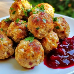 Für die Thanksgiving Truthahn-Fleischbällchen benötigen Sie folgende Hauptzutaten: - 500 g gemahlener Truthahn - 125 g Semmelbrösel, vorzugsweise Vollkorn - 30 g geriebener Parmesan - 75 g fein gehackte Zwiebel - 2 Knoblauchzehen, fein gehackt - 60 g frische Petersilie, gehackt - 1 Teelöffel getrockneter Salbei - 1 Teelöffel getrockneter Thymian - 1/4 Teelöffel gemahlene Muskatnuss - 1 großes Ei - 60 ml Hühnerbrühe mit niedrigem Natriumgehalt - Salz und Pfeffer nach Geschmack - Olivenöl zum Anbraten Die Aromen bringen die Fleischbällchen zum Leben. Petersilie sorgt für Frische. Salbei und Thymian geben den typischen Geschmack von Thanksgiving. Muskatnuss verleiht eine warme Note. Diese Kräuter machen die Bällchen besonders lecker. Sie können auch andere Kräuter verwenden, wie Oregano oder Basilikum, um verschiedene Geschmäcker zu testen. Wenn Sie spezielle Diäten haben, gibt es Alternativen. Für eine glutenfreie Version verwenden Sie glutenfreie Semmelbrösel. Veganer können den Truthahn durch gehackte Pilze und schwarze Bohnen ersetzen. Statt des Eies nutzen Sie Leinsamen oder Chiasamen mit Wasser als Bindemittel. Diese Optionen halten die Bällchen saftig und schmackhaft. {{ingredient_image_2}} Heize deinen Ofen auf 190 °C vor. Das ist wichtig, um die Fleischbällchen gleichmäßig zu garen. Lege ein Backblech mit Backpapier aus. Dadurch kleben die Fleischbällchen nicht fest. Nimm eine große Schüssel. Gib 500 g gemahlenen Truthahn, 125 g Semmelbrösel und 30 g geriebenen Parmesan hinein. Füge 75 g fein gehackte Zwiebel, 2 fein gehackte Knoblauchzehen und 60 g frische, gehackte Petersilie hinzu. Ergänze 1 Teelöffel getrockneten Salbei, 1 Teelöffel getrockneten Thymian und 1/4 Teelöffel Muskatnuss. Schlage 1 großes Ei auf und gieße 60 ml Hühnerbrühe dazu. Würze das Ganze mit Salz und Pfeffer. Mische alles vorsichtig mit den Händen. Achte darauf, nicht zu viel zu kneten. So bleiben die Fleischbällchen zart. Nimm eine kleine Menge der Mischung. Forme daraus etwa 4 cm große Bällchen. Lege sie auf das Backblech. Erhitze etwas Olivenöl in einer großen Pfanne bei mittlerer Hitze. Gib die Fleischbällchen in Chargen hinein. Brate sie 3-4 Minuten pro Seite, bis sie goldbraun sind. Das Anbraten gibt den Bällchen einen tollen Geschmack. Lege die angebratenen Fleischbällchen zurück auf das Backblech. Backe sie im Ofen für 15-20 Minuten. Überprüfe die Kerntemperatur. Sie sollte 75 °C erreichen. Nimm die Bällchen aus dem Ofen und lass sie ein paar Minuten ruhen. Serviere sie warm mit Preiselbeersoße, falls gewünscht. Arrangiere sie festlich auf einem Teller und streue etwas gehackte Petersilie darüber. Um saftige Fleischbällchen zu machen, mische die Zutaten vorsichtig. Verwende deine Hände, um die Mischung zu kombinieren. Knete nicht zu viel, denn das macht die Bällchen hart. Forme gleichmäßige Kugeln, etwa 4 cm groß. Dies hilft, dass sie gleichmäßig garen. Brate sie zuerst in der Pfanne an, bevor du sie backst. Dadurch entsteht eine schöne Kruste und sie bleiben saftig. Die richtigen Gewürze machen den Unterschied. Verwende getrockneten Salbei und Thymian für den klassischen Geschmack. Muskatnuss gibt eine warme Note. Frische Petersilie bringt Farbe und Frische. Du kannst auch andere Gewürze ausprobieren, wie Paprika oder Kreuzkümmel, um neue Aromen zu entdecken. Denke daran, die Gewürze nach deinem Geschmack anzupassen. Die Präsentation ist wichtig, besonders bei einem Festmahl. Arrangiere die Fleischbällchen auf einer hübschen Platte. Träufle etwas Preiselbeersoße darüber. Das sieht toll aus und schmeckt gut. Streue gehackte Petersilie darüber für einen Farbtupfer. Du kannst auch kleine Spieße verwenden, um die Bällchen ansprechend zu servieren. So werden sie zum Blickfang auf jedem Tisch. Pro Tipps Fleischbällchen nicht überarbeiten: Vermeiden Sie es, die Mischung zu stark zu kneten, damit die Fleischbällchen zart bleiben. Die richtige Temperatur prüfen: Nutzen Sie ein Fleischthermometer, um sicherzustellen, dass die Fleischbällchen eine Kerntemperatur von 75 °C erreichen. Variieren Sie die Kräuter: Experimentieren Sie mit verschiedenen Kräutern wie Oregano oder Rosmarin für einen anderen Geschmack. Fleischbällchen vor dem Backen kühlen: Lassen Sie die geformten Fleischbällchen 15 Minuten im Kühlschrank ruhen, um ihre Form zu festigen. {{image_4}} Für eine Low-Carb-Variante, ersetzen Sie die Semmelbrösel durch gemahlene Mandeln oder gemahlene Leinsamen. Diese Zutaten halten die Fleischbällchen leicht und lecker. Verwenden Sie auch weniger Hühnerbrühe, um die Mischung fest zu halten. Achten Sie darauf, die Gewürze beizubehalten, um den vollen Geschmack zu erhalten. Wenn Sie eine vegetarische Option wünschen, ersetzen Sie das gemahlene Fleisch durch eine Mischung aus Quinoa und schwarzen Bohnen. Fügen Sie fein gehackte Paprika und Karotten hinzu, um mehr Textur zu bieten. Verwenden Sie ein Ei, um die Mischung zusammenzuhalten. Diese Variante ist nahrhaft und bietet den gleichen tollen Geschmack. Experimentieren Sie mit den Gewürzen, um verschiedene Geschmäcker zu entdecken. Fügen Sie zum Beispiel einen Teelöffel geräucherten Paprika für einen rauchigen Geschmack hinzu. Für eine süßere Note, probieren Sie etwas Zimt oder Muskatnuss. So passen Sie die Fleischbällchen perfekt an Ihre Vorlieben an. Sie können die Thanksgiving Truthahn-Fleischbällchen bis zu drei Tage im Kühlschrank aufbewahren. Stellen Sie sicher, dass sie in einem luftdichten Behälter sind. So bleiben sie frisch und saftig. Lassen Sie die Fleischbällchen abkühlen, bevor Sie sie lagern. Möchten Sie die Fleischbällchen länger aufbewahren? Dann gefrieren Sie sie ein! Legen Sie sie auf ein Backblech und frieren Sie sie für etwa zwei Stunden ein. Danach können Sie die gefrorenen Fleischbällchen in einen luftdichten Beutel umfüllen. So vermeiden Sie Gefrierbrand. Sie sind bis zu drei Monate haltbar. Um die Fleischbällchen aufzuwärmen, legen Sie sie auf ein Backblech. Heizen Sie den Ofen auf 180 °C vor. Backen Sie sie für 10 bis 15 Minuten, bis sie warm sind. Alternativ können Sie sie in der Mikrowelle aufwärmen. Stellen Sie die Mikrowelle auf mittlere Hitze und wärmen Sie sie in 30-Sekunden-Intervallen auf. So bleiben sie zart und saftig. Die Thanksgiving Turkey Meatballs sind im Kühlschrank etwa 3 bis 4 Tage haltbar. Lagern Sie sie in einem luftdichten Behälter. Wenn Sie sie länger aufbewahren wollen, frieren Sie die Fleischbällchen ein. So bleiben sie bis zu 3 Monate frisch. Achten Sie darauf, sie gut zu verpacken, um Gefrierbrand zu vermeiden. Ja, Sie können die Fleischbällchen im Voraus zubereiten. Formen Sie die Bällchen und lagern Sie sie im Kühlschrank bis zu 24 Stunden. So sparen Sie Zeit am Feiertag. Alternativ können Sie die Bällchen auch einfrieren. Lassen Sie sie vorher gut abkühlen. Wenn Sie sie später verwenden, tauen Sie sie einfach im Kühlschrank auf, bevor Sie sie anbraten und backen. Um die Fleischbällchen würziger zu machen, können Sie verschiedene Kräuter und Gewürze hinzufügen. Zum Beispiel passen Chili-Flocken gut dazu. Auch frische Kräuter wie Rosmarin oder Thymian geben mehr Geschmack. Experimentieren Sie mit verschiedenen Zutaten, um den perfekten Geschmack für Ihre Gäste zu finden. Achten Sie darauf, die Gewürze nach und nach hinzuzufügen, damit die Aromen harmonisch bleiben. Zusammenfassend haben wir die wichtigen Zutaten für köstliche Fleischbällchen besprochen. Wir haben die Zubereitung vom Vorheizen bis zum Servieren erklärt. Dazu gab es Tipps für den perfekten Geschmack und kreative Variationen. Denken Sie an Lagerung und Aufwärmen, damit Ihre Fleischbällchen frisch bleiben. Gutes Essen bringt Freude, besonders zu besonderen Anlässen. Bereiten Sie diese Fleischbällchen zu und erfreuen Sie Ihre Gäste mit jedem Biss. Viel Spaß beim Kochen!