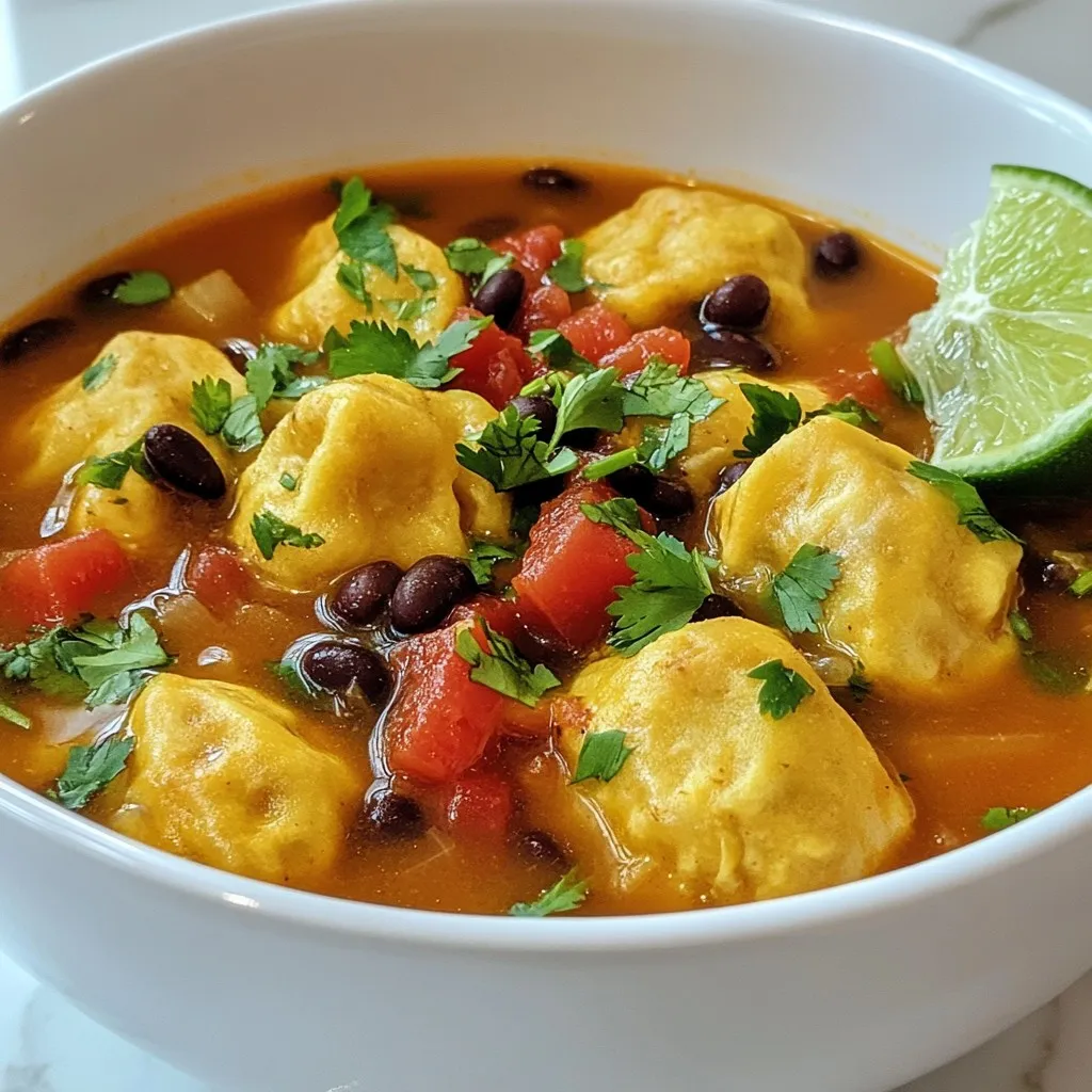 Für die Suppe verwenden wir: - 1 Esslöffel Olivenöl - 1 kleine Zwiebel, gewürfelt - 2 Knoblauchzehen, fein gehackt - 1 Jalapeño, entkernt und gewürfelt - 4 Tassen Gemüsebrühe - 1 Dose (425 g) schwarze Bohnen, abgespült und abgetropft - 1 Dose (410 g) gewürfelte Tomaten mit grünen Chilis - 1 Teelöffel Kreuzkümmel - 1 Teelöffel geräucherter Paprika - Salz und Pfeffer nach Geschmack Diese Zutaten geben der Suppe einen tollen Geschmack. Das Olivenöl sorgt für eine gute Basis. Zwiebel und Knoblauch bringen Aroma. Die Jalapeño fügt eine leichte Schärfe hinzu. Gemüsebrühe macht die Suppe herzhaft und nahrhaft. Schwarze Bohnen und Tomaten bringen Textur und Farbe. Gewürze wie Kreuzkümmel und Paprika runden alles ab. Für die Klöße benötigen wir: - 1 Tasse Masa Harina (Maismehl) - 1/2 Teelöffel Backpulver - 1/3 Tasse Pflanzenfett - 3/4 Tasse Gemüsebrühe (für die Klöße) Masa Harina ist der Hauptbestandteil für die Klöße. Es gibt ihnen die typische Konsistenz. Das Backpulver sorgt für etwas Luftigkeit. Pflanzenfett macht den Teig weich. Mit Gemüsebrühe binden wir alles zusammen. Für die Garnitur verwenden wir: - Frischer Koriander, gehackt - Limettenviertel Frischer Koriander bringt Frische in die Suppe. Limettenviertel geben einen tollen, saftigen Kick. Beides macht das Essen noch schmackhafter. {{ingredient_image_2}} Zuerst erhitzen Sie 1 Esslöffel Olivenöl in einem großen Topf bei mittlerer Hitze. Fügen Sie 1 kleine gewürfelte Zwiebel hinzu und braten Sie sie 3-4 Minuten lang an. Die Zwiebel sollte weich und leicht durchsichtig sein. Dann geben Sie 2 fein gehackte Knoblauchzehen und 1 gewürfelte Jalapeño dazu. Braten Sie alles 1-2 Minuten lang an, bis die Aromen kommen. Gießen Sie nun 4 Tassen Gemüsebrühe in den Topf. Fügen Sie 1 Dose schwarze Bohnen hinzu, die vorher abgespült und abgetropft sind. Geben Sie auch 1 Dose gewürfelte Tomaten mit grünen Chilis dazu. Rühren Sie alles gut um. Würzen Sie die Mischung mit 1 Teelöffel Kreuzkümmel, 1 Teelöffel geräucherter Paprika, Salz und Pfeffer nach Geschmack. Lassen Sie die Suppe 10-15 Minuten bei schwacher Hitze köcheln. Das Köcheln hilft, die Aromen zu verbinden. Während die Suppe köchelt, bereiten Sie die Klöße vor. In einer Schüssel vermengen Sie 1 Tasse Masa Harina und 1/2 Teelöffel Backpulver. Geben Sie 1/3 Tasse Pflanzenfett hinzu und vermischen Sie alles, bis die Mischung krümelig ist. Fügen Sie nach und nach 3/4 Tasse Gemüsebrühe hinzu und kneten Sie, bis ein weicher Teig entsteht. Formen Sie kleine Kugeln aus dem Teig, etwa in der Größe eines Golfballs. Wenn die Suppe köchelt, geben Sie die Klöße vorsichtig in den Topf. Decken Sie den Topf ab und lassen Sie die Klöße 15 Minuten lang kochen, bis sie gar sind. Probieren Sie die Suppe und passen Sie die Gewürze an. Um die Klöße perfekt hinzubekommen, kneten Sie den Teig gut. Achten Sie darauf, dass er weich, aber nicht klebrig ist. Wenn der Teig zu trocken ist, fügen Sie mehr Brühe hinzu. Die Klöße sollten etwa die Größe eines Golfballs haben. So garen sie gleichmäßig in der Suppe. Schmecken Sie die Suppe regelmäßig ab. Jeder hat andere Vorlieben. Mögen Sie es scharf? Fügen Sie mehr Jalapeño hinzu. Für einen zusätzlichen Kick, probieren Sie etwas Cayennepfeffer oder eine Prise Chili. Gewürze wie Oregano oder Koriander passen auch gut zu diesem Gericht. Servieren Sie die Suppe heiß in tiefen Tellern. Garnieren Sie sie mit frischem Koriander. Limettenviertel an der Seite bringen eine frische Note. Ein einfaches Brot passt gut dazu. Für Getränke empfehle ich ein kaltes Glas Wasser oder eine frische Limonade. Pro Tipps Frische Zutaten verwenden: Verwenden Sie frisches Gemüse und Kräuter, um den besten Geschmack in Ihrer Suppe zu erzielen. Variieren Sie die Schärfe: Wenn Sie es weniger scharf mögen, können Sie die Jalapeño weglassen oder eine mildere Paprika verwenden. Klöße perfekt zubereiten: Achten Sie darauf, die Klöße nicht zu lange zu kochen, damit sie nicht zerfallen. 15 Minuten sind ideal. Serviertipps: Garnieren Sie die Suppe mit frischem Koriander und Limetten, um einen zusätzlichen Frischekick zu geben. {{image_4}} Für eine vegetarische oder vegane Version der Tamale Dumpling Soup kannst du pflanzliche Alternativen verwenden. Ersetze das Pflanzenfett durch eine vegane Butter oder Öl. Achte darauf, dass die Gemüsebrühe auch vegan ist. Du kannst sogar mehr Bohnen oder Tofu hinzufügen, um die Proteine zu erhöhen. Du kannst die Suppe anpassen, indem du zusätzliche Zutaten hinzufügst. Zum Beispiel sind Paprika und Zucchini tolle Optionen. Diese Gemüse bringen mehr Geschmack und Textur. Auch gekochte Hühnerbrust oder Rindfleisch passen gut in die Suppe. So hast du mehr Abwechslung und Nährstoffe. Die Schärfe der Suppe kannst du nach deinem Geschmack einstellen. Wenn du es milder magst, entferne die Samen der Jalapeño oder reduziere die Menge. Für eine schärfere Variante füge mehr Jalapeño hinzu oder benutze frische Chilis. So kannst du die perfekte Balance finden, die dir und deinen Gästen gefällt. Um die Tamale Dumpling Soup frisch zu halten, bewahre sie im Kühlschrank auf. Verwende einen luftdichten Behälter. Du kannst die Suppe auch im Gefrierfach lagern. Achte darauf, sie in einem gefrierfesten Behälter zu verstauen. So bleibt sie bis zu drei Monate haltbar. Die Suppe schmeckt am besten, wenn du sie innerhalb von 3-4 Tagen isst. Die Klöße bleiben frisch, solange sie in der Suppe sind. Wenn du Klöße getrennt aufbewahrst, esse sie innerhalb von 2 Tagen. Achte darauf, beim Lagern die Klöße nicht zerdrücken. Um die Suppe aufzuwärmen, benutze die Mikrowelle oder den Herd. Wenn du die Mikrowelle verwendest, erhitze die Suppe in einem mikrowellengeeigneten Behälter. Rühre die Suppe alle 30 Sekunden um, bis sie heiß ist. Wenn du den Herd benutzt, erhitze die Suppe bei mittlerer Hitze. Rühre gelegentlich, damit sie gleichmäßig warm wird. Tamale Dumpling Soup ist ein warmes und herzhaftes Gericht. Es stammt aus der mexikanischen Küche. Die Suppe hat eine Basis aus Gemüsebrühe. Sie enthält schwarze Bohnen und gewürfelte Tomaten. Diese Zutaten geben der Suppe viel Geschmack. Gewürze wie Kreuzkümmel und Paprika verleihen eine besondere Note. Die Klöße bestehen aus Masa Harina, einem speziellen Maismehl. Diese Klöße sind weich und sättigend. Sie schwimmen in der Brühe und machen die Suppe noch besser. Ja, du kannst die Klöße im Voraus zubereiten! Das spart Zeit, wenn du die Suppe servieren möchtest. Bereite die Klöße einfach vor und forme sie. Lege sie dann auf ein Backblech und friere sie ein. Wenn du die Suppe machen möchtest, koche die Brühe zuerst. Füge die gefrorenen Klöße dann direkt hinzu. Sie müssen möglicherweise ein paar Minuten länger garen. So hast du immer frische Klöße zur Hand. Es gibt viele Möglichkeiten, die Suppe anzupassen! Du kannst verschiedene Gemüse hinzufügen, wie Karotten oder Paprika. Wenn du es schärfer magst, füge mehr Jalapeños hinzu. Für eine proteinreichere Suppe kannst du Hähnchen oder Tofu einrühren. Auch die Gewürze kannst du nach deinem Geschmack ändern. Experimentiere mit verschiedenen Kräutern oder Gewürzen. So wird jede Suppe einzigartig! Diese Suppe mit Klößen bietet viele Möglichkeiten. Wir haben frische Zutaten genutzt, um einen tollen Geschmack zu erzielen. Die Zubereitung ist einfach, auch für Anfänger. Mit unseren Tipps kannst du Klöße perfekt machen. Denke daran, deine Suppe nach deinem Geschmack zu variieren. Ob scharf oder milde, die Wahl liegt bei dir. Lagerung und Aufwärmen sind ebenfalls leicht. Lass deiner Kreativität freien Lauf und genieße deine eigene Suppe!