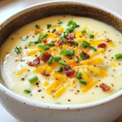 - 4 große, geröstete Russet-Kartoffeln - 1 Tasse saure Sahne - 4 Tassen Hühner- oder Gemüsebrühe - 1 Tasse Schlagsahne - 1 Tasse geriebener scharfer Cheddarkäse - 1/2 Tasse grüne Zwiebeln - 4 Scheiben knuspriger Truthahnspeck - 2 Esslöffel Olivenöl - Salz und Pfeffer nach Geschmack Um die cremige Backofenkartoffelsuppe zuzubereiten, benötigst du einige Hauptzutaten. Die gerösteten Russet-Kartoffeln geben der Suppe ihren tollen Geschmack und die perfekte Textur. Die saure Sahne fügt eine schöne Cremigkeit hinzu. Die Brühe sorgt dafür, dass die Suppe rund und geschmackvoll ist. Zusätzlich machen die Schlagsahne und der Cheddar die Suppe extra lecker. Die grünen Zwiebeln bringen Frische und Farbe. Der knusprige Truthahnspeck ist ein toller Zusatz, aber du kannst ihn weglassen, wenn du eine vegetarische Variante möchtest. Du solltest auch Olivenöl verwenden, um den Knoblauch zu dünsten. Salz und Pfeffer sind wichtig, um alles gut abzuschmecken. Diese Zutaten sind leicht zu finden und machen die Zubereitung einfach und schnell. {{ingredient_image_2}} Beginne mit dem Backen der Russet-Kartoffeln. Heize den Ofen auf 200°C vor. Lege die Kartoffeln auf ein Backblech. Backe die Kartoffeln für etwa 45 bis 60 Minuten. Sie sind fertig, wenn sie zart sind. Lass die Kartoffeln nach dem Backen etwas abkühlen. Dann entferne die Schale und würfle die Kartoffeln. Erhitze in einem großen Topf zwei Esslöffel Olivenöl. Bei mittlerer Hitze gib die fein gehackten Knoblauchzehen hinein. Dünste den Knoblauch für etwa eine Minute, bis er duftet. Füge dann vier Tassen Hühner- oder Gemüsebrühe in den Topf. Gib die gewürfelten, gebackenen Kartoffeln dazu. Bringe die Mischung sanft zum Kochen. Jetzt kommt der spaßige Teil! Nimm einen Kartoffelstampfer oder einen Stab Mixer. Püriere die Suppe nach Wunsch. Du kannst sie cremig oder stückig lassen. Wenn du die gewünschte Konsistenz hast, rühre eine Tasse Schlagsahne und eine Tasse saure Sahne ein. Lass die Suppe für fünf Minuten durchwärmen. Füge dann die Hälfte des geriebenen Cheddarkäses und die gehackten grünen Zwiebeln hinzu. Würze die Suppe mit Salz und Pfeffer. Rühre alles gut um. Lass die Suppe für weitere zwei bis drei Minuten köcheln. Um die perfekte Konsistenz zu erreichen, kannst du die Suppe ganz oder stückig machen. Wenn du eine cremige Suppe möchtest, püriere sie mit einem Pürierstab. Dies sorgt für eine gleichmäßige, samtige Textur. Für etwas Biss, lass einige Kartoffelstücke ganz. Das gibt der Suppe mehr Charakter. Garnierungen machen die Suppe noch besser. Du kannst scharfen Cheddar oder Feta verwenden. Auch frische Kräuter wie Schnittlauch oder Petersilie sind großartig. Serviere die Suppe mit warmem, knusprigem Brot. Das macht sie zu einer vollwertigen Mahlzeit. Achte darauf, nicht zu viel Flüssigkeit hinzuzufügen. Das kann die Suppe wässrig machen. Füge die Sahne zur richtigen Zeit hinzu. Wenn du sie zu früh hinzugibst, kann sie gerinnen. So bleibt die Suppe schön cremig und lecker. Pro Tipps Die richtige Kartoffel wählen: Verwende Russet-Kartoffeln für eine optimale cremige Konsistenz und einen reichen Geschmack. Für mehr Geschmack braten: Röste die Kartoffeln vorher, um einen intensiveren, köstlichen Geschmack in die Suppe zu bringen. Variationen ausprobieren: Füge Gemüse wie Karotten oder Sellerie hinzu, um der Suppe mehr Textur und Nährstoffe zu verleihen. Serviertipps: Serviere die Suppe mit knusprigem Brot oder Croutons für eine herzliche und sättigende Mahlzeit. {{image_4}} Um eine vegetarische Version der cremigen Backofenkartoffelsuppe zu machen, lasse einfach den Truthahnspeck weg. Du kannst die Suppe trotzdem sättigend und lecker gestalten. Füge geröstete Kichererbsen hinzu, um Proteine zu integrieren. Diese sind knusprig und machen die Suppe spannend. Eine weitere tolle Option ist, gebratene Pilze zu verwenden. Sie geben der Suppe einen herzhaften Geschmack. Um der Suppe mehr Geschmack zu verleihen, probiere verschiedene Gewürze und Kräuter aus. Eine Prise geräucherter Paprika kann einen tollen, rauchigen Geschmack hinzufügen. Frische Kräuter wie Thymian oder Rosmarin bringen ebenfalls eine schöne Note. Wenn du es magst, kannst du Brokkoli oder Blumenkohl in die Suppe geben. Diese Gemüsesorten geben nicht nur mehr Textur, sondern auch zusätzliche Nährstoffe. Wenn du eine keto-freundliche Variante suchst, kannst du die Kartoffeln durch Blumenkohl ersetzen. Blumenkohl hat weniger Kohlenhydrate, bleibt aber cremig, wenn du ihn pürierst. Achte darauf, die Brühe glutenfrei zu wählen, um die Suppe glutenfrei zu halten. Statt Schlagsahne kannst du Kokosmilch verwenden, um einen leicht süßlichen Geschmack zu erreichen. Diese Anpassungen machen die Suppe für viele Diäten geeignet. Um die Suppe gut einzufrieren, benutze luftdichte Behälter oder Gefrierbeutel. Teile die Suppe in Portionen auf. Lasse etwas Platz, da die Suppe beim Gefrieren expandiert. Die Haltbarkeit im Gefrierfach beträgt etwa drei Monate. So bleibt der Geschmack frisch und lecker. Für die Lagerung im Kühlschrank wähle einen festen Behälter mit Deckel. Das hilft, die Frische zu bewahren. Die Suppe bleibt im Kühlschrank etwa drei bis vier Tage gut. Achte darauf, sie gut zu verschließen, um Gerüche zu vermeiden. Die beste Methode zum Erwärmen ist, die Suppe langsam auf niedriger Hitze zu erhitzen. Rühre sie regelmäßig um, damit sie gleichmäßig warm wird. Vermeide Überkochen, da die Zutaten sonst ihre Textur verlieren. Eine kleine Menge Wasser oder Brühe kann helfen, die Konsistenz zu verbessern, falls die Suppe zu dick wird. Die cremige Backofenkartoffelsuppe hält sich gut im Kühlschrank. Sie bleibt dort etwa 3 bis 5 Tage frisch. Achte darauf, die Suppe in einem luftdichten Behälter zu lagern. So bleibt der Geschmack und die Konsistenz erhalten. Ja, du kannst die Suppe im Voraus zubereiten. Das spart Zeit an einem geschäftigen Tag. Koche die Suppe einfach und lass sie abkühlen. Fülle sie dann in einen luftdichten Behälter. Die Suppe kannst du bis zu 5 Tage im Kühlschrank aufbewahren. Wenn du sie später essen möchtest, erwärme sie einfach auf dem Herd oder in der Mikrowelle. Diese Suppe ist wunderbar mit verschiedenen Beilagen. Hier sind einige Vorschläge: - Knuspriges Brot oder Baguette - Frischer, grüner Salat - Gegrilltes Gemüse Diese Kombinationen machen die Mahlzeit noch leckerer und runder. Ja, du kannst die Brühe ersetzen. Wenn du eine vegetarische Option suchst, nimm Gemüsebrühe. Du kannst auch Brühe selbst machen, wenn du Zeit hast. Frische Brühe gibt der Suppe einen tollen Geschmack. Wenn du selbst Brühe machst, nutze frisches Gemüse und Kräuter für das beste Ergebnis. Die cremige Backofenkartoffelsuppe ist einfach zuzubereiten und voller Geschmack. Wir haben die Hauptzutaten, die Vorbereitung und die Zubereitung besprochen. Ich teile auch Tipps für die perfekte Konsistenz und Variationen, die du ausprobieren kannst. Denke daran, die Suppe richtig zu lagern, damit sie frisch bleibt. Probiere die verschiedenen Möglichkeiten aus und finde deine Lieblingsversion. Diese Suppe ist ein echter Genuss, ideal für jede Gelegenheit. Viel Spaß beim Kochen und Genießen!