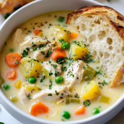 - 450 g Hähnchenbrust, gewürfelt - 1 Esslöffel Olivenöl - 1 Zwiebel, gewürfelt - 2 Karotten, gewürfelt - 2 Selleriestangen, gewürfelt - 3 Knoblauchzehen, gehackt - 950 ml natriumreduzierte Hühnerbrühe - 150 g gefrorene Erbsen - 2 Kartoffeln, gewürfelt - 1 Teelöffel getrockneter Thymian - 1 Teelöffel getrockneter Rosmarin - 240 ml Vollmilch oder ungesüßte Mandelmilch - 30 g Weizenmehl oder glutenfreies Mehl - Salz und Pfeffer nach Geschmack - Frische Petersilie zum Garnieren Die Hauptbestandteile dieser Suppe sind Hähnchen, Gemüse und Gewürze. Hähnchenbrust ist mager und reich an Protein. Das Gemüse bringt Vitamine und Ballaststoffe. Zwiebel, Karotten und Sellerie geben viel Geschmack und Textur. Die Gewürze, wie Thymian und Rosmarin, runden das Aroma ab. Für die Brühe können Sie natriumreduzierte Hühnerbrühe nehmen. Diese sorgt für eine gesunde Basis. Wenn Sie eine milchfreie Option suchen, wählen Sie ungesüßte Mandelmilch. Diese macht die Suppe leicht und cremig. - Zusätzliche Gemüse wie Brokkoli oder Spinat - Glutenfreies Mehl als Ersatz Um die Suppe noch gesünder zu machen, können Sie mehr Gemüse hinzufügen. Brokkoli oder Spinat sind gute Optionen. Diese Gemüse sind nährstoffreich und bringen Farbe in die Suppe. Wenn Sie glutenfrei kochen, verwenden Sie glutenfreies Mehl. Dies macht die Suppe für alle geeignet. So können mehr Menschen die leckere Hähnchen-Pot-Pie-Suppe genießen. {{ingredient_image_2}} 1. Hähnchen anbraten: Nehmen Sie einen großen Topf und erhitzen Sie das Olivenöl bei mittlerer Hitze. Fügen Sie die gewürfelte Hähnchenbrust hinzu. Würzen Sie das Hähnchen mit Salz und Pfeffer. Braten Sie das Hähnchen für etwa 5 bis 7 Minuten an, bis es ganz durchgegart ist. Es sollte nicht mehr rosa sein. Nehmen Sie das Hähnchen aus dem Topf und stellen Sie es beiseite. 2. Gemüse schneiden und anbraten: Im gleichen Topf geben Sie die gewürfelte Zwiebel, Karotten und Sellerie hinzu. Sautieren Sie alles für etwa 5 Minuten. Das Gemüse sollte weich werden. Dann rühren Sie den gehackten Knoblauch ein. Braten Sie ihn für 30 Sekunden, bis er gut duftet. 3. Brühe und Kartoffeln hinzufügen: Geben Sie die natriumreduzierte Hühnerbrühe, die gewürfelten Kartoffeln, getrockneten Thymian und Rosmarin in den Topf. Bringen Sie die Mischung zum Kochen. Reduzieren Sie dann die Hitze und lassen Sie die Suppe 15 Minuten köcheln. Die Kartoffeln sollten zart sein. 4. Eindicken der Suppe: In einer kleinen Schüssel mischen Sie das Weizenmehl mit der Vollmilch oder der ungesüßten Mandelmilch. Rühren Sie diese Mischung langsam unter die Suppe. Lassen Sie die Suppe etwa 5 Minuten eindicken. 5. Hähnchen und Erbsen hinzufügen: Geben Sie das vorgegarte Hähnchen und die gefrorenen Erbsen in den Topf. Rühren Sie alles gut um. Lassen Sie die Suppe für weitere 5 Minuten durchwärmen. 6. Abschmecken und Serviervorschläge: Probieren Sie die Suppe und passen Sie den Geschmack mit Salz und Pfeffer an. Servieren Sie die Suppe in individuellen Schalen und garnieren Sie sie mit frisch gehackter Petersilie. Ein krosses Vollkornbrot passt gut dazu. - Zeitersparnis durch Vorbereitungen: Planen Sie im Voraus. Schneiden Sie das Gemüse am Morgen oder am Vortag. Das spart Zeit beim Kochen. Wenn Sie alles bereit haben, läuft die Zubereitung schneller. - Empfohlene Küchengeräte: Nutzen Sie einen großen Topf für die Suppe. Ein scharfes Messer hilft beim Schneiden des Gemüses. Ein Schneidebrett stützt Ihre Arbeit. Außerdem kann ein Holzlöffel für das Umrühren nützlich sein. - Vorschläge für fettarme Alternativen: Verwenden Sie ungesüßte Mandelmilch anstelle von Vollmilch. Sie können auch weniger Öl verwenden. Ersetzen Sie das Weizenmehl durch glutenfreies Mehl, wenn nötig. So bleibt die Suppe leicht und gesund. - Möglichkeiten zur Portionierung und Kontrolle: Servieren Sie die Suppe in kleinen Schalen. So kontrollieren Sie die Portionsgröße besser. Essen Sie langsam, um den Geschmack zu genießen. So fühlen Sie sich schneller satt und essen weniger. Pro Tipps Hähnchen marinieren: Marinieren Sie das Hähnchen vor dem Anbraten für zusätzlichen Geschmack. Verwenden Sie z.B. Zitronensaft, Knoblauch und Kräuter. Gemüse variieren: Fügen Sie Ihr Lieblingsgemüse hinzu, wie Paprika oder Zucchini, um die Suppe noch bunter und nahrhafter zu machen. Glutenfreie Option: Verwenden Sie glutenfreies Mehl, um die Suppe für glutenempfindliche Personen geeignet zu machen. Kräuter frisch hinzufügen: Frische Kräuter wie Basilikum oder Schnittlauch kurz vor dem Servieren hinzufügen, um das Aroma zu intensivieren. {{image_4}} Für eine vegane Version der Hähnchen-Pot-Pie-Suppe, verwenden Sie pflanzliches Protein. Tofu oder Seitan sind gute Optionen. Sie haben eine ähnliche Textur wie Hähnchen. Für eine vegetarische Variante können Sie die Hähnchenbrust einfach durch Kichererbsen ersetzen. Diese sind nahrhaft und sehr lecker. Zusätzlich können Sie verschiedene Gemüsesorten ausprobieren. Zucchini, Brokkoli oder Spinat passen gut in die Suppe. Sie bringen Farbe und viele Nährstoffe. Achten Sie darauf, das Gemüse in kleine Stücke zu schneiden, damit es gleichmäßig gar wird. Wenn Sie glutenfrei essen, nutzen Sie glutenfreies Mehl in der Suppe. Hierbei gibt es viele gute Sorten auf dem Markt. Mais- oder Reismehl können ebenfalls verwendet werden. Diese Mehle funktionieren gut zum Andicken der Suppe. Berücksichtigen Sie Allergien und Unverträglichkeiten. Wenn jemand in Ihrer Familie Nüsse nicht verträgt, verwenden Sie einfach Vollmilch. Dies macht die Suppe cremig und lecker. Achten Sie darauf, alle Zutaten zu prüfen, um sicherzustellen, dass sie für alle geeignet sind. Um die Gesunde Hähnchen-Pot-Pie-Suppe frisch zu halten, kannst du sie im Kühlschrank aufbewahren. Fülle die Suppe in einen luftdichten Behälter. So bleibt der Geschmack erhalten. Stelle sicher, dass die Suppe abgekühlt ist, bevor du sie in den Kühlschrank stellst. So schützt du die Qualität der Suppe. Wenn du die Suppe länger lagern möchtest, kannst du sie einfrieren. Fülle die abgekühlte Suppe in gefriergeeignete Behälter oder Beutel. Achte darauf, etwas Platz zu lassen, da sich die Suppe beim Einfrieren ausdehnt. Beschrifte die Behälter mit dem Datum. So weißt du, wie lange sie schon eingefroren ist. Die Suppe bleibt im Kühlschrank etwa 3 bis 4 Tage frisch. Um Verderb zu vermeiden, achte auf Anzeichen wie einen schlechten Geruch oder eine veränderte Farbe. Wenn du dir unsicher bist, schmecke die Suppe, bevor du sie isst. Wenn du die Suppe eingefroren hast, kann sie bis zu 3 Monate haltbar sein. Für den besten Geschmack ist es gut, die Suppe langsam im Kühlschrank aufzutauen. Du kannst sie auch in der Mikrowelle oder in einem Topf auf dem Herd wiedererwärmen. Rühre die Suppe gut um, damit sie gleichmäßig warm wird. Schmecke sie nach dem Erwärmen ab und füge nach Bedarf Salz und Pfeffer hinzu. Sie können die Suppe mit mehr Gemüse aufpeppen. Fügen Sie Spinat, Brokkoli oder Zucchini hinzu. Diese Gemüse liefern viele Vitamine und Mineralstoffe. Gewürze wie Kurkuma oder Paprika bringen Geschmack und haben auch gesundheitliche Vorteile. Experimentieren Sie mit frischen Kräutern wie Basilikum oder Oregano. Diese machen die Suppe aromatischer und gesünder. Ja, frisches Hähnchen ist eine tolle Wahl! Es wird saftig und schmackhaft. Schneiden Sie die Hähnchenbrust in kleine Würfel. Braten Sie sie wie im Rezept beschrieben an. Achten Sie darauf, dass das Hähnchen ganz durchgegart ist. Dies dauert etwa 5-7 Minuten, bis es nicht mehr rosa ist. So bleibt es zart und lecker. Zu dieser Suppe passen viele Beilagen. Ein krosses Vollkornbrot ist eine gute Wahl. Es ergänzt die Suppe perfekt. Ein frischer Salat mit leichtem Dressing bringt Farbe und Vitamine. Sie können auch knusprige Cracker hinzufügen. Diese sorgen für einen tollen Crunch! Diese Suppe ist einfach lecker und nahrhaft. Wir haben die Zutaten und die Zubereitung besprochen. Du kannst mit Gemüse und Gewürzen kreativ umgehen. Du hast auch Tipps erhalten, um die Suppe gesünder zu machen. Denk an die Lagerung, um den besten Geschmack zu halten. Probiere verschiedene Variationen für deine Diät aus. Diese Suppe ist vielseitig und kann allen schmecken. Viel Spaß beim Kochen und Genießen deiner eigenen Version!