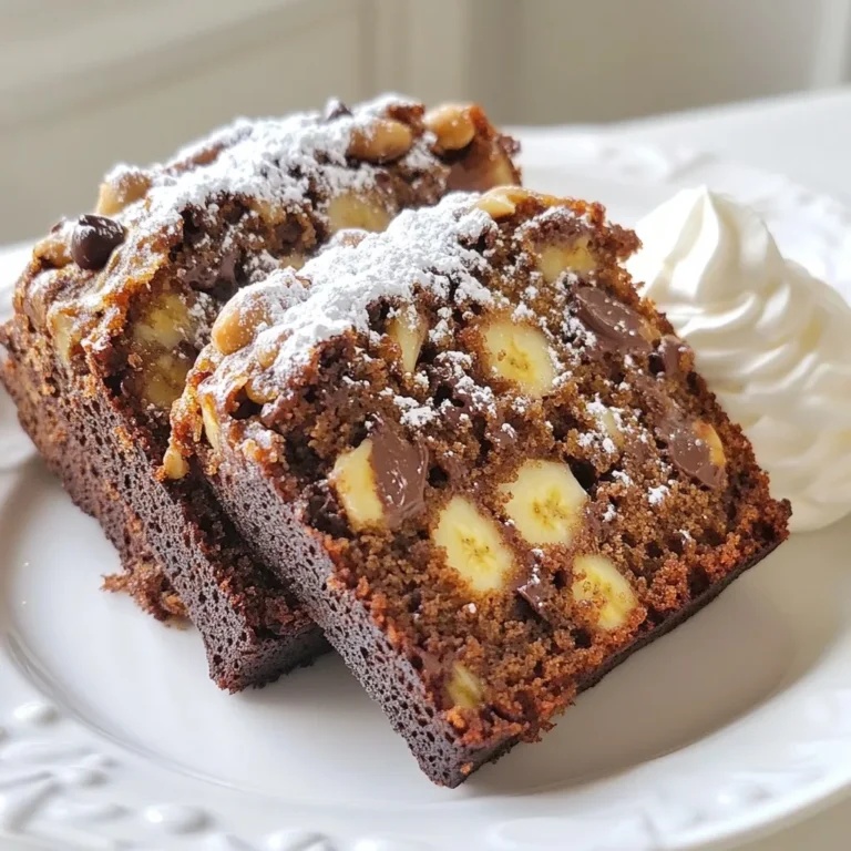 - 3 reife Bananen, zerdrückt - 120 g Kristallzucker - 50 g brauner Zucker, gedrückt - 120 g ungesalzene Butter, geschmolzen - 2 große Eier - 1 Teelöffel Vanilleextrakt - 1 Teelöffel Espressopulver - 1 Teelöffel Natron - 1/4 Teelöffel Salz - 190 g Weizenmehl (Type 405) - 100 g Zartbitterschokolade, gehackt oder Schokoladenstückchen - 25 g gehackte Walnüsse (optional) Verwende drei reife Bananen, damit das Brot süß ist. Die Mischung aus Kristall- und braunem Zucker sorgt für einen tollen Geschmack. Die geschmolzene Butter macht das Brot schön saftig. Für die Eier nimm zwei große. Ein Teelöffel Vanilleextrakt gibt eine schöne Note. Espressopulver bringt den besonderen Kaffeegeschmack. Das Natron hilft dem Brot beim Aufgehen, während das Salz den Geschmack hebt. Für die Basis brauchst du 190 g Weizenmehl. Die Schokolade macht das Brot schokoladig und lecker. Wenn du magst, füge 25 g Walnüsse für mehr Biss hinzu. Wähle die Bananen aus, die viele braune Flecken haben. Diese sind süßer und weicher. Schmelze die Butter, aber lass sie etwas abkühlen. So kocht sie die Eier nicht. Verwende frisches Espressopulver, um den besten Geschmack zu bekommen. Das Mehl sollte gesiebt werden, damit das Brot fluffig wird. Wenn du keine Walnüsse magst, lass sie einfach weg. Du kannst auch andere Nüsse verwenden oder ganz auf sie verzichten. {{ingredient_image_2}} Zuerst heize deinen Ofen auf 175°C vor. Das sorgt dafür, dass das Bananenbrot gleichmäßig backt. Nimm eine Kastenform mit den Maßen 9x5 Zoll und fette sie gut ein. Du kannst Butter oder Öl verwenden. So bleibt das Brot nach dem Backen nicht kleben. In einer großen Schüssel zerdrückst du drei reife Bananen. Achte darauf, dass sie gut zerdrückt sind. Dann gib 120 g Kristallzucker und 50 g braunen Zucker hinzu. Rühre alles gut um, bis die Mischung glatt ist. Füge nun 120 g geschmolzene Butter hinzu und rühre weiter. Es ist wichtig, dass die Butter gut eingearbeitet ist. Danach kommen zwei große Eier dazu. Gib jedes Ei einzeln hinzu und rühre nach jedem Ei gut um. Zum Schluss fügst du einen Teelöffel Vanilleextrakt und einen Teelöffel Espressopulver hinzu. In einer separaten Schüssel vermischst du 190 g Weizenmehl, einen Teelöffel Natron und 1/4 Teelöffel Salz. Mische die trockenen Zutaten gut durch. Nun fügst du die trockene Mischung nach und nach zur feuchten Mischung hinzu. Rühre nur so lange, bis alles gerade vermischt ist. Es ist wichtig, nicht zu lange zu rühren, damit das Brot schön fluffig bleibt. Wenn du willst, kannst du 100 g gehackte Zartbitterschokolade und 25 g gehackte Walnüsse unterheben. Gieße den Teig in die vorbereitete Kastenform. Glätte die Oberfläche mit einem Spatel, damit das Brot gleichmäßig aufgeht. Backe das Bananenbrot für etwa 60 bis 65 Minuten. Es ist fertig, wenn ein Zahnstocher sauber herauskommt, wenn du ihn in die Mitte steckst. Lass das Brot für etwa 10 Minuten in der Form abkühlen. Danach kannst du es auf ein Kuchengitter legen, damit es vollständig abkühlt. Um die perfekte Konsistenz für dein Chocolate Espresso Banana Bread zu erreichen, achte auf diese Punkte: - Verwende reife Bananen. Sie sollten braune Flecken haben, denn sie geben mehr Geschmack. - Mische die Zutaten nicht zu lange. Rühre nur, bis alles gerade vermischt ist. Übermixen macht das Brot trocken. - Lass den Teig nach dem Mischen für ein paar Minuten ruhen. So können sich die Aromen entfalten. Hier sind einige Ideen, um das Aroma deines Bananenbrotes zu verbessern: - Füge eine Prise Zimt oder Muskatnuss hinzu. Diese Gewürze passen gut zu Schokolade und Bananen. - Nutze dunkle Schokolade mit hohem Kakaoanteil für einen intensiveren Geschmack. - Experimentiere mit verschiedenen Nüssen, wie Mandeln oder Pekannüssen. Sie bringen eine tolle Textur. Hier sind einige häufige Fehler und wie du sie verhindern kannst: - Zu viel Mehl verwenden: Messen ist wichtig. Verwende eine Küchwaage für genaue Mengen. - Brot zu lange backen: Überprüfe das Brot nach 60 Minuten. Ein Zahnstocher sollte sauber herauskommen, aber nicht zu trocken sein. - Nicht abkühlen lassen: Lass das Brot nach dem Backen eine Weile in der Form abkühlen. So bleibt es saftig. Pro Tipps Reife Bananen verwenden: Je reifer die Bananen sind, desto süßer und aromatischer wird das Bananenbrot. Achten Sie darauf, dass die Bananen braune Flecken haben, um den besten Geschmack zu erzielen. Schokolade schmelzen: Um eine gleichmäßige Verteilung der Schokolade zu gewährleisten, können Sie die gehackte Schokolade leicht schmelzen, bevor Sie sie unter den Teig heben. Backzeit im Auge behalten: Jeder Ofen ist anders. Überprüfen Sie das Bananenbrot etwa 5 Minuten vor der angegebenen Zeit, um sicherzustellen, dass es nicht überbacken wird. Würzen nach Geschmack: Fügen Sie zusätzliche Gewürze wie Zimt oder Muskatnuss hinzu, um dem Bananenbrot eine interessante Geschmacksnote zu verleihen. {{image_4}} Um das Chocolate Espresso Banana Bread zu verfeinern, fügen Sie einfach Nüsse oder Trockenfrüchte hinzu. Walnüsse bringen einen schönen Crunch. Auch Mandeln sind eine tolle Wahl. Für Trockenfrüchte sind Rosinen oder getrocknete Aprikosen ideal. Diese Zutaten machen das Brot noch schmackhafter und nährreicher. Für eine glutenfreie Variante ersetzen Sie das Weizenmehl durch eine glutenfreie Mischung. Diese Mischung sorgt für eine ähnliche Textur. Veganer können die Eier durch Apfelmus oder Leinsamen ersetzen. Mischen Sie einen Esslöffel Leinsamen mit drei Esslöffeln Wasser. Lassen Sie es ein paar Minuten stehen. So erhalten Sie eine gute Bindung im Teig. Auch die Butter kann durch pflanzliches Öl ersetzt werden. Im Herbst können Sie Zimt und Muskatnuss hinzufügen. Diese Gewürze geben dem Brot einen warmen, gemütlichen Geschmack. Im Frühling könnten Sie frische Erdbeeren oder Himbeeren ergänzen. Diese Früchte bringen eine frische Note in das Rezept. Im Sommer passt auch eine Prise Kokosnuss sehr gut. So bleibt Ihr Chocolate Espresso Banana Bread das ganze Jahr über spannend! Um dein Chocolate Espresso Banana Bread frisch zu halten, lagere es in einem luftdichten Behälter. Ein einfacher Ziploc-Beutel funktioniert auch gut. Lege ein Stück Küchenpapier hinein, um die Feuchtigkeit zu regulieren. So bleibt das Brot saftig und lecker. Wenn du das Bananenbrot einfrieren möchtest, lasse es vollständig abkühlen. Schneide es in Scheiben oder lass es ganz. Wickele es gut in Frischhaltefolie und dann in Alufolie. So bleibt der Geschmack erhalten. Du kannst es bis zu drei Monate im Gefrierschrank aufbewahren. Das Bananenbrot hält sich bei Raumtemperatur etwa 3 bis 5 Tage. Im Kühlschrank bleibt es bis zu einer Woche frisch. Wenn du es einfrierst, behält es seinen Geschmack und seine Textur für mehrere Monate. So hast du immer einen leckeren Snack bereit! Das Schokoladen-Espresso-Bananenbrot bleibt frisch für etwa 3 bis 5 Tage. Bewahre es in einem luftdichten Behälter auf. So bleibt es saftig und lecker. Du kannst es auch in Scheiben schneiden und einfrieren. So hält es bis zu 3 Monate. Wenn du Lust auf einen schnellen Snack hast, tau es einfach im Kühlschrank oder bei Raumtemperatur auf. Ja, gefrorene Bananen sind perfekt für dieses Rezept. Lass sie zuerst auftauen und dann zerdrücke sie. Sie sind oft süßer und weicher. Das macht dein Bananenbrot noch saftiger. Achte darauf, die gefrorenen Bananen gut abtropfen zu lassen. Zu viel Flüssigkeit kann den Teig dünner machen. Um das Rezept vegan zu machen, ersetze die Eier. Du kannst 1/4 Tasse Apfelmus oder 1 Esslöffel Leinsamenmehl mit 3 Esslöffeln Wasser verwenden. Das funktioniert super als Bindemittel. Verwende auch pflanzliche Butter statt der ungesalzenen Butter. So bleibt der Geschmack toll, und du hast ein veganes Bananenbrot. Im Artikel haben wir die wichtigsten Zutaten für Bananenbrot besprochen, von der Liste bis zu den Mengen. Du hast gelernt, wie du die Zutaten richtig mischst und das Brot bäckst. Unsere Tipps helfen dir, die perfekte Konsistenz zu erreichen und häufige Fehler zu vermeiden. Außerdem haben wir Variationen zum Rezept gegeben, die jeder probieren kann. Denke daran, das Brot richtig zu lagern, um die Frische zu erhalten. Mit diesen Schritten und Tipps wird dein Bananenbrot ein voller Erfolg. Viel Spaß beim Backen!