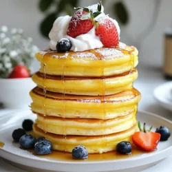 Um fluffige Japanische Soufflé-Pfannkuchen zu machen, brauchst du folgende Hauptzutaten: - 1 Tasse Allzweckmehl - 1/4 Tasse Zucker - 1 Teelöffel Backpulver - 1/2 Tasse Milch - 3 große Eier, getrennt - 1 Teelöffel Vanilleextrakt - 1 Esslöffel Pflanzenöl - Eine Prise Salz - Butter zum Einfetten der Pfanne Diese Zutaten sind wichtig für die richtige Konsistenz. Das Mehl gibt Struktur, während die Eier für die Luftigkeit sorgen. Zucker und Vanilleextrakt fügen Geschmack hinzu. Um deine Pancakes noch besser zu machen, kannst du folgende Toppings hinzufügen: - Schlagsahne - Frische Früchte - Ahornsirup Diese Extras bringen nicht nur Geschmack, sondern auch Farbe. Frische Früchte geben einen fruchtigen Kick, während die Schlagsahne eine cremige Textur bietet. Die Wahl der Zutaten macht einen großen Unterschied. - Mehl: Allzweckmehl ist am besten, da es die richtige Balance hat. - Zucker: Verwende feinen Zucker. Er löst sich gut auf und sorgt für eine gleichmäßige Süße. - Eier: Frische Eier geben mehr Volumen. Achte darauf, die Eier zu trennen. Das Eiweiß macht die Pancakes fluffig. - Milch: Vollmilch sorgt für einen reicheren Geschmack. Diese Zutaten sind die Basis für dein Pancake-Erlebnis. Wenn du sie richtig wählst, wirst du großartige Ergebnisse erzielen. {{ingredient_image_2}} Beginne mit einer großen Schüssel. Mische eine Tasse Allzweckmehl, 1/4 Tasse Zucker und 1 Teelöffel Backpulver. Rühre gut um, bis alles gleichmäßig ist. Diese Mischung ist die Basis für den leichten Teig. Du kannst sie beiseitestellen, während du die feuchten Zutaten vorbereitest. Nimm eine separate Schüssel. Gib 1/2 Tasse Milch, die drei Eigelbe, 1 Teelöffel Vanilleextrakt und 1 Esslöffel Pflanzenöl hinein. Rühre alles gut um, bis die Mischung schön glatt ist. Diese feuchte Mischung kommt später zu den trockenen Zutaten. Jetzt kommt der spannende Teil! In einer sauberen Schüssel schlage die drei Eiweiße mit einer Prise Salz. Schlage, bis sich steife Spitzen bilden. Das kann ein paar Minuten dauern. Sei vorsichtig, wenn du die Eiweiße in den Teig unterhebst. Mache das in drei Schritten. Rühre sanft, um die Luftigkeit zu bewahren. Der Teig wird leicht und fluffig sein. Heize eine antihaftbeschichtete Pfanne auf niedriger Hitze vor. Fette sie leicht mit Butter ein. Verwende einen Ringmold oder mache es frei Hand. Gib etwa 1/4 Tasse des Teigs in die Pfanne. Setze einen Deckel auf und backe die Pancakes 4-5 Minuten. Wenn die Unterseite goldbraun ist, wende sie vorsichtig. Setze den Deckel wieder auf und backe für weitere 4-5 Minuten. Wiederhole diesen Vorgang mit dem restlichen Teig. Serviere die Pancakes warm, gestapelt und garniert. Um die perfekte, luftige Konsistenz zu erreichen, ist das Schlagen der Eiweiße wichtig. Schlage die Eiweiße in einer sauberen Schüssel. Achte darauf, dass kein Eigelb hineinfällt. Das Eiweiß sollte steif sein und feste Spitzen bilden. Füge die geschlagenen Eiweiße dann vorsichtig in den Teig. Mische in drei Schritten, um die Luftigkeit zu bewahren. Zu starkes Rühren macht die Pancakes schwer. Die Temperatur der Pfanne spielt eine große Rolle. Eine zu heiße Pfanne kann die Pancakes außen verbrennen, bevor sie innen gar sind. Stelle die Hitze auf niedrig ein und lasse die Pfanne langsam vorheizen. Ein Tropfen Wasser sollte in der Pfanne tanzen, wenn sie bereit ist. Nutze Butter, um die Pfanne leicht einzufetten. So kleben die Pancakes nicht fest. Ein häufiger Fehler ist, zu viel Teig in die Pfanne zu geben. Verwende nur 1/4 Tasse pro Pancake. So kann der Teig gleichmäßig aufgehen. Ein weiterer Fehler ist das Wenden der Pancakes zu früh. Warte, bis die Unterseite goldbraun ist. Der Deckel hilft, die Hitze zu halten. So garen die Pancakes gleichmäßiger und besser durch. Pro Tipps Die richtige Hitze: Backe die Pfannkuchen bei niedriger Hitze, um sicherzustellen, dass sie gleichmäßig garen und nicht anbrennen. Eiweiß sorgfältig unterheben: Sei vorsichtig beim Unterheben des Eiweißes in den Teig, um die luftige Konsistenz der Pfannkuchen zu erhalten. Verwendung von Ringformen: Für gleichmäßige und hohe Pfannkuchen verwende Ringformen, um die Form während des Backens zu halten. Frische Toppings: Serviere die Pfannkuchen mit frischen Früchten oder Schlagsahne, um zusätzlichen Geschmack und Textur hinzuzufügen. {{image_4}} Du kannst die fluffigen japanischen Soufflé-Pfannkuchen ganz einfach variieren. Füge zum Teig zum Beispiel etwas Zitronen- oder Orangenschale hinzu. Das gibt den Pfannkuchen einen frischen, zitrusartigen Geschmack. Magst du Schokolade? Dann mische Kakaopulver in den Teig. Das gibt eine schöne Farbe und einen tollen Geschmack. Auch Gewürze wie Zimt oder Muskatnuss können eine leckere Note hinzufügen. Experimentiere ruhig mit verschiedenen Aromen, um deine Lieblingskombination zu finden. Für glutenfreie Pfannkuchen kannst du eine Mischung aus glutenfreiem Mehl verwenden. Reis- oder Mandelmehl sind gute Optionen. Du kannst auch spezielle glutenfreie Mehlmischungen kaufen. Diese sind oft schon gut abgestimmt für Backwaren. Achte darauf, die Menge an Flüssigkeit leicht anzupassen. Glutenfreies Mehl kann mehr oder weniger Flüssigkeit benötigen. Probiere es aus, um die richtige Konsistenz zu erzielen. Für vegane Soufflé-Pfannkuchen kannst du die Eier durch Leinsamen ersetzen. Mische dazu einen Esslöffel gemahlene Leinsamen mit drei Esslöffeln Wasser. Lass die Mischung einige Minuten ruhen, bis sie gelartig wird. Verwende pflanzliche Milch anstelle von Kuhmilch. Sojamilch oder Hafermilch sind gute Alternativen. Auch der Vanilleextrakt bleibt gleich. So kannst du leckere und fluffige Pfannkuchen genießen, die ganz ohne tierische Produkte auskommen. Wenn du Pfannkuchen übrig hast, lass sie zuerst abkühlen. Lege sie dann in einen luftdichten Behälter. Trenne die Schichten mit Backpapier. So kleben sie nicht zusammen. Du kannst sie bis zu drei Tage im Kühlschrank aufbewahren. Um die Reste wieder warm zu machen, benutze eine Pfanne oder die Mikrowelle. In der Pfanne erhitzt du sie bei niedriger Hitze. Wende sie nach ein paar Minuten um. In der Mikrowelle reicht eine Minute, aber decke die Pfannkuchen ab. So bleiben sie weich. Die Zutaten haben unterschiedliche Haltbarkeiten. Mehl hält sich bis zu einem Jahr, wenn es trocken bleibt. Zucker hat keine kurze Haltbarkeit, er bleibt lange gut. Eier sind im Kühlschrank etwa drei bis fünf Wochen haltbar. Milch sollte innerhalb einer Woche nach dem Öffnen verbraucht werden. Achte auf das Mindesthaltbarkeitsdatum, um Frische zu garantieren. Die Backzeit für die Pfannkuchen beträgt insgesamt etwa 8 bis 10 Minuten. Backe sie 4 bis 5 Minuten auf einer Seite, bis sie goldbraun sind. Wende sie dann vorsichtig und backe die andere Seite gleich lang. Ein Deckel hilft, die Hitze zu halten und die Pfannkuchen fluffig zu machen. Wenn deine Pfannkuchen nicht fluffig sind, könnte es an den geschlagenen Eiweißen liegen. Diese müssen steif geschlagen und vorsichtig unter den Teig gehoben werden. Achte darauf, die Luftigkeit nicht zu zerstören. Auch die Temperatur der Pfanne ist wichtig. Sie sollte niedrig sein, damit die Pfannkuchen gleichmäßig backen. Ja, du kannst die Pfannkuchen im Voraus zubereiten. Backe sie, lasse sie abkühlen und lagere sie in einem luftdichten Behälter im Kühlschrank. Zum Aufwärmen kannst du sie in der Mikrowelle oder in einer Pfanne bei niedriger Hitze erhitzen. Sie schmecken am besten frisch, aber auch aufgewärmt sind sie lecker. Zusammenfassend haben wir die wichtigen Zutaten und Tipps für fluffige Japanische Soufflé-Pfannkuchen behandelt. Du hast gelernt, wie du die trockenen und feuchten Zutaten perfekt kombinierst. Wir haben auch Variationen für jeden Geschmack erkundet. Denke daran, die Pfanne nicht zu heiß werden zu lassen, um luftige Pfannkuchen zu erhalten. Experimentiere mit Toppings und Lagermöglichkeiten, um deine Pfannkuchen zu genießen. Mit diesen Tipps wirst du sicher viel Freude beim Kochen haben. Probiere es aus und teile deine Ergebnisse!