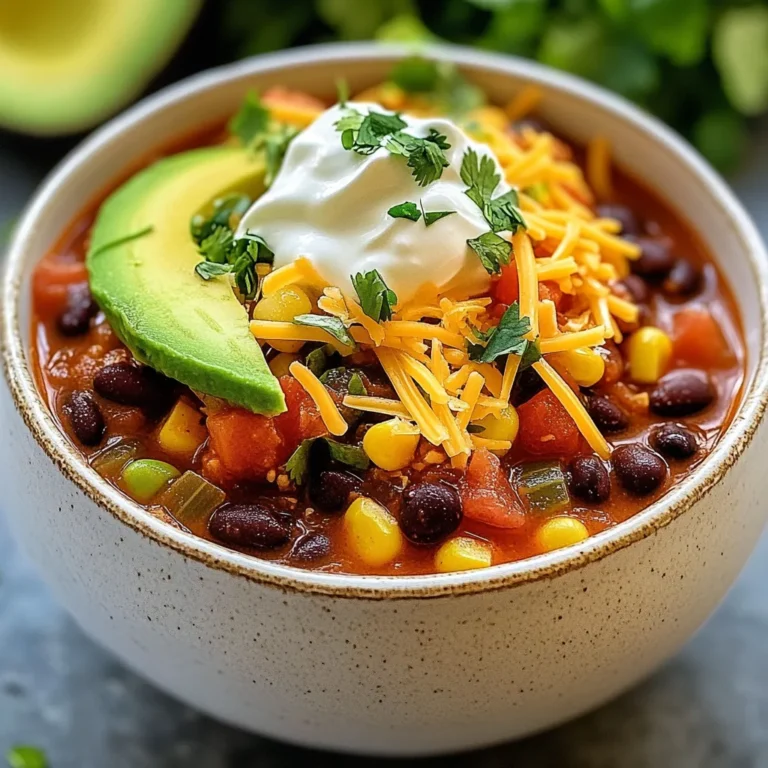- 450 g gemahlenes Truthahn- oder Rindfleisch - 1 Dose (425 g) schwarze Bohnen, abgetropft und abgespült - 1 Dose (425 g) Pintobohnen, abgetropft und abgespült - 1 Dose (425 g) Mais, abgetropft - 1 Dose (410 g) gewürfelte Tomaten mit grünen Chilischoten Die Hauptzutaten sind einfach zu finden. Das gemahlene Fleisch gibt der Suppe einen herzhaften Geschmack. Die Bohnen sorgen für Protein und Ballaststoffe. Mais bringt Süße, während die gewürfelten Tomaten eine schöne Säure hinzufügen. - 1 Päckchen (30 g) Taco-Gewürzmischung - 2 Knoblauchzehen, gehackt - Salz und Pfeffer nach Geschmack Die Gewürze sind der Schlüssel zu diesem Rezept. Taco-Gewürzmischung bringt die typischen Aromen. Knoblauch gibt Tiefe und Geschmack. Salz und Pfeffer runden das Ganze ab. - Geriebener Käse - Saure Sahne - Avocado - Tortilla-Chips - Koriander Die Toppings machen die Suppe noch besser. Geriebener Käse schmilzt und sorgt für Cremigkeit. Saure Sahne bringt Frische. Avocado fügt gesunde Fette hinzu. Tortilla-Chips geben einen schönen Crunch. Koriander bringt einen frischen Geschmack. {{ingredient_image_2}} Zuerst schneiden Sie die Zwiebel in kleine Würfel. Nehmen Sie eine Paprika und hacken Sie sie ebenfalls klein. Diese beiden Zutaten geben der Suppe viel Geschmack. Danach nehmen Sie zwei Knoblauchzehen und hacken sie fein. Knoblauch verleiht der Suppe ein tolles Aroma. Erhitzen Sie einen Esslöffel Olivenöl in einem großen Topf. Geben Sie die gewürfelte Zwiebel und die gehackte Paprika dazu. Sautieren Sie beides, bis es weich ist. Das dauert etwa fünf Minuten. Jetzt fügen Sie das gemahlene Truthahn- oder Rindfleisch hinzu. Zerbrechen Sie das Fleisch mit einem Löffel und bräunen Sie es gut. Dies dauert etwa sechs bis acht Minuten. Wenn das Fleisch gut gebräunt ist, streuen Sie die Taco-Gewürzmischung darüber. Rühren Sie gut um, damit das Fleisch die Gewürze aufnimmt. Gießen Sie dann einen Liter Gemüse- oder Hühnerbrühe in den Topf. Lassen Sie die Mischung sanft köcheln. Jetzt kommt der spannende Teil! Fügen Sie die schwarzen Bohnen, Pintobohnen, den Mais und die gewürfelten Tomaten hinzu. Rühren Sie alles gut um. Lassen Sie die Suppe für 20 bis 25 Minuten köcheln. So verbinden sich die Aromen perfekt. Nach Belieben können Sie mit Salz und Pfeffer abschmecken. Um die beste Konsistenz für deine Loaded Taco Soup zu bekommen, achte auf die Brühe. - Anpassung der Brühenmenge: Zu viel Brühe macht die Suppe dünn. Wenn du eine dickere Suppe willst, beginne mit weniger Brühe. - Anpassen der Kochzeit: Länger kochen hilft, die Aromen zu verbinden. Achte darauf, nicht zu lange zu kochen, um die Bohnen nicht matschig zu machen. Frische Kräuter und Gewürze bringen deine Suppe zum Leben. - Verwendung frischer Kräuter: Koriander oder Petersilie geben einen frischen Geschmack. Füge sie kurz vor dem Servieren hinzu. - Zusätzliche Gewürze hinzufügen: Ein Hauch von Paprika oder Kreuzkümmel verstärkt den Geschmack. Probiere auch etwas Limettensaft für Frische. Das richtige Servieren macht einen großen Unterschied. - Serviertipp für besondere Anlässe: Stelle die Toppings auf den Tisch. So kann jeder nach seinem Geschmack wählen. - Kombination mit Beilagen: Tortilla-Chips passen perfekt dazu. Du kannst auch Reis oder einen frischen Salat servieren. Pro Tipps Fleischoptionen: Verwenden Sie für eine magerere Version der Suppe gemahlenes Truthahn oder Hühnchen anstelle von Rindfleisch. Gemüsevariationen: Fügen Sie zusätzliches Gemüse wie Zucchini oder Karotten hinzu, um die Nährstoffe zu erhöhen und den Geschmack zu variieren. Vorbereitung im Voraus: Bereiten Sie die Suppe im Voraus zu und lassen Sie sie über Nacht im Kühlschrank ziehen, damit sich die Aromen intensiver entfalten können. Würze nach Geschmack: Passen Sie die Menge der Taco-Gewürzmischung an Ihren persönlichen Geschmack an – mehr Gewürz für eine schärfere Suppe! {{image_4}} Für eine vegetarische Variante der Loaded Taco Soup benutze pflanzliches Hack. Es gibt viele gute Marken, die sich gut eignen. Du kannst auch zusätzliche Bohnen oder Linsen hinzufügen. Diese sorgen für mehr Protein und machen die Suppe sättigender. Wenn du es scharf magst, füge frische Jalapeños hinzu. Schneide sie klein und rühre sie in die Suppe. Außerdem kannst du scharfe Taco-Gewürze verwenden. So wird die Suppe noch würziger und voller Geschmack. Die Toppings machen die Suppe besonders. Du kannst Feta oder Guacamole verwenden, um einen cremigen Geschmack zu erzielen. Auch Salsa kannst du variieren, um die Frische zu betonen. Probiere verschiedene Kombinationen aus, um deinen Favoriten zu finden! Um die Loaded Taco Soup frisch zu halten, sollten Sie Folgendes beachten: - Kühlen und Einfrieren: Lassen Sie die Suppe vollständig abkühlen. Füllen Sie sie dann in luftdichte Behälter. Sie können die Suppe bis zu drei Monate einfrieren. Achten Sie darauf, genügend Platz im Behälter zu lassen, da die Suppe beim Einfrieren ausdehnt. - Haltbarkeit im Kühlschrank: Im Kühlschrank bleibt die Suppe etwa drei bis vier Tage frisch. Stellen Sie sicher, dass Sie sie in einem gut verschlossenen Behälter aufbewahren, um Gerüche zu vermeiden. Wenn Sie Ihre Suppe genießen möchten, gibt es einfache Möglichkeiten: - Mikrowelle oder Herd verwenden: Um die Suppe in der Mikrowelle aufzuwärmen, geben Sie eine Portion in eine mikrowellengeeignete Schüssel. Decken Sie sie locker ab und erhitzen Sie sie für 2-3 Minuten. Rühren Sie einmal um, um eine gleichmäßige Wärme zu gewährleisten. - Wenn Sie den Herd verwenden, geben Sie die Suppe in einen Topf und erhitzen Sie sie bei mittlerer Hitze. Rühren Sie gelegentlich um, bis sie heiß ist. Dies dauert etwa 5-10 Minuten. Frische Zutaten sind wichtig für den Geschmack. Hier sind einige Tipps zur optimalen Lagerung: - Gemüse lagern: Halten Sie Zwiebeln und Paprika an einem kühlen, trockenen Ort. Frisch gehalten, bleiben sie länger knackig. - Bohnen und Mais: Wenn Sie Dosen verwenden, stellen Sie sicher, dass sie gut verschlossen sind. Lagern Sie geöffnete Dosen im Kühlschrank und verbrauchen Sie sie innerhalb weniger Tage. - Frischer Knoblauch: Bewahren Sie ihn an einem trockenen Ort ohne direkte Sonne auf. So bleibt er länger frisch. Die Loaded Taco Soup bleibt frisch für etwa drei bis vier Tage im Kühlschrank. Achte darauf, die Suppe in einem luftdichten Behälter zu lagern. So vermeidest du, dass die Aromen verloren gehen oder die Suppe einen unangenehmen Geruch annimmt. Wenn du die Suppe länger aufbewahren möchtest, solltest du sie besser einfrieren. Ja, du kannst die Suppe einfrieren. Fülle die Suppe in gefriergeeignete Behälter. Lass etwas Platz im Behälter, da sich die Suppe beim Einfrieren ausdehnt. Wenn du die Suppe auftauen möchtest, lege sie über Nacht in den Kühlschrank. Du kannst sie auch in der Mikrowelle auftauen. Erhitze sie in einem Topf bei mittlerer Hitze, bis sie warm ist. Ich empfehle, die Loaded Taco Soup mit verschiedenen Beilagen zu servieren. Hier sind einige tolle Optionen: - Tortilla-Chips für den Crunch - Geriebener Käse, der schmelzen kann - Avocado für eine cremige Note - Saure Sahne für etwas Frische - Frischer Koriander für zusätzlichen Geschmack Diese Beilagen machen die Suppe noch leckerer und geben jedem Bissen einen besonderen Kick! Diese Rezeptanleitung gibt dir ein einfaches und leckeres Gericht an die Hand. Du hast gelernt, was die Hauptzutaten sind und wie du sie Schritt für Schritt zubereitest. Die Suppe ist vielseitig und kann mit unterschiedlichen Toppings oder Variationen angepasst werden. Sie schmeckt nicht nur gut, sondern lässt sich auch gut lagern. Probiere verschiedene Optionen aus und finde deinen eigenen Lieblingsgeschmack. So bereitest du im Handumdrehen eine köstliche Mahlzeit zu.