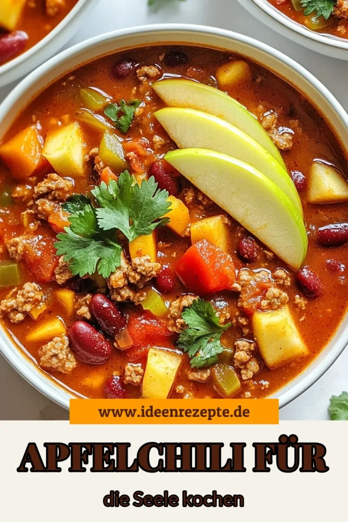 Entdecke dieses köstliche Apfel-Hühnchen-Chili, ein gesundes Chili mit Äpfeln, das dein Wochenende aufpeppt! Mit gemahlenem Hühnchen, knackigen Äpfeln und herzhaften Kidneybohnen ist dieses einfache Chili Rezept perfekt für die ganze Familie. Ideal für kalte Tage und einfach zuzubereiten. Probiere es aus und bringe Abwechslung auf den Tisch! Lass dir dieses Rezept nicht entgehen! #ApfelHühnchenChili #gesundesChiliMitÄpfeln #einfachesChiliRezept #gemahlenesHühnchenRezept