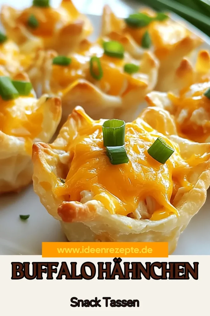 Entdecken Sie das köstliche Rezept für Buffalo Chicken Wonton Cups! Diese einfachen Appetizer sind der perfekte Snack für Partys und kombinieren zartes Buffalo-Hähnchen mit knusprigen Wonton-Blätter. Ideal für jeden Anlass, werden diese Wonton-Rezepte garantiert alle begeistern. Versuchen Sie es selbst und bringen Sie Abwechslung auf Ihren Snacktisch! Holen Sie sich das Rezept und genießen Sie sensationelle Geschmackserlebnisse! #BuffaloChicken #WontonRezept #SnacksFürPartys #EinfacheAppetizer