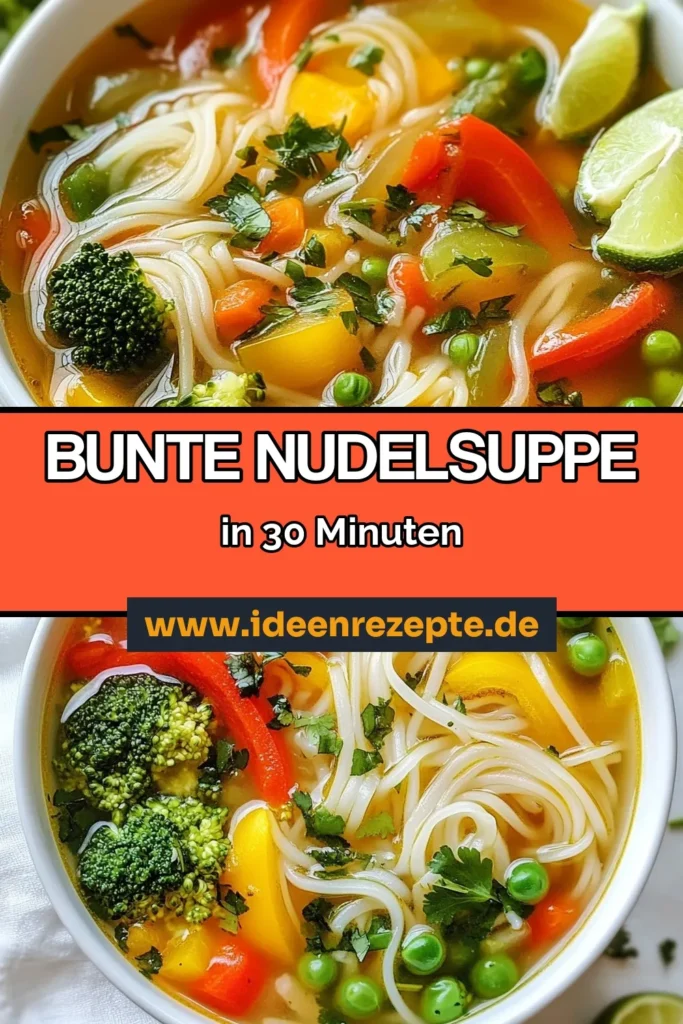 Entdecken Sie das köstliche Rezept für Regenbogen-Gemüse-Nudelsuppe! Diese gesunde Gemüsesuppe kombiniert die perfekten Aromen mit Reisnudeln für eine einfache Suppe mit Gemüse, die in nur 30 Minuten zubereitet ist. Ideal für Vegetarier und gesundheitsbewusste Genießer. Holen Sie sich jetzt die Schritte für Ihre neue Lieblingsgerichte! Speichern Sie dieses Rezept für Ihre nächste Kocharena. #RegenbogenGemüseNudelsuppe #VegetarischeNudelsuppe #ReisnudelnRezept #GesundeGemüsesuppe