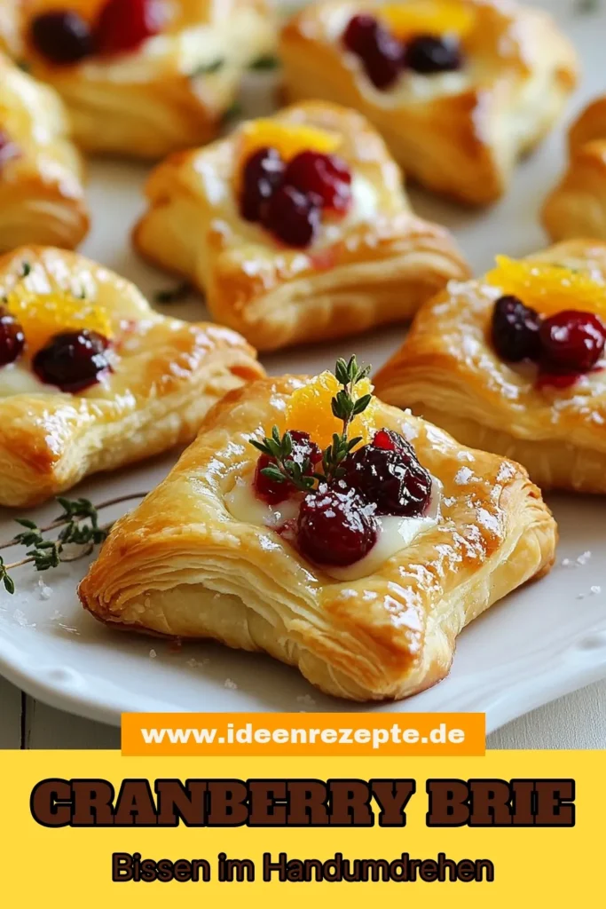 Entdecken Sie dieses leckere Blätterteig Rezept für Cranberry Brie Bissen, perfekt als einfache Snacks mit Brie für Ihre Feierlichkeiten. Diese Käsehäppchen mit Cranberries sind im Handumdrehen zubereitet und begeistern jeden Gaumen. Ideal für Ihre Feiertagsrezepte mit Käse! Probieren Sie es aus und beeindrucken Sie Ihre Gäste. Speichern Sie das Rezept für Ihre nächste Feier! #CranberryBrieBissen #BlätterteigRezept #Käsehäppchen #einfacheSnacks