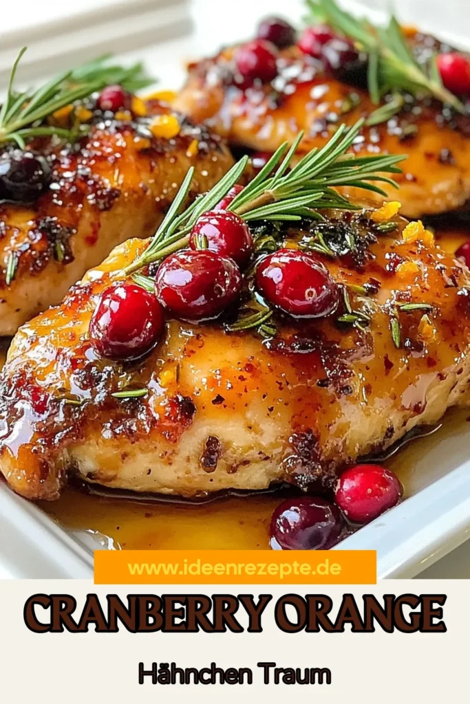 Entdecken Sie unser köstliches Cranberry-Orangen-Hühnchen! Dieses Festliche Hühnergericht kombiniert die süße Glasierte Hühnerbrust mit Cranberries, Honig und Ingwer für ein unvergleichliches Geschmackserlebnis. Perfekt für besondere Anlässe oder ein einfaches Abendessen. Lesen Sie das vollständige Hühnerrezept und verwöhnen Sie Ihre Familie mit einem schnellen, einfachen Hühnerrezept. Jetzt ausprobieren und speichern! #CranberryOrangenHühnchen #FestlicheKüche #Hühnerrezepte #EinfacheRezepte
