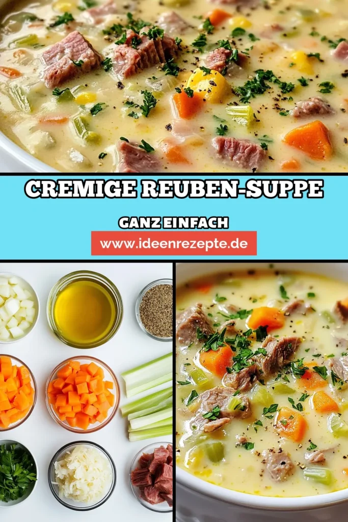 Entdecken Sie dieses köstliche Rezept für eine cremige Reuben-Suppe, die perfekt für jede Gelegenheit ist. Diese Sauerkraut-Suppe kombiniert herzhaftes Corned Beef und schmelzenden Schweizer Käse zu einem unwiderstehlichen Geschmackserlebnis. Bereiten Sie schnell Ihr neues Lieblingsgericht zu! Probieren Sie unser cremige Suppe Rezept und genießen Sie jede Löffel. Speichern Sie das Rezept und teilen Sie es mit Freunden! #ReubenSuppe #CremigeSuppeRezept #SauerkrautSuppe #CornedBeefRezept