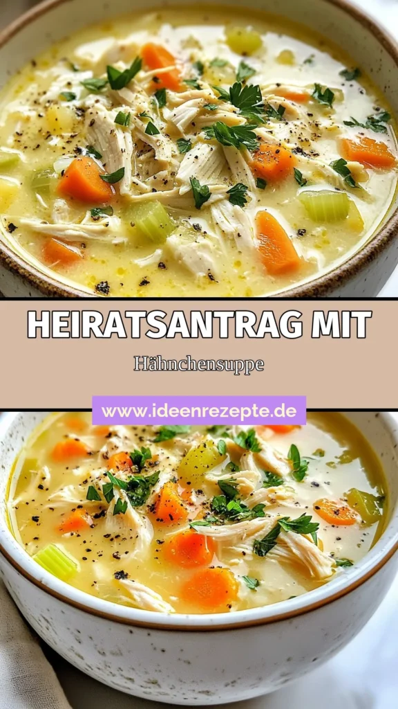 Entdecken Sie die köstliche Marry Me Chicken Suppe, die alle mit ihrer cremigen Hühnersuppe begeistern wird! Dieses einfache Hähnchen-Suppen-Rezept mit saftiger Hähnchenbrust ist perfekt für gemütliche Abende. Mit frischem Gemüse und aromatischen Kräutern wird diese Hühnersuppe zum Highlight jeder Mahlzeit. Probieren Sie es aus und lassen Sie sich verführen! Speichern Sie das Rezept für fröhliche Kochmomente. #HähnchenSuppe #MarryMeChicken #einfacheHühnersuppe #RezeptFürHähnchenbrust