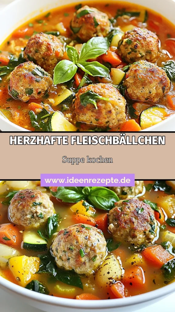 Entdecken Sie das Rezept für eine köstliche italienische Fleischbällchen-Suppe! Diese herzhafte Suppe mit Hackfleisch, frischem Gemüse und Orzo-Nudeln ist einfach zuzubereiten und perfekt für jede Gelegenheit. Genießen Sie die Aromen Italiens in jeder Schüssel. Holen Sie sich unser einfaches italienisches Suppenrezept und überzeugen Sie sich selbst! Speichern Sie es für Ihr nächstes Abendessen! #Fleischbällchen #italienischeSuppe #Orzo #leckeresEssen