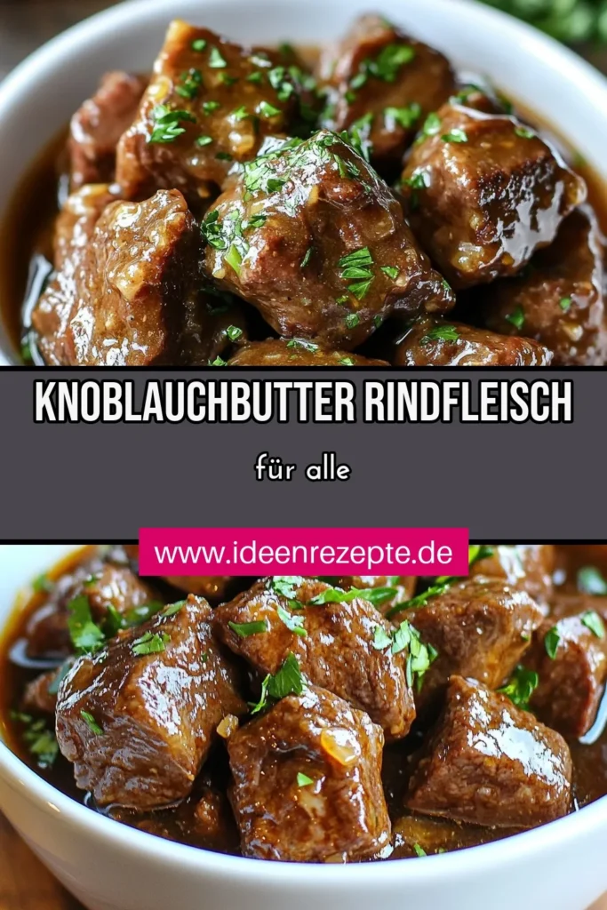 Entdecken Sie unser köstliches Rezept für Knoblauchbutter Rindfleisch, das perfekt für langsames Kochen ist. Diese zarten Rindfleischstückchen mit Knoblauch sind die ideale Ergänzung zu Ihren Eintopf Rezepten. Einfach im Slow Cooker zubereitet, bringen Sie Aromen auf ein neues Level. Genießen Sie eine herzhafte Mahlzeit, die Ihre ganze Familie lieben wird. Probieren Sie es aus und speichern Sie das Rezept! #KnoblauchbutterRindfleisch #LangsamesKochenRindfleisch #EintopfRezepte #SlowCookerRindfleisch