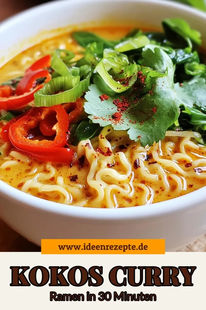 Entdecke unser Rezept für würzige Kokos-Curry-Ramen, ein einfaches und schnelles veganes Curry-Rezept, das deine Geschmacksknospen begeistern wird. Diese asiatische Rezeptidee kombiniert Ramen-Nudeln mit cremiger Kokosmilch und erfrischendem Gemüse. Perfekt für eine schnelle Ramen-Zubereitung am Abend. Probiere es aus und lass dich inspirieren! Speichere das Rezept für später! #KokosCurryRamen #WürzigesNudelgericht #AsiatischeRezeptideen #SchnelleRamenZubereitung