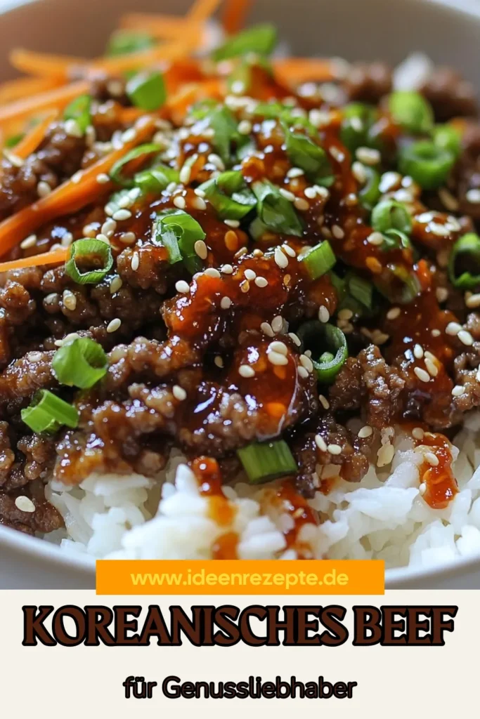 Entdecke dein neues Lieblings Rinderhackfleisch Rezept mit diesen köstlichen koreanischen Beef Schalen! Perfekt für ein schnelles Abendessen, vereint dieses asiatische Küche Rezept Aromen von Sojasauce, Sesamöl und frischem Gemüse. In nur 25 Minuten zauberst du ein einfaches und gesundes Gericht für die ganze Familie. Probiere es jetzt aus und lass dich von den Aromen der koreanischen Küche verzaubern! #KoreanischeBeefSchalen #RinderhackfleischRezept #AsiatischeKüche #SchnellesAbendessen