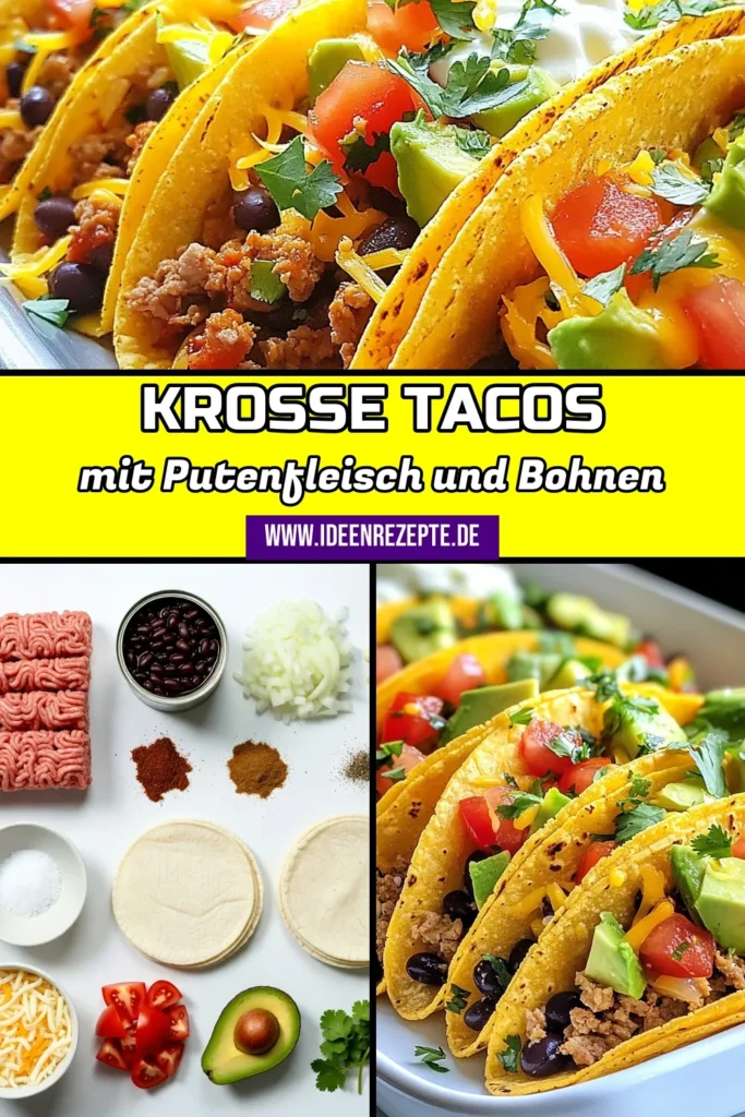 Entdecken Sie unser köstliches Taco-Rezept mit schwarzen Bohnen und knusprigen Maistortillas! Diese gebackenen Puten-Tacos sind die perfekte gesunde Taco-Füllung für ein schnelles Abendessen. Genießen Sie die einfache Taco-Zubereitung, die allen schmeckt. Diese Tacos sind vollgepackt mit Geschmack und Nährstoffen. Probieren Sie es aus und entdecken Sie den Unterschied! Speichern Sie dieses Rezept für später. #Tacos #HealthyEating #TacoRecipe #PutenTacos