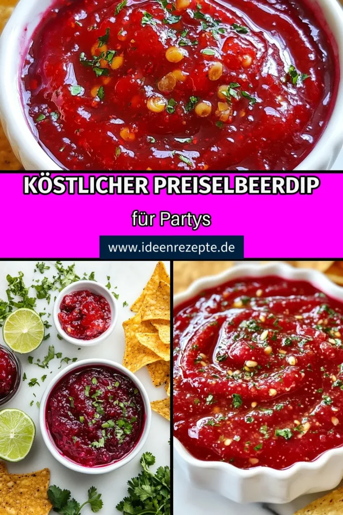 Entdecken Sie unser köstliches Cranberry Dip Rezept! Dieser Paprika Gelee Dip kombiniert Preiselbeeren und Frischkäse für einen einfachen Dip mit Frischkäse, der perfekt zu Tortilla Chips Dip passt. Süß-salziger Dip, der Ihre Gäste begeistern wird. Ideal für Partys oder als Snack. Probieren Sie dieses einfache Rezept und genießen Sie die erfrischenden Aromen. Jetzt speichern und nachmachen! #CranberryDip #PaprikaGelee #TortillaChips #einfacherDip