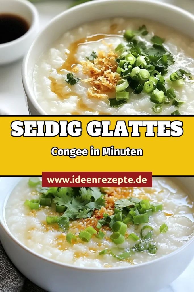 Entdecke wie du ein cremiges chinesisches Congee zubereiten kannst! Mit diesem Jasminreis Rezept startet dein Tag gesund und lecker. Ideal für ein gesundes Frühstück oder als belebende Mahlzeit. Verfeinere dein Congee mit Hähnchen für extra Protein und Geschmack. Lass dich von den aromatischen Zutaten wie Ingwer und Sesamöl begeistern. Probiere es aus und speichere das Rezept für deine nächste Kochsession! #chinesischesCongee #JasminreisRezept #gesundesFrühstück #CongeemitHähnchen