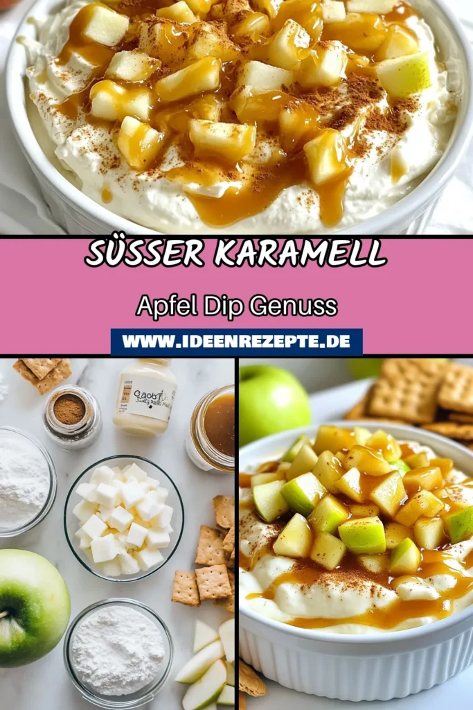 Entdecke unseren köstlichen Karamellisierte Apfel-Cheesecake-Dip! Dieses einfache Apfel Dip Rezept kombiniert cremigen Frischkäse mit saftigen Äpfeln und einer leckeren Karamellsauce. Perfekt als Dessert Dip mit Äpfeln, wird er deine Gäste begeistern! Bereite diesen unwiderstehlichen Karamell Apfel Dip in nur 15 Minuten zu und serviere ihn mit Graham-Crackern oder frischen Apfelspalten. Probiere es aus und teile dein Ergebnis! #DessertDip #ApfelDipRezept #KaramellApfelDip #FrischkäseDipMitApfel