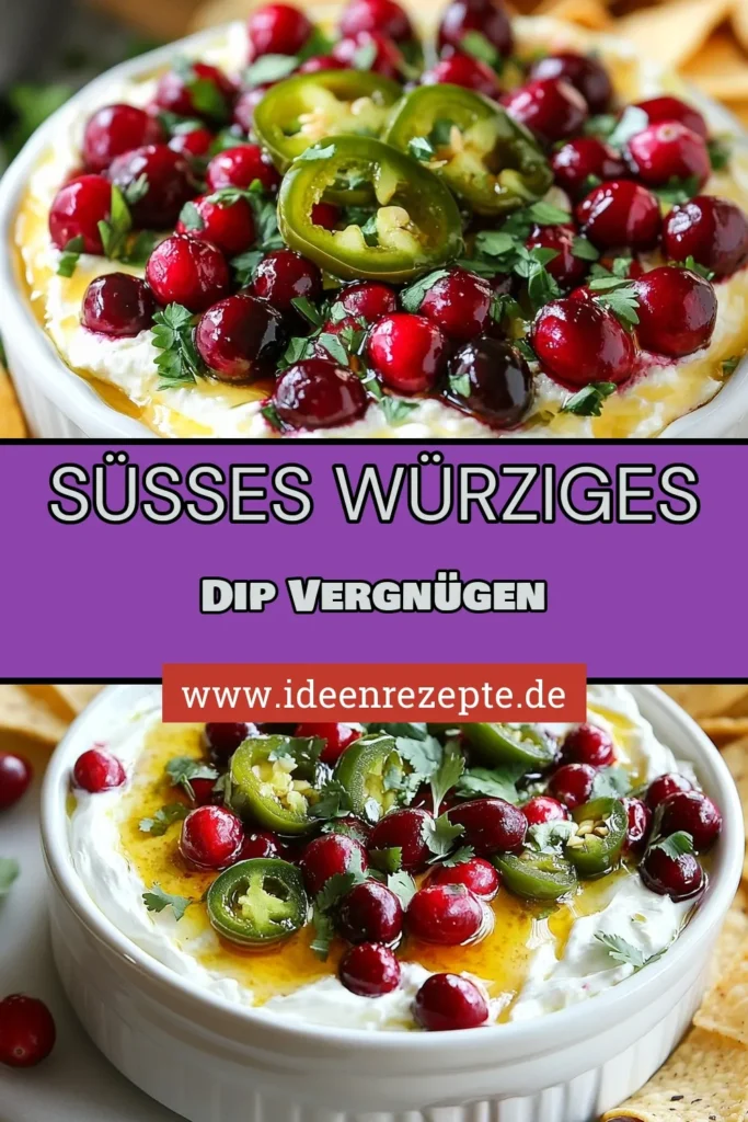 Entdecken Sie unser leckeres Cranberry-Jalapeño-Dip Rezept, ideal für Ihre nächste Party! Dieser würzige Dip für Partys kombiniert die süße Note von Cranberries mit der Schärfe von Jalapeños und ist ein einfaches Dip-Rezept mit Frischkäse, das jeden begeistert. Perfekt mit Tortilla-Chips oder Crackern. Probieren Sie diesen scharfen und süßen Dip aus und beeindrucken Sie Ihre Gäste! Speichern und genießen! #CranberryJalapeñoDip #DipRezept #PartySnack #SüßUndScharf