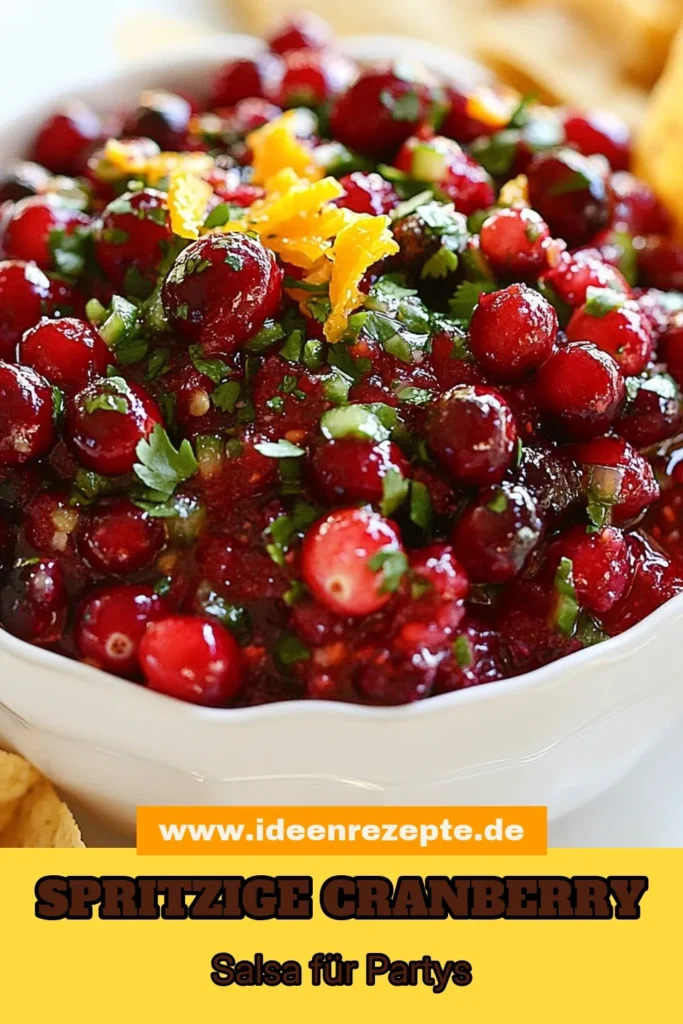 Entdecken Sie unser köstliches Cranberry-Salsa Rezept, das Ihre Party aufpeppen wird! Diese spritzige Salsa kombiniert frische Cranberries mit sonniger Orange und einer feurigen Jalapeño für das perfekte Geschmackserlebnis. Mit einfacher Salsa Zubereitung gelingt Ihnen dieser fruchtige Genuss im Handumdrehen. Perfekt als Dip oder Topping – probieren Sie es jetzt aus und bringen Sie Farbe auf Ihren Tisch! #CranberrySalsa #SalsaMitJalapeño #EinfacheSalsa #FrischeCranberries verwenden