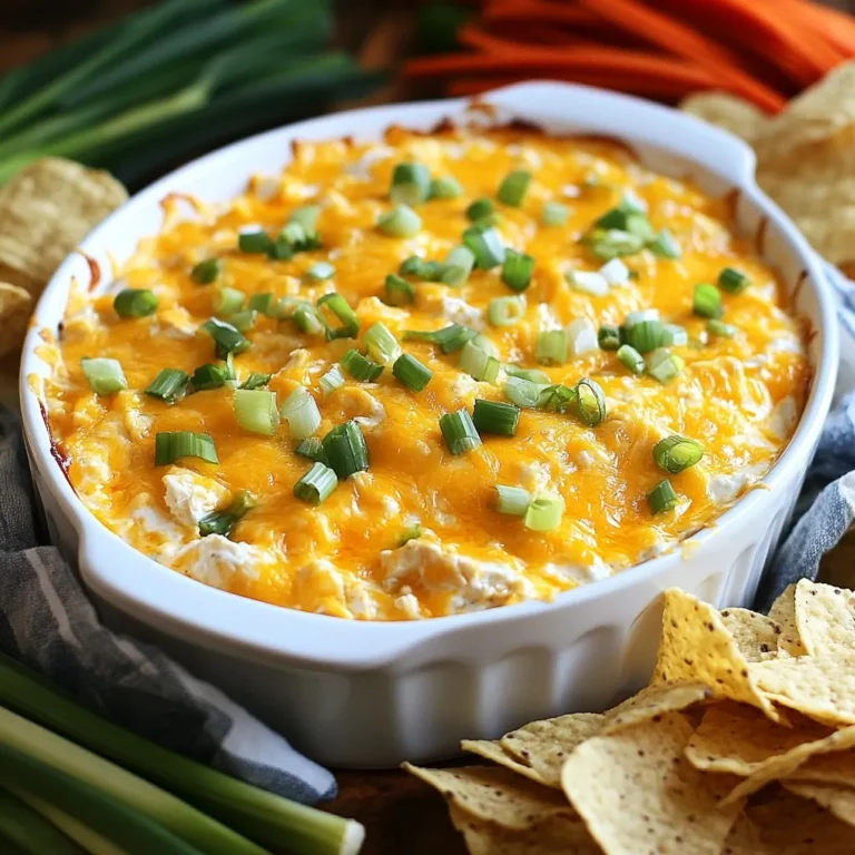 Für diesen scharfen und cremigen Dip brauchen Sie: - 2 Tassen gekochtes, zerrissenes Hähnchenfleisch - 1 Tasse Frischkäse, weich - 1/2 Tasse griechischer Joghurt - 1/2 Tasse Buffalo-Sauce (nach Geschmack anpassen) - 1 Tasse geriebener Cheddar-Käse - 1/2 Tasse gehackte Frühlingszwiebeln - 1/2 Teelöffel Knoblauchpulver - Salz und Pfeffer nach Geschmack - Tortilla-Chips oder Gemüsesticks zum Servieren Um den Dip zuzubereiten, benötigen Sie: - Eine große Rührschüssel - Ein Schneebesen oder Löffel zum Mischen - Eine Auflaufform - Ein Herd oder Ofen zum Backen Achten Sie beim Kauf der Zutaten auf Qualität. Frischkäse sollte weich und cremig sein. Der griechische Joghurt sollte ungesüßt sein, um den Geschmack zu verbessern. Wählen Sie eine Buffalo-Sauce, die Ihnen gefällt, um den Dip nach Ihrem Geschmack anzupassen. Verwenden Sie frische Frühlingszwiebeln für mehr Geschmack und Farbe. Gekochtes Hähnchen können Sie selbst zubereiten oder im Laden kaufen. {{ingredient_image_2}} Heizen Sie Ihren Ofen auf 175°C vor. Das dauert nur ein paar Minuten. Während der Ofen heizt, können Sie die Zutaten vorbereiten. So sparen Sie Zeit und alles läuft glatt. Nehmen Sie eine große Schüssel. Geben Sie den weichen Frischkäse, den griechischen Joghurt und die Buffalo-Sauce hinein. Mischen Sie alles gut, bis es schön glatt ist. Diese Basis gibt dem Dip seinen tollen Geschmack. Fügen Sie das zerrissene Hähnchenfleisch hinzu. Dann kommen das Knoblauchpulver, die Hälfte des geriebenen Cheddar-Käses und die Hälfte der gehackten Frühlingszwiebeln dazu. Rühren Sie alles gründlich um. So verteilt sich der Geschmack gleichmäßig im Dip. Übertragen Sie die Mischung in eine Auflaufform. Streichen Sie sie gleichmäßig aus. Bestreuen Sie die Oberfläche mit dem restlichen geriebenen Cheddar-Käse. Backen Sie den Dip für etwa 20-25 Minuten. Er ist fertig, wenn der Käse schön geschmolzen und blubbernd ist. Lassen Sie ihn 5 Minuten ruhen. So bleibt der Dip warm und lecker. - Do: Verwenden Sie gekochtes, zerrissenes Hähnchen. Das sorgt für die beste Textur. - Do: Mischen Sie die Zutaten gut. So wird der Dip cremig und lecker. - Don't: Überbacken Sie den Dip nicht zu lange. Sonst wird der Käse zäh. - Don't: Lassen Sie den Dip nicht länger als 5 Minuten ruhen. Er schmeckt warm am besten. - Beginnen Sie mit 1/2 Tasse Buffalo-Sauce. Das ist eine gute Basis. - Fügen Sie mehr Sauce hinzu, wenn Sie es schärfer mögen. - Für weniger Schärfe, verwenden Sie milde Sauce oder mischen Sie mit Joghurt. - Experimentieren Sie mit verschiedenen Marken von Buffalo-Sauce. Der Geschmack kann variieren. - Servieren Sie den Dip in einer schönen Auflaufform. Das sieht toll aus. - Arrangieren Sie Tortilla-Chips rund um die Form. Das macht es einladend. - Fügen Sie frische Gemüsesticks hinzu. Karotten und Sellerie passen gut. - Streuen Sie vor dem Servieren mehr Frühlingszwiebeln oben drauf. Das sieht frisch aus. Pro Tipps Wählen Sie die richtige Buffalo-Sauce: Probieren Sie verschiedene Marken aus, um die für Ihren Geschmack perfekte Schärfe und Würze zu finden. Käsevariationen: Experimentieren Sie mit verschiedenen Käsesorten wie Gouda oder Monterey Jack, um dem Dip eine neue Geschmacksnote zu verleihen. Vorbereitung im Voraus: Bereiten Sie den Dip am Vortag zu und stellen Sie ihn im Kühlschrank kalt. Backen Sie ihn am Serviertag direkt vor dem Servieren. Gesunde Beilagen: Servieren Sie den Dip mit Gemüsesticks wie Karotten, Sellerie und Paprika für eine gesunde und bunte Präsentation. {{image_4}} Wenn Sie auf Frischkäse verzichten möchten, gibt es tolle Alternativen. Griechischer Joghurt ist eine gute Wahl. Er hat weniger Fett und viel Protein. Auch Quark eignet sich gut. Beide geben Ihrem Dip eine cremige Konsistenz. Für eine vegetarische Variante können Sie das Hähnchen durch schwarze Bohnen ersetzen. Pürieren Sie die Bohnen für eine glatte Textur. Fügen Sie geröstete Paprika oder Spinat hinzu, um den Geschmack zu verbessern. Das verleiht Ihrer Mischung mehr Farbe und Gesundheit. Überraschen Sie Ihre Gäste mit besonderen Zutaten! Fügen Sie zerbröckelten Feta-Käse oder Jalapeños hinzu. Diese Zutaten bringen einen tollen Kick in den Dip. Auch eine Prise geräuchertes Paprikapulver kann den Geschmack intensivieren. Experimentieren Sie mit verschiedenen Kräutern wie Schnittlauch oder Petersilie. Das gibt Ihrem Dip eine frische Note. Um den Buffalo Chicken Dip richtig zu lagern, lassen Sie ihn zuerst abkühlen. Verwenden Sie dann einen luftdichten Behälter. So bleibt der Geschmack frisch. Wenn Sie den Dip aufbewahren, können Sie ihn bis zu drei Tage im Kühlschrank halten. Achten Sie darauf, ihn gut abzudecken, damit er nicht austrocknet. Wenn Sie den Dip wiedererwärmen möchten, tun Sie dies vorsichtig. Heizen Sie den Ofen auf 175°C vor. Geben Sie den Dip in eine Auflaufform und decken Sie ihn mit Alufolie ab. Dies hilft, das Austrocknen zu verhindern. Backen Sie ihn für etwa 15-20 Minuten, bis er warm ist. Rühren Sie zwischendurch um, damit er gleichmäßig erhitzt wird. Im Kühlschrank hält sich der Buffalo Chicken Dip gut für bis zu drei Tage. Wenn Sie ihn länger aufbewahren möchten, können Sie ihn auch einfrieren. In einem gefrierfreundlichen Behälter bleibt der Dip bis zu drei Monate frisch. Denken Sie daran, ihn vor dem Servieren über Nacht im Kühlschrank aufzutauen und dann wie oben beschrieben zu erwärmen. Du kannst den Buffalo Chicken Dip bis zu fünf Tage im Kühlschrank aufbewahren. Stelle sicher, dass du ihn in einem luftdichten Behälter lagerst. Wenn du ihn länger aufbewahren möchtest, friere ihn ein. So bleibt der Geschmack frisch. Beim Auftauen solltest du ihn über Nacht im Kühlschrank lassen, bevor du ihn wieder erwärmst. Ja, gefrorenes Hähnchen ist eine gute Option. Stelle sicher, dass du es vollständig auftauen lässt, bevor du es zerrisst. Dies sorgt für eine gleichmäßige Textur im Dip. Du kannst das Hähnchen auch in der Mikrowelle schnell auftauen, wenn du es eilig hast. Dieser Dip schmeckt toll mit Tortilla-Chips oder Gemüsesticks. Karotten, Sellerie und Paprika sind ausgezeichnete Optionen. Du kannst auch Crackers oder Brotsticks verwenden. Für eine festliche Anrichtung platziere den Dip in der Mitte und umrahme ihn mit den Snacks. So sieht es ansprechend aus und jeder kann leicht zugreifen. Buffalo Chicken Dip ist eine tolle Wahl für jede Feier. Wir haben die besten Zutaten, Utensilien und Tipps behandelt, um diesen Dip zuzubereiten. Die Schritt-für-Schritt-Anleitung hilft dir, die perfekte Basis zu machen. Du kannst die Schärfe anpassen und kreative Varianten ausprobieren. Vergiss nicht die richtigen Aufbewahrungshinweise, damit der Dip frisch bleibt. Letztendlich ist dieser Dip ein Hit. Probiere es aus und teile ihn mit Freunden!