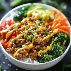 Für die Bang Bang Turkey Rice Bowls brauchst du: - 450 g gemahlenes Truthahnfleisch - 480 ml gekochter Jasminreis - 150 g Brokkoliröschen - 1 rote Paprika, in Scheiben geschnitten - 1 Karotte, in dünne Streifen geschnitten - 2 Frühlingszwiebeln, gehackt Diese Zutaten bilden die Basis für dein Gericht. Das gemahlene Truthahnfleisch sorgt für eine gute Proteinquelle. Der Jasminreis gibt dir eine leckere Grundlage. Frisches Gemüse bringt Farbe und Nährstoffe in deine Schüssel. Für den besonderen Geschmack brauchst du: - 60 ml Mayonnaise - 30 ml süße Chilisauce - 15 ml Sriracha-Sauce (nach Geschmack anpassen) - 15 ml Sojasauce - 15 ml Limettensaft - Salz und Pfeffer nach Geschmack Die Bang Bang Sauce ist das Herzstück. Sie macht das Gericht cremig und pikant. Du kannst die Sriracha-Sauce nach deinem Geschmack anpassen. So wird das Gericht genau richtig für dich. Frische Zutaten machen dein Gericht noch besser. Hier sind einige Ideen: - Füge frische Kräuter wie Koriander oder Basilikum hinzu. - Verwende Zucchini oder Erbsen für mehr Farbe und Textur. - Du kannst auch Avocado oder Mango für eine süße Note probieren. Diese frischen Zutaten bringen Abwechslung und machen dein Essen noch gesünder. So wird jede Schüssel zu einem kleinen Kunstwerk. {{ingredient_image_2}} Um die Bang Bang Sauce zu machen, brauchst du eine mittelgroße Schüssel. Gib die Mayonnaise, süße Chilisauce, Sriracha, Sojasauce und Limettensaft hinein. Mische alles gut, bis es eine glatte Sauce ergibt. Stelle die Sauce dann beiseite. Diese Sauce bringt viel Geschmack in das Gericht. Nimm eine große Pfanne und erhitze sie bei mittlerer Hitze. Füge das gemahlene Truthahnfleisch hinzu. Brate es für 5 bis 7 Minuten. Zerteile das Fleisch mit einem Holzlöffel, bis es gleichmäßig gebräunt ist. Würze es mit Salz und Pfeffer. Das Fleisch sollte gut durchgegart sein, bevor du das Gemüse hinzufügst. Während das Truthahnfleisch brät, dampfe die Brokkoliröschen. Sie sollten leuchtend grün und zart sein, was etwa 4 bis 5 Minuten dauert. Nachdem das Truthahnfleisch gebräunt ist, gib die geschnittene rote Paprika und die Karottenstreifen in die Pfanne. Koche das Gemüse für 3 bis 4 Minuten. Es sollte knackig und zart sein. Mische das Gemüse dann gut mit dem Truthahnfleisch. Um die Bang Bang Turkey Rice Bowls leichter zu machen, nutzen Sie weniger Mayonnaise. Sie können griechischen Joghurt statt Mayonnaise verwenden. Er gibt einen cremigen Geschmack, ist aber gesünder. Verwenden Sie auch mageres Truthahnfleisch. Das reduziert das Fett und macht das Gericht leichter. Sriracha kann das Gericht scharf oder mild machen. Beginnen Sie mit einer kleinen Menge. Fügen Sie mehr hinzu, wenn Sie es schärfer mögen. Die richtige Menge ist wichtig, um den Geschmack nicht zu überdecken. Probieren Sie es aus, bis Sie die perfekte Balance finden. Garnierungen machen Ihr Gericht bunter und interessanter. Frühlingszwiebeln und Sesamsamen sind perfekt. Sie geben einen schönen Crunch und frischen Geschmack. Für Beilagen passen gedämpftes Gemüse oder ein einfacher grüner Salat gut dazu. Diese Beilagen ergänzen die Schalen perfekt. Pro Tipps Frisches Gemüse: Verwenden Sie frisches Gemüse für den besten Geschmack und die beste Textur. Es sorgt dafür, dass Ihre Schalen knackig und lebendig sind. Bang Bang Sauce anpassen: Passen Sie die Schärfe der Bang Bang Sauce an, indem Sie mehr oder weniger Sriracha hinzufügen, je nach Ihrem persönlichen Geschmack. Reis kochen: Kochen Sie den Jasminreis nach Packungsanweisung für die perfekte Konsistenz. Ein bisschen Brühe oder Limettensaft kann dem Reis zusätzlichen Geschmack verleihen. Garnierungen: Fügen Sie verschiedene Garnierungen wie Avocado oder geröstete Nüsse hinzu, um zusätzliche Textur und Geschmack zu bieten. {{image_4}} Wenn du eine pflanzliche Option suchst, probiere Tofu oder Tempeh. Diese Zutaten nehmen die Bang Bang Sauce gut auf. Du kannst auch Kichererbsen verwenden. Sie sind nahrhaft und lecker. Einfach die gleiche Menge wie das Truthahnfleisch verwenden. Sie bringen Protein und Ballaststoffe in dein Gericht. Du kannst auch Hähnchen oder Rindfleisch als Protein verwenden. Diese Fleischsorten kochen ähnlich wie das Truthahnfleisch. Würze sie gleich und folge dem Rezept. Für eine kühlere Note kannst du auch Garnelen nehmen. Sie brauchen weniger Zeit zum Kochen. Achte darauf, sie nur kurz zu braten, bis sie rosa sind. Das Gemüse in diesen Schalen ist wandelbar. Probiere Zucchini, Erbsen oder Spinat. Diese Sorten bringen Farbe und Geschmack. Du kannst auch gefrorenes Gemüse verwenden, wenn es schnell gehen soll. Es ist einfach, deine Lieblingsgemüse zu ersetzen. Experimentiere und finde deine perfekte Mischung! Ich empfehle, die Reste der Bang Bang Turkey Rice Bowls in einem luftdichten Behälter zu lagern. Dies hält sie frisch. Lassen Sie das Gericht auf Raumtemperatur abkühlen, bevor Sie es in den Kühlschrank stellen. So vermeiden Sie, dass sich Kondenswasser bildet. Die Reste halten sich bis zu drei Tage im Kühlschrank. Für langanhaltende Frische können Sie die Bang Bang Turkey Rice Bowls einfrieren. Teilen Sie die Portionen in gefriergeeignete Behälter auf. Diese sollten gut verschlossen sein, um Gefrierbrand zu vermeiden. So bleiben sie bis zu drei Monate haltbar. Um sie zu essen, tauen Sie die Schalen im Kühlschrank auf und erwärmen sie dann in der Mikrowelle. Im Kühlschrank können die Bang Bang Turkey Rice Bowls bis zu drei Tage sicher aufbewahrt werden. Achten Sie darauf, dass Sie die Reste in einem luftdichten Behälter lagern. Wenn das Gericht länger als drei Tage im Kühlschrank bleibt, sollten Sie es nicht mehr essen. Sicherheit geht vor, also prüfen Sie immer den Geruch und das Aussehen der Speisen. Die Zubereitung dauert insgesamt nur etwa 25 Minuten. Du brauchst 10 Minuten für die Vorbereitung und 15 Minuten zum Kochen. Diese schnelle Zeit macht das Gericht perfekt für ein schnelles Abendessen. Ja, du kannst die Saucen nach deinem Geschmack anpassen. Wenn du es milder magst, reduziere die Sriracha. Wenn du eine andere Geschmacksrichtung möchtest, probiere verschiedene Saucen aus. Du kannst die Bang Bang Sauce auch ganz weglassen, wenn du es einfach magst. Zu Bang Bang Turkey Rice Bowls passen viele Beilagen. Ein frischer Salat bringt Farbe und Knackigkeit. Du kannst auch gedämpftes Gemüse oder einen einfachen Gurkensalat servieren. Reis oder Quinoa ergänzen die Schalen perfekt und machen sie sättigender. Die Bang Bang Turkey Rice Bowls sind einfach und lecker. Du hast gelernt, welche Zutaten wichtig sind, und wie du die Bang Bang Sauce zubereitest. Frisches Gemüse und passende Beilagen machen das Gericht noch besser. Du kannst auch Variationen ausprobieren, um es spannend zu halten. Denk daran, Reste sinnvoll aufzubewahren. Experimentiere mit Schärfe und Garnierungen für eine ganz persönliche Note. Probiere es aus und genieße die Vielfalt!