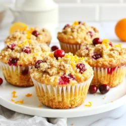 Für die Cranberry Orange Streusel Muffins benötigst du folgende Hauptzutaten: - 2 Tassen Weizenmehl - 1 Tasse frische Cranberries, grob gehackt - 1 Tasse Kristallzucker - 1 Esslöffel Backpulver - 1/2 Teelöffel Natron - 1/2 Teelöffel Salz - 1/2 Teelöffel Zimt - 1/2 Tasse ungesalzene Butter, geschmolzen - 2 große Eier - 1/2 Tasse frisch gepresseter Orangensaft - Schale einer Orange, abgerieben - 1 Teelöffel Vanilleextrakt Diese Zutaten bringen dir die perfekte Balance zwischen süß und sauer. Die frischen Cranberries geben jedem Bissen einen tollen Geschmack. Die Orangenschale und der Saft sorgen für eine frische Note. Für das köstliche Streusel-Topping brauchst du: - 1/2 Tasse Haferflocken - 1/3 Tasse brauner Zucker, gepackt - 1/4 Tasse Weizenmehl - 1/2 Teelöffel Zimt - 1/4 Tasse ungesalzene Butter, weich Das Streusel-Topping gibt den Muffins eine knusprige Textur, die super lecker ist. Der braune Zucker bringt eine schöne Karamellnote. Die Nährwerte für einen Muffin sind ungefähr: - Kalorien: 200 - Fett: 8 g - Kohlenhydrate: 30 g - Zucker: 12 g - Eiweiß: 3 g Diese Muffins sind eine schmackhafte Wahl für einen Snack oder ein Frühstück. Sie liefern dir Energie, ohne zu schwer zu sein. {{ingredient_image_2}} Heize deinen Ofen auf 190°C vor. Lege ein Muffinblech mit 12 Tassen mit Papierförmchen aus. Alternativ kannst du das Blech leicht einfetten. So lösen sich die Muffins besser. Vermenge in einer großen Schüssel die trockenen Zutaten. Das sind Weizenmehl, Zucker, Backpulver, Natron, Salz und Zimt. In einer anderen Schüssel mische die geschmolzene Butter, die Eier, den Orangensaft, die Orangenschale und den Vanilleextrakt. Rühre diese Mischung gut durch. Gieße dann die feuchten Zutaten in die trockenen. Rühre nur kurz, bis alles verbunden ist. Füge die grob gehackten Cranberries hinzu und hebe sie vorsichtig unter. Für die Streusel vermische die Haferflocken, den braunen Zucker, das Mehl und den Zimt in einer Schüssel. Füge die weiche Butter hinzu und vermenge alles. Du solltest eine krümelige Konsistenz erhalten. Diese Streusel sorgen für den perfekten Crunch. Verteile den Muffinteig gleichmäßig auf die Muffinförmchen. Fülle jede Form etwa 2/3 voll. Streue die Streusel großzügig über jeden Muffin. Backe die Muffins 20-25 Minuten. Sie sind fertig, wenn ein Zahnstocher sauber herauskommt. Lass die Muffins 5 Minuten im Blech abkühlen. Übertrage sie dann auf ein Kuchengitter, um sie vollständig abkühlen zu lassen. Um perfekte Muffins zu backen, achte auf die Zutaten. Verwende frische Cranberries und reife Orangen. Mische die trockenen Zutaten gut, damit der Zucker gleichmäßig verteilt ist. Rühre den Teig nur kurz. Zu viel Rühren macht die Muffins hart. Die Streusel sollten krümelig sein. Verwende kalte Butter für die Streusel. So werden sie knusprig. Ein häufiger Fehler ist, die Muffins zu lange zu backen. Überprüfe sie nach 20 Minuten. Ein Zahnstocher sollte sauber herauskommen, aber nicht trocken sein. Wenn du die Muffins zu voll machst, laufen sie über. Fülle die Förmchen nur bis zu zwei Dritteln. Lass die Muffins nach dem Backen kurz im Blech ruhen. So bleiben sie saftig. Serviere die Muffins warm für den besten Geschmack. Richte sie auf einem rustikalen Holzbrett an. Garniere sie mit frischen Cranberries und Orangenschale. Das sieht toll aus! Eine Tasse Tee oder Kaffee passt perfekt dazu. Du kannst auch etwas Puderzucker darüber streuen, für einen süßen Akzent. Pro Tipps Verwende frische Cranberries: Sie geben den Muffins einen intensiven Geschmack und die richtige Textur. Wenn du gefrorene verwendest, taue sie vorher auf und tupfe sie trocken. Übermische den Teig nicht: Um zarte Muffins zu erhalten, mische die Zutaten nur so lange, bis sie kombiniert sind. Klumpige Stellen sind in Ordnung. Streusel Variation: Füge Nüsse oder Kokosnuss zu deinem Streusel-Topping hinzu, um zusätzlichen Crunch und Geschmack zu erhalten. Richtige Lagerung: Bewahre die Muffins in einem luftdichten Behälter auf, um ihre Frische zu bewahren. Sie können auch eingefroren werden, um ihre Haltbarkeit zu verlängern. {{image_4}} Du kannst die Cranberries durch andere Früchte ersetzen. Blaubeeren sind süß und saftig. Sie geben den Muffins einen tollen Geschmack. Himbeeren sind etwas sauer und bieten einen frischen Kick. Du kannst auch gemischte Beeren verwenden. Achte darauf, dass die Früchte frisch sind. So bleibt die Textur der Muffins gut. Für eine glutenfreie Variante nutze glutenfreies Mehl. Es gibt viele Marken, die gut funktionieren. Du kannst auch Mandelmehl probieren. Das gibt den Muffins einen nussigen Geschmack. Achte darauf, das Backpulver und das Natron zu überprüfen. Manchmal enthalten sie Gluten. Um die Muffins vegan zu machen, ersetze die Eier durch Apfelmus oder Bananenpüree. Nutze Pflanzenmargarine anstelle von Butter. Für den Orangensaft kannst du auch Mandeldrink verwenden. So bleiben die Muffins weich und lecker. Die Aromen von Orange und Cranberry kommen trotzdem gut zur Geltung. Die besten Cranberry Orange Streusel Muffins bewahrst du in einem luftdichten Behälter auf. So bleiben sie frisch und saftig. Stelle den Behälter an einen kühlen, trockenen Ort. Ideal ist die Kühlung bei Zimmertemperatur. Diese Muffins schmecken am besten frisch. Sie halten sich jedoch bis zu fünf Tage. Achte darauf, dass sie gut verpackt sind, um Austrocknung zu vermeiden. Wenn du sie länger aufbewahren möchtest, friere sie ein. Um die Muffins einzufrieren, lasse sie zuerst vollständig auskühlen. Wickele jede Muffin einzeln in Frischhaltefolie. Dann lege sie in einen Gefrierbeutel. Um sie wieder aufzuwärmen, hole sie eine Stunde vorher aus dem Gefrierfach. Du kannst sie im Ofen oder Mikrowelle warm machen. So sind sie schnell wieder genussbereit. Die Muffins sind etwa 3 bis 4 Tage frisch. Lagere sie in einem luftdichten Behälter. So bleiben sie weich und lecker. Wenn du sie länger aufbewahren willst, kannst du sie einfrieren. Ja, du kannst die Muffins im Voraus machen. Bereite den Teig bis zum Backen vor und kühle ihn. So hast du frische Muffins, wenn du sie brauchst. Du kannst gefrorene Cranberries verwenden. Alternativ sind auch getrocknete Cranberries oder andere Beeren wie Himbeeren oder Blaubeeren möglich. Achte darauf, getrocknete Beeren vorher einzuweichen, damit sie saftig bleiben. Um die Muffins süßer zu machen, füge mehr Zucker hinzu. Reduziere die Zuckermenge für weniger Süße. Du kannst auch Honig oder Ahornsirup verwenden, falls gewünscht. Du brauchst ein Muffinblech und Papierförmchen oder etwas, um das Blech einzufetten. Eine große Schüssel, eine Rührschüssel und ein Schneebesen sind auch wichtig. Vergiss nicht einen Messbecher und Löffel für die Zutaten! Diese Anleitung erklärt alles zu Muffins. Wir haben die Hauptzutaten, das Topping und Nährwerte besprochen. Ich habe die Schritte zum Zubereiten der Muffins klar beschrieben. Tipps helfen, häufige Fehler zu vermeiden. Zudem könntest du mit Variationen spielen, etwa mit glutenfreien oder veganen Optionen. Am Ende sind frische Muffins eine Freude. Mit den richtigen Tipps kannst du sie perfekt machen. Denk daran, die Muffins gut zu lagern und eventuell einzufrieren. So bleiben sie länger frisch. Viel Spaß beim Backen!