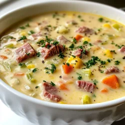 Für die Cremige Reuben-Suppe brauchst du frische und hochwertige Zutaten. Hier ist die Liste: - 1 Esslöffel Olivenöl - 1 mittelgroße Zwiebel, gewürfelt - 2 Knoblauchzehen, fein gehackt - 2 mittelgroße Karotten, gewürfelt - 2 Selleriestangen, gewürfelt - 4 Tassen natriumreduzierter Rinderbrühe - 1 Tasse Sauerkraut, abgespült und abgetropft - 1 Tasse gekochtes Corned Beef, gehackt - 1 Tasse Sahne oder halb und halb - 1 Tasse Schweizer Käse, gerieben - 1 Esslöffel Dijon-Senf - 1 Teelöffel Kümmelsamen - Salz und Pfeffer nach Geschmack - Frische Petersilie, gehackt (zum Garnieren) Diese Zutaten bringen den klassischen Reuben-Geschmack in die Suppe. Die Gewürze machen einen großen Unterschied. Kümmelsamen geben einen leicht nussigen Geschmack. Dijon-Senf bringt eine angenehme Schärfe. Salz und Pfeffer sind wichtig, um die Aromen zu verstärken. Frische Petersilie sorgt für Farbe und Frische. Du kannst auch andere Kräuter wie Dill oder Thymian ausprobieren. Sie geben der Suppe eine neue Note. Wähle frische Zutaten aus. Eine gute Zwiebel und knackige Karotten machen den Unterschied. Achte darauf, dass das Sauerkraut gut gewaschen ist. So wird die Suppe nicht zu sauer. Für das Corned Beef, kaufe hochwertiges, mageres Fleisch. Der Käse sollte frisch gerieben sein. Das sorgt für eine bessere Schmelze. Wenn du die besten Zutaten wählst, wird deine Suppe ein voller Erfolg. {{ingredient_image_2}} Zuerst schneiden Sie die Zwiebel in kleine Stücke. Ich empfehle, eine mittelgroße Zwiebel zu verwenden. Dann hacken Sie die zwei Knoblauchzehen fein. Die Karotten und Sellerie sollten ebenfalls gewürfelt werden. Verwenden Sie zwei mittelgroße Karotten und zwei Selleriestangen. Jetzt haben Sie alle frischen Zutaten bereit. Erhitzen Sie einen großen Topf bei mittlerer Hitze. Geben Sie einen Esslöffel Olivenöl in den Topf. Fügen Sie die gewürfelte Zwiebel hinzu und braten Sie sie. Rühren Sie die Zwiebel etwa fünf Minuten lang, bis sie weich wird. Danach kommt der gehackte Knoblauch, die Karotten und der Sellerie in den Topf. Kochen Sie alles zusammen für weitere fünf Minuten. Gießen Sie nun vier Tassen natriumreduzierter Rinderbrühe in den Topf. Fügen Sie eine Tasse abgespültes Sauerkraut und eine Tasse gehacktes Corned Beef hinzu. Lassen Sie die Mischung aufkochen. Wenn sie kocht, reduzieren Sie die Hitze. Lassen Sie die Suppe zehn Minuten köcheln. So entfalten sich die Aromen gut. Nach dem Köcheln fügen Sie eine Tasse Sahne oder halb und halb hinzu. Rühren Sie auch eine Tasse geriebenen Schweizer Käse ein. Geben Sie einen Esslöffel Dijon-Senf und einen Teelöffel Kümmelsamen dazu. Rühren Sie ständig, bis der Käse geschmolzen ist. Schmecken Sie die Suppe ab und fügen Sie Salz und Pfeffer hinzu. Wenn die Suppe zu dick ist, geben Sie etwas Brühe oder Wasser hinzu. Garnieren Sie die Suppe mit gehackter Petersilie. Servieren Sie sie heiß und genießen Sie! Um die perfekte Cremigkeit zu erreichen, ist die Wahl der Sahne wichtig. Ich empfehle, halb und halb zu verwenden. Dies gibt der Suppe eine reichhaltige Konsistenz. Achte darauf, die Sahne erst am Ende hinzuzufügen. Wenn du die Sahne zu früh hinzugibst, kann sie gerinnen. Rühre die Suppe gut um, damit sich alles schön vermischt. Der geriebene Schweizer Käse sorgt zudem für eine cremige Textur. Lass ihn langsam schmelzen, während du rührst. Ein häufiger Fehler ist, die Suppe zu dick zu machen. Wenn das passiert, füge etwas Brühe oder Wasser hinzu. Rühre gut um, bis du die gewünschte Konsistenz hast. Ein weiterer Fehler ist, die Aromen nicht gut zu kombinieren. Achte darauf, die Suppe zu würzen, während du die Zutaten hinzufügst. So kann sich der Geschmack gut entfalten. Wenn die Suppe zu salzig ist, kann etwas Zucker helfen, den Geschmack auszugleichen. Serviere die Cremige Reuben-Suppe heiß in Schalen. Eine Scheibe frisches Brot passt gut dazu. Auch ein einfacher Salat ist eine gute Beilage. Du kannst die Suppe mit frischer Petersilie garnieren. Das gibt Farbe und einen frischen Geschmack. Für einen besonderen Kick kannst du auch etwas zusätzliches Dijon-Senf obenauf geben. So wird die Suppe noch schmackhafter. Pro Tipps Frische Zutaten verwenden: Frisches Gemüse und hochwertiges Corned Beef sorgen für einen intensiveren Geschmack und eine bessere Textur der Suppe. Die richtige Konsistenz: Falls die Suppe zu dick ist, fügen Sie nach Bedarf etwas mehr Brühe oder Wasser hinzu, um die gewünschte cremige Konsistenz zu erreichen. Variationen hinzufügen: Experimentieren Sie mit verschiedenen Käsesorten oder fügen Sie Gewürze wie Paprika oder Pfeffer hinzu, um den Geschmack zu variieren. Vorbereitung im Voraus: Die Suppe kann im Voraus zubereitet und im Kühlschrank aufbewahrt werden. Erwärmen Sie sie einfach vor dem Servieren. {{image_4}} Um eine vegetarische Reuben-Suppe zu machen, lass das Corned Beef weg. Du kannst es durch gewürfelten Tofu ersetzen. Tofu nimmt die Aromen gut auf und gibt der Suppe eine tolle Textur. Verwende auch Gemüsebrühe statt Rinderbrühe. Füge mehr Gemüse hinzu, wie Paprika oder Zucchini, um die Suppe bunt zu machen. Wenn du kein Corned Beef magst, gibt es viele Alternativen. Du kannst geräucherten Tempeh verwenden, der einen ähnlichen Geschmack hat. Auch gekochte Linsen sind eine gute Wahl. Sie bringen Eiweiß und Ballaststoffe in die Suppe. Experimentiere mit verschiedenen Fleischersatzprodukten, um deine perfekte Mischung zu finden. Die Gewürze in der Reuben-Suppe sind wichtig. Du kannst Kümmelsamen durch Kreuzkümmel ersetzen, wenn du einen anderen Geschmack möchtest. Wenn du es schärfer magst, füge etwas Cayennepfeffer hinzu. Du kannst auch frische Kräuter wie Thymian oder Dill hinzufügen. Diese geben der Suppe einen frischen Kick. Denk daran, die Menge nach deinem Geschmack anzupassen. Um die cremige Reuben-Suppe frisch zu halten, fülle sie in einen luftdichten Behälter. Lass die Suppe zuerst abkühlen. Danach schließe den Behälter gut. So bleibt der Geschmack länger erhalten. Wenn du die Suppe aufwärmen möchtest, nutze einen Topf. Erhitze die Suppe bei mittlerer Hitze. Rühre oft um, damit sie gleichmäßig warm wird. Füge bei Bedarf etwas Brühe hinzu, falls sie zu dick ist. Im Kühlschrank bleibt die Suppe bis zu fünf Tage frisch. Im Gefrierschrank kann sie bis zu drei Monate gelagert werden. Achte darauf, die Suppe gut zu verpacken, um Gefrierbrand zu vermeiden. Um die Cremige Reuben-Suppe gesünder zu machen, gibt es einige einfache Tricks. Verwenden Sie fettarme Sahne oder griechischen Joghurt anstelle von normaler Sahne. Das reduziert die Kalorien und den Fettgehalt. Sie können auch mehr Gemüse hinzufügen. Zucchini oder Spinat sind tolle Optionen. Diese Zutaten steigern den Nährwert und bringen frische Aromen. Ja, die Suppe lässt sich gut im Voraus zubereiten. Kochen Sie die Suppe und lassen Sie sie abkühlen. Füllen Sie sie dann in einen luftdichten Behälter. Sie können die Suppe bis zu drei Tage im Kühlschrank aufbewahren. Wenn Sie die Suppe aufwärmen, fügen Sie eventuell etwas Brühe hinzu. So bleibt sie cremig und lecker. Wenn Sie keinen Schweizer Käse haben, gibt es mehrere Alternativen. Gruyère oder Emmentaler sind ähnliche Käsesorten, die gut funktionieren. Für eine kräftigere Note können Sie auch Cheddar verwenden. Achten Sie darauf, den Käse gut zu reiben. So schmilzt er besser in der Suppe und sorgt für eine schöne, cremige Konsistenz. Die Cremige Reuben-Suppe ist einfach zuzubereiten und schmeckt fantastisch. Wir haben die Hauptzutaten und deren Auswahl besprochen. Du kennst jetzt die Schritte für die Zubereitung und wie du die perfekte Konsistenz erzielst. Außerdem hast du Tipps für Variationen und Lagerung erhalten. Denke daran, kreativ zu sein und die Suppe nach deinem Geschmack anzupassen. Mit diesen Tipps kannst du jedes Mal eine leckere Suppe zaubern. Viel Spaß beim Kochen!