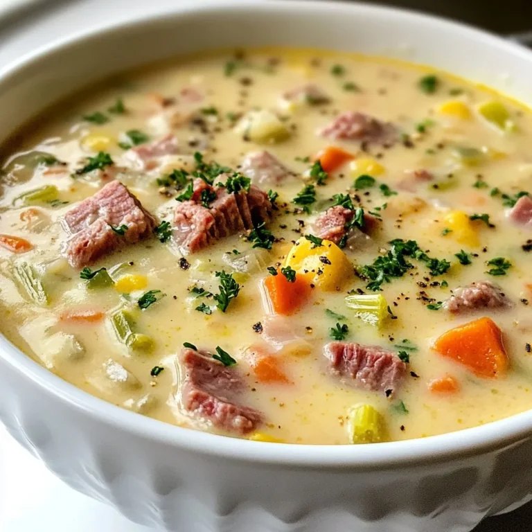 Für die Cremige Reuben-Suppe brauchst du frische und hochwertige Zutaten. Hier ist die Liste: - 1 Esslöffel Olivenöl - 1 mittelgroße Zwiebel, gewürfelt - 2 Knoblauchzehen, fein gehackt - 2 mittelgroße Karotten, gewürfelt - 2 Selleriestangen, gewürfelt - 4 Tassen natriumreduzierter Rinderbrühe - 1 Tasse Sauerkraut, abgespült und abgetropft - 1 Tasse gekochtes Corned Beef, gehackt - 1 Tasse Sahne oder halb und halb - 1 Tasse Schweizer Käse, gerieben - 1 Esslöffel Dijon-Senf - 1 Teelöffel Kümmelsamen - Salz und Pfeffer nach Geschmack - Frische Petersilie, gehackt (zum Garnieren) Diese Zutaten bringen den klassischen Reuben-Geschmack in die Suppe. Die Gewürze machen einen großen Unterschied. Kümmelsamen geben einen leicht nussigen Geschmack. Dijon-Senf bringt eine angenehme Schärfe. Salz und Pfeffer sind wichtig, um die Aromen zu verstärken. Frische Petersilie sorgt für Farbe und Frische. Du kannst auch andere Kräuter wie Dill oder Thymian ausprobieren. Sie geben der Suppe eine neue Note. Wähle frische Zutaten aus. Eine gute Zwiebel und knackige Karotten machen den Unterschied. Achte darauf, dass das Sauerkraut gut gewaschen ist. So wird die Suppe nicht zu sauer. Für das Corned Beef, kaufe hochwertiges, mageres Fleisch. Der Käse sollte frisch gerieben sein. Das sorgt für eine bessere Schmelze. Wenn du die besten Zutaten wählst, wird deine Suppe ein voller Erfolg. {{ingredient_image_2}} Zuerst schneiden Sie die Zwiebel in kleine Stücke. Ich empfehle, eine mittelgroße Zwiebel zu verwenden. Dann hacken Sie die zwei Knoblauchzehen fein. Die Karotten und Sellerie sollten ebenfalls gewürfelt werden. Verwenden Sie zwei mittelgroße Karotten und zwei Selleriestangen. Jetzt haben Sie alle frischen Zutaten bereit. Erhitzen Sie einen großen Topf bei mittlerer Hitze. Geben Sie einen Esslöffel Olivenöl in den Topf. Fügen Sie die gewürfelte Zwiebel hinzu und braten Sie sie. Rühren Sie die Zwiebel etwa fünf Minuten lang, bis sie weich wird. Danach kommt der gehackte Knoblauch, die Karotten und der Sellerie in den Topf. Kochen Sie alles zusammen für weitere fünf Minuten. Gießen Sie nun vier Tassen natriumreduzierter Rinderbrühe in den Topf. Fügen Sie eine Tasse abgespültes Sauerkraut und eine Tasse gehacktes Corned Beef hinzu. Lassen Sie die Mischung aufkochen. Wenn sie kocht, reduzieren Sie die Hitze. Lassen Sie die Suppe zehn Minuten köcheln. So entfalten sich die Aromen gut. Nach dem Köcheln fügen Sie eine Tasse Sahne oder halb und halb hinzu. Rühren Sie auch eine Tasse geriebenen Schweizer Käse ein. Geben Sie einen Esslöffel Dijon-Senf und einen Teelöffel Kümmelsamen dazu. Rühren Sie ständig, bis der Käse geschmolzen ist. Schmecken Sie die Suppe ab und fügen Sie Salz und Pfeffer hinzu. Wenn die Suppe zu dick ist, geben Sie etwas Brühe oder Wasser hinzu. Garnieren Sie die Suppe mit gehackter Petersilie. Servieren Sie sie heiß und genießen Sie! Um die perfekte Cremigkeit zu erreichen, ist die Wahl der Sahne wichtig. Ich empfehle, halb und halb zu verwenden. Dies gibt der Suppe eine reichhaltige Konsistenz. Achte darauf, die Sahne erst am Ende hinzuzufügen. Wenn du die Sahne zu früh hinzugibst, kann sie gerinnen. Rühre die Suppe gut um, damit sich alles schön vermischt. Der geriebene Schweizer Käse sorgt zudem für eine cremige Textur. Lass ihn langsam schmelzen, während du rührst. Ein häufiger Fehler ist, die Suppe zu dick zu machen. Wenn das passiert, füge etwas Brühe oder Wasser hinzu. Rühre gut um, bis du die gewünschte Konsistenz hast. Ein weiterer Fehler ist, die Aromen nicht gut zu kombinieren. Achte darauf, die Suppe zu würzen, während du die Zutaten hinzufügst. So kann sich der Geschmack gut entfalten. Wenn die Suppe zu salzig ist, kann etwas Zucker helfen, den Geschmack auszugleichen. Serviere die Cremige Reuben-Suppe heiß in Schalen. Eine Scheibe frisches Brot passt gut dazu. Auch ein einfacher Salat ist eine gute Beilage. Du kannst die Suppe mit frischer Petersilie garnieren. Das gibt Farbe und einen frischen Geschmack. Für einen besonderen Kick kannst du auch etwas zusätzliches Dijon-Senf obenauf geben. So wird die Suppe noch schmackhafter. Pro Tipps Frische Zutaten verwenden: Frisches Gemüse und hochwertiges Corned Beef sorgen für einen intensiveren Geschmack und eine bessere Textur der Suppe. Die richtige Konsistenz: Falls die Suppe zu dick ist, fügen Sie nach Bedarf etwas mehr Brühe oder Wasser hinzu, um die gewünschte cremige Konsistenz zu erreichen. Variationen hinzufügen: Experimentieren Sie mit verschiedenen Käsesorten oder fügen Sie Gewürze wie Paprika oder Pfeffer hinzu, um den Geschmack zu variieren. Vorbereitung im Voraus: Die Suppe kann im Voraus zubereitet und im Kühlschrank aufbewahrt werden. Erwärmen Sie sie einfach vor dem Servieren. {{image_4}} Um eine vegetarische Reuben-Suppe zu machen, lass das Corned Beef weg. Du kannst es durch gewürfelten Tofu ersetzen. Tofu nimmt die Aromen gut auf und gibt der Suppe eine tolle Textur. Verwende auch Gemüsebrühe statt Rinderbrühe. Füge mehr Gemüse hinzu, wie Paprika oder Zucchini, um die Suppe bunt zu machen. Wenn du kein Corned Beef magst, gibt es viele Alternativen. Du kannst geräucherten Tempeh verwenden, der einen ähnlichen Geschmack hat. Auch gekochte Linsen sind eine gute Wahl. Sie bringen Eiweiß und Ballaststoffe in die Suppe. Experimentiere mit verschiedenen Fleischersatzprodukten, um deine perfekte Mischung zu finden. Die Gewürze in der Reuben-Suppe sind wichtig. Du kannst Kümmelsamen durch Kreuzkümmel ersetzen, wenn du einen anderen Geschmack möchtest. Wenn du es schärfer magst, füge etwas Cayennepfeffer hinzu. Du kannst auch frische Kräuter wie Thymian oder Dill hinzufügen. Diese geben der Suppe einen frischen Kick. Denk daran, die Menge nach deinem Geschmack anzupassen. Um die cremige Reuben-Suppe frisch zu halten, fülle sie in einen luftdichten Behälter. Lass die Suppe zuerst abkühlen. Danach schließe den Behälter gut. So bleibt der Geschmack länger erhalten. Wenn du die Suppe aufwärmen möchtest, nutze einen Topf. Erhitze die Suppe bei mittlerer Hitze. Rühre oft um, damit sie gleichmäßig warm wird. Füge bei Bedarf etwas Brühe hinzu, falls sie zu dick ist. Im Kühlschrank bleibt die Suppe bis zu fünf Tage frisch. Im Gefrierschrank kann sie bis zu drei Monate gelagert werden. Achte darauf, die Suppe gut zu verpacken, um Gefrierbrand zu vermeiden. Um die Cremige Reuben-Suppe gesünder zu machen, gibt es einige einfache Tricks. Verwenden Sie fettarme Sahne oder griechischen Joghurt anstelle von normaler Sahne. Das reduziert die Kalorien und den Fettgehalt. Sie können auch mehr Gemüse hinzufügen. Zucchini oder Spinat sind tolle Optionen. Diese Zutaten steigern den Nährwert und bringen frische Aromen. Ja, die Suppe lässt sich gut im Voraus zubereiten. Kochen Sie die Suppe und lassen Sie sie abkühlen. Füllen Sie sie dann in einen luftdichten Behälter. Sie können die Suppe bis zu drei Tage im Kühlschrank aufbewahren. Wenn Sie die Suppe aufwärmen, fügen Sie eventuell etwas Brühe hinzu. So bleibt sie cremig und lecker. Wenn Sie keinen Schweizer Käse haben, gibt es mehrere Alternativen. Gruyère oder Emmentaler sind ähnliche Käsesorten, die gut funktionieren. Für eine kräftigere Note können Sie auch Cheddar verwenden. Achten Sie darauf, den Käse gut zu reiben. So schmilzt er besser in der Suppe und sorgt für eine schöne, cremige Konsistenz. Die Cremige Reuben-Suppe ist einfach zuzubereiten und schmeckt fantastisch. Wir haben die Hauptzutaten und deren Auswahl besprochen. Du kennst jetzt die Schritte für die Zubereitung und wie du die perfekte Konsistenz erzielst. Außerdem hast du Tipps für Variationen und Lagerung erhalten. Denke daran, kreativ zu sein und die Suppe nach deinem Geschmack anzupassen. Mit diesen Tipps kannst du jedes Mal eine leckere Suppe zaubern. Viel Spaß beim Kochen!