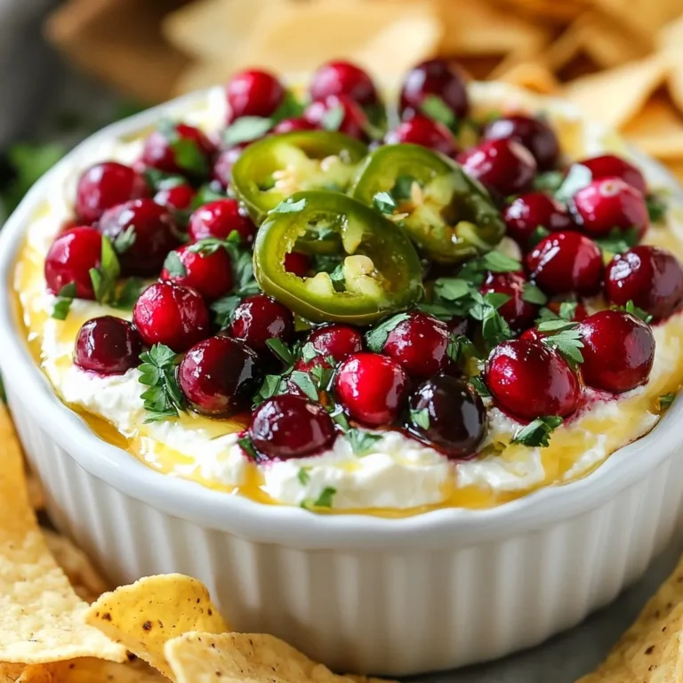 Für dieses leckere Dip brauchst du einige Hauptzutaten. Hier sind sie: - 340 g frische oder gefrorene Cranberries - 240 ml frische Jalapeños, gewürfelt (entkerne sie für weniger Schärfe) - 225 g Frischkäse, weichgemacht - 120 g Sauerrahm Zusätzlich zu den Hauptzutaten verwenden wir diese Zutaten, um das Dip zu verfeinern: - 60 ml Honig - 60 ml frischer Koriander, gehackt - 1 Teelöffel Knoblauchpulver - 1 Teelöffel Zwiebelpulver - Salz und Pfeffer nach Geschmack Die Mengenangaben sind wichtig, um das perfekte Gleichgewicht zu erreichen. Diese Portionen reichen für 6-8 Personen. Du kannst die Zutaten nach Bedarf anpassen, um mehr oder weniger Dip zu machen. Stelle sicher, dass du alles bereit hast, bevor du anfängst. So wird der Kochprozess schnell und einfach! {{ingredient_image_2}} Zuerst nimmst du die Cranberries. Wenn du frische verwendest, wasche sie gut. Bei gefrorenen Cranberries brauchst du sie nicht auftauen. Gib sie in einen mittelgroßen Topf. Füge einen Schuss Wasser hinzu. Erhitze die Mischung bei mittlerer Hitze. Rühre gelegentlich um. Koche die Cranberries, bis sie platzen. Das dauert etwa 5 bis 7 Minuten. Nimm die frischen Jalapeños und schneide sie in kleine Stücke. Wenn du es milder magst, entferne die Kerne. Füge die Jalapeños zu den Cranberries im Topf hinzu. Koche alles weitere 3 Minuten. Die Jalapeños sollten leicht weich sein. Nimm den Topf vom Herd und lass die Mischung einige Minuten abkühlen. In einer großen Schüssel vermischt du den weichgemachten Frischkäse mit Sauerrahm. Dazu gibst du Honig, Knoblauchpulver und Zwiebelpulver. Füge eine Prise Salz und Pfeffer hinzu. Rühre alles gut um, bis die Masse glatt ist. Sie sollte keine Klumpen haben. Jetzt kommt die abgekühlte Cranberry-Jalapeño-Mischung dazu. Füge auch den gehackten Koriander hinzu. Hebe alles vorsichtig unter die Käsemasse. Achte darauf, dass sich die Zutaten gut verteilen. Probiere die Mischung und passe die Gewürze an. Mehr Honig macht es süßer, mehr Salz sorgt für Geschmack. Fülle das Dip in eine Servierschüssel. Decke die Schüssel mit Frischhaltefolie ab. Lass das Dip mindestens 30 Minuten im Kühlschrank ruhen. So verbinden sich die Aromen gut. Serviere das Dip gut gekühlt oder bei Zimmertemperatur. Es passt perfekt zu Tortilla-Chips oder Crackern. Die Kühlzeit ist wichtig für den Geschmack. Ich empfehle, den Dip mindestens 30 Minuten im Kühlschrank zu lassen. So verbinden sich die Aromen gut. Wenn du mehr Zeit hast, lasse ihn sogar länger stehen. Ein paar Stunden sind ideal. Der Dip schmeckt dann noch besser. Die Schärfe des Dips hängt von den Jalapeños ab. Wenn du es milder magst, entferne die Kerne. So wird der Dip weniger scharf. Für einen extra Kick, kannst du mehr Jalapeños hinzufügen. Probiere einfach, bis es dir gefällt. Ein guter Tipp ist, zuerst wenig hinzu zu fügen und dann zu kosten. Eine ansprechende Präsentation macht den Dip noch leckerer. Serviere ihn in einer schönen Schüssel. Du kannst den Dip mit frischem Koriander garnieren. Das sieht toll aus und bringt Farbe. Stelle Tortilla-Chips oder Cracker dazu. So können deine Gäste einfach dippen und genießen. Pro Tipps Frische Zutaten verwenden: Verwenden Sie frische Cranberries und Jalapeños für den besten Geschmack und eine bessere Textur. Würze anpassen: Probieren Sie das Dip, bevor Sie es servieren, und passen Sie die Gewürze nach Ihrem Geschmack an. Kühlen für den Geschmack: Lassen Sie das Dip mindestens 30 Minuten im Kühlschrank ruhen, damit sich die Aromen gut vermischen. Variationen ausprobieren: Experimentieren Sie mit verschiedenen Kräutern oder Gewürzen, um Ihrem Dip eine persönliche Note zu verleihen. {{image_4}} Die Süß & Würzige Cranberry-Jalapeño-Dip ist bereits vegetarisch. Du kannst jedoch die Koriandermenge erhöhen. Das gibt dem Dip mehr Frische und Geschmack. Auch ein Spritzer Limettensaft kann helfen. Erfrische das Rezept und bringe neue Aromen. Für einen anderen Kick kannst du andere Paprika ausprobieren. Verwende geräucherte Paprika für einen rauchigen Geschmack. Wenn du es lieber süßer magst, füge mehr Honig hinzu. Du kannst auch Frischkäse gegen eine vegane Option ersetzen. So bleibt der Dip leicht und lecker. Serviere den Dip mit verschiedenen Snacks. Tortilla-Chips passen hervorragend. Auch Cracker sind eine gute Wahl. Für eine gesunde Variante probiere Gemüsesticks. Karotten oder Sellerie bringen Frische. Schaffe ein buntes Buffet, das alle anspricht. Du kannst dein Cranberry-Jalapeño-Dip einfach im Kühlschrank aufbewahren. Verwende eine luftdichte Schüssel. So bleibt der Dip frisch und lecker. Achte darauf, dass du den Dip in der Schüssel gut abdeckst. So vermeidest du, dass er Gerüche von anderen Lebensmitteln aufnimmt. Der Dip hält sich im Kühlschrank bis zu fünf Tage. Nach dieser Zeit kann der Geschmack nachlassen. Achte darauf, den Dip vor dem Servieren zu probieren. Wenn er seltsam riecht oder aussieht, ist es besser, ihn wegzuwerfen. Das Einfrieren des Dips ist auch möglich, aber beachte einige Dinge. Du solltest den Dip in einem geeigneten Behälter einfrieren. Lass dabei etwas Platz, da sich der Dip ausdehnt. Im Gefrierfach bleibt er bis zu drei Monate haltbar. Zum Auftauen einfach über Nacht im Kühlschrank lassen. Rühre ihn gut um, bevor du ihn servierst. So wird die Textur wieder angenehm. Um den Dip süßer zu machen, füge einfach mehr Honig hinzu. Beginne mit einem Esslöffel und probiere den Dip. Du kannst weiter Honig hinzufügen, bis du den gewünschten Geschmack erreichst. Auch Ahornsirup ist eine gute Option. Er gibt eine andere Süße, die gut zu den Cranberries passt. Ja, du kannst viele Zutaten hinzufügen! Füge zum Beispiel gewürfelte Avocado oder Frischkäse mit Kräutern hinzu. Für mehr Textur kannst du Nüsse oder Samen einmischen. Auch verschiedene Kräuter wie Minze oder Petersilie sind lecker. Sei kreativ und finde deinen eigenen Geschmack! Der Dip hält sich im Kühlschrank bis zu einer Woche. Achte darauf, ihn in einem luftdichten Behälter zu lagern. Wenn du ihn länger aufbewahren möchtest, kannst du ihn auch einfrieren. So bleibt der Geschmack frisch! Wir haben die besten Zutaten für deinen Dip besprochen. Die Hauptzutaten und zusätzliche Optionen geben dir viel Flexibilität. Du lernst, wie du die Cranberries vorbereitest und die Jalapeños zubereitest. Die Schritt-für-Schritt-Anleitung macht das Nachmachen einfach. Unsere Tipps helfen dir, die perfekte Schärfe zu finden und deinen Dip toll zu präsentieren. Du kannst auch Variationen ausprobieren und den Dip richtig lagern. Denk daran, dass du mit den Zutaten und der Zubereitung kreativ sein kannst. Viel Spaß beim Dippgenuss!
