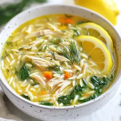 - 1 Esslöffel Olivenöl - 1 mittelgroße Zwiebel, fein gehackt - 2 Karotten, gewürfelt - 2 Selleriestangen, gewürfelt - 3 Knoblauchzehen, zerdrückt - 1,5 Liter Hühnerbrühe - 450 g Hähnchenbrustfilet ohne Haut und Knochen - 1 Tasse ungekochter Orzo-Nudeln - Saft von 2 Zitronen - Schale von 1 Zitrone (abgerieben) - 2 Tassen frischer Spinat, grob gehackt - Salz und Pfeffer nach Geschmack - Frischer Dill, gehackt (zum Garnieren) - Zitronenschnitze (zum Servieren, optional) Diese Zutaten bilden die Basis für eine schmackhafte griechische Zitronenhühnersuppe. Die Kombination aus frischem Gemüse, zartem Hähnchen und dem spritzigen Geschmack der Zitrone verleiht der Suppe einen tollen Charakter. Achten Sie darauf, frische Zutaten zu verwenden. Das macht einen großen Unterschied im Geschmack. {{ingredient_image_2}} Zuerst erhitze ich das Olivenöl in einem großen Topf. Ich schneide die Zwiebel, die Karotten und den Sellerie klein. Dann gebe ich das Gemüse in den Topf. Nach etwa fünf bis sieben Minuten wird das Gemüse weich. Es riecht schon sehr gut! Jetzt kommt der zerdrückte Knoblauch dazu. Ich brate ihn für eine weitere Minute mit. Der Duft ist einfach köstlich. Jetzt gieße ich die Hühnerbrühe in den Topf. Ich bringe die Mischung zum Kochen. Wenn es kocht, lege ich die Hähnchenbrust hinein. Dann senke ich die Hitze und lasse alles etwa 15 Minuten köcheln. Das Hähnchen gart langsam und wird zart. Nach der Zeit nehme ich das Hähnchen heraus und zerkleinere es mit zwei Gabeln. Das Hähnchen ist nun bereit, in die Suppe zu kommen. Nun gebe ich die ungekochten Orzo-Nudeln in den Topf. Ich koche sie nach der Anleitung auf der Verpackung, was etwa acht bis zehn Minuten dauert. Wenn die Nudeln gar sind, füge ich das zerkleinerte Hähnchen, den Zitronensaft, die Zitronenschale und den grob gehackten Spinat hinzu. Ich rühre alles gut um, bis der Spinat zusammenfällt. Es sieht und riecht fantastisch aus! Um den echten Geschmack der griechischen Zitronenhühnersuppe zu bekommen, verwenden Sie frische Zutaten. Frisches Gemüse bringt mehr Aromen. Kaufen Sie Bio-Zitronen, wenn möglich. Sie haben einen besseren Geschmack und mehr Saft. Frischer Dill verleiht der Suppe einen tollen Duft. Achten Sie darauf, dass das Hähnchen von guter Qualität ist. Es macht einen großen Unterschied im Geschmack. Wenn Sie die Suppe anpassen möchten, fügen Sie mehr Gemüse hinzu. Zucchini oder Erbsen sind tolle Optionen. Sie können auch verschiedene Kräuter verwenden. Petersilie oder Thymian passen gut dazu. Für eine cremige Version, fügen Sie etwas Sahne hinzu. Es gibt viele Wege, die Suppe zu variieren und eigene Geschmäcker zu finden. Für glutenfreie Optionen können Sie die Orzo-Nudeln ersetzen. Verwenden Sie stattdessen Reis oder Quinoa. Diese Alternativen sind leicht zu finden und verändern den Geschmack nicht stark. Vermeiden Sie auch glutenhaltige Brühen. Achten Sie darauf, dass alles glutenfrei ist, wenn Sie eine glutenfreie Diät haben. So bleibt die Suppe für alle genießbar. Profi Tipps Frischer Zitronensaft: Für einen intensiveren Zitronengeschmack verwenden Sie frischen Zitronensaft anstelle von Flaschen-Zitronensaft. Gemüsevariationen: Fügen Sie zusätzliches Gemüse wie Zucchini oder Paprika hinzu, um die Suppe noch nährstoffreicher zu machen. Orzo al dente: Kochen Sie die Orzo-Nudeln al dente, um zu vermeiden, dass sie in der Suppe zu weich werden. Suppe aufbewahren: Bewahren Sie die Suppe ohne die Nudeln auf, da diese beim Lagern weich werden können. Fügen Sie sie beim Erhitzen nach Bedarf hinzu. {{image_4}} Wenn Sie einen mediterranen Touch mögen, fügen Sie Feta oder Oliven hinzu. Feta bringt eine salzige, cremige Note. Oliven geben der Suppe einen herzhaften Geschmack. Beide passen gut zu den frischen Aromen der Suppe. So wird Ihre griechische Zitronenhühnersuppe noch interessanter. Für eine vegane Version können Sie Tofu oder Kichererbsen verwenden. Tofu eignet sich gut, da er die Aromen der Suppe aufnimmt. Kichererbsen fügen eine nussige Note hinzu und sind eine tolle Proteinquelle. Diese Optionen machen die Suppe gesund und lecker. Experimentieren Sie mit verschiedenen Kräutern, um neue Geschmäcker zu entdecken. Frischer Oregano oder Thymian passen gut zur Suppe. Auch Petersilie kann frische Akzente setzen. Diese Kräuter bringen die Aromen der Suppe zur Geltung und machen sie einzigartig. Die Suppe bleibt im Kühlschrank etwa 3 bis 4 Tage frisch. Achte darauf, sie in einem gut verschlossenen Behälter zu lagern. Lass die Suppe vor dem Kühlen auf Raumtemperatur abkühlen. So vermeidest du Bakterienwachstum. Wenn du die Suppe länger aufbewahren möchtest, friere sie ein. Teile die Suppe in Portionen auf. Fülle sie in gefriergeeignete Behälter oder Beutel. Achte darauf, etwas Platz zum Ausdehnen zu lassen. Zum Auftauen lege die gefrorene Suppe über Nacht in den Kühlschrank. Alternativ kannst du sie in der Mikrowelle auftauen. Erhitze die Suppe langsam bei mittlerer Hitze auf dem Herd. Rühre sie gelegentlich um, um ein Anbrennen zu vermeiden. Falls die Suppe zu dick ist, füge etwas Hühnerbrühe oder Wasser hinzu. Stelle sicher, dass die Suppe gut durchwärmt ist, bevor du sie servierst. Die Zubereitung dieser Suppe dauert insgesamt 45 Minuten. Die Vorbereitungszeit beträgt etwa 15 Minuten. In diesen 15 Minuten schneidest du das Gemüse und bereitest die Zutaten vor. Danach kochst du die Suppe für ca. 30 Minuten. Das ist schnell und einfach. Ja, du kannst die Suppe im Voraus machen. Bereite die Suppe bis zum Kochen des Orzos vor. Lasse sie dann abkühlen. Du kannst sie in einem Behälter im Kühlschrank aufbewahren. Sie bleibt dort bis zu drei Tage frisch. Wenn du bereit bist, die Suppe zu essen, erhitze sie und füge den Orzo hinzu. So bleibt die Suppe lecker und frisch. Diese Suppe schmeckt toll mit verschiedenen Beilagen. Hier sind einige Empfehlungen: - Frisches Brot oder Baguette - Ein einfacher grüner Salat - Feta-Käse für zusätzlichen Geschmack - Zitronenschnitze als Garnitur Diese Beilagen machen die Mahlzeit noch köstlicher! Die griechische Zitronenhühnersuppe ist einfach und köstlich. Wir haben die Hauptzutaten und die Zubereitung Schritt für Schritt erklärt. Sie können frische Variationen und gesündere Alternativen ausprobieren. Denken Sie daran, die Brühe gut zu würzen und frische Kräuter zu nutzen. Mit diesem Wissen sind Sie bestens gerüstet, um Ihre eigene Suppe zu machen. Experimentieren Sie ruhig mit verschiedenen Zutaten für eine persönliche Note. Viel Spaß beim Kochen und Genießen Ihrer Suppe!